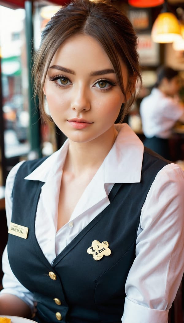 Tags: 21872187, SDXL
{"3": {"inputs": {"seed": 758092634426502, "steps": 32, "cfg": 6.9, "sampler_name": "dpmpp_2m", "scheduler": "karras", "denoise": 1.0, "model": ["27", 0], "positive": ["6", 0], "negative": ["7", 0], "latent_image": ["5", 0]}, "class_type": "KSampler"}, "4": {"inputs": {"ckpt_name": "juggernautxl.safetensors"}, "class_type": "CheckpointLoaderSimple"}, "5": {"inputs": {"width": 768, "height": 1344, "batch_size": 1}, "class_type": "EmptyLatentImage"}, "6": {"inputs": {"text": "25 year old girl, (irish:0.98), (idol:0.98), (seductive pose:0.98), (beautiful eyes:1.02), (cute:1.03), (blush:0.98), (sexy lips:0.99), (seductive facial expression:1.06), (eyelashes:1.09), (detailed face:0.95), (double eyelids:1.06), (in a seductive pose:1.09), (large perky breasts:1.03), (cleavage:0.96), (thigh gap:1.07), (a waitress in uniform:1.03) working at a restaurant, (film:1.02), (RAW:1.09), (portra:1.02), (natural looking skin:1.09), (detailed skin:1.02), (candid cinema:1.04), (textured skin:1.02)", "clip": ["27", 1]}, "class_type": "CLIPTextEncode"}, "7": {"inputs": {"text": "(open mouth:1.14), (low resolution:1.11), (worst quality:1.11), (watermark:1.12), (distorted:1.09), (twisted:1.06)", "clip": ["27", 1]}, "class_type": "CLIPTextEncode"}, "8": {"inputs": {"samples": ["3", 0], "vae": ["4", 2]}, "class_type": "VAEDecode"}, "25": {"inputs": {"lora_name": "nudify_xl.safetensors", "strength_model": 0.16, "strength_clip": 0.28, "model": ["4", 0], "clip": ["4", 1]}, "class_type": "LoraLoader"}, "26": {"inputs": {"lora_name": "shirtlift_SDXL_v2.safetensors", "strength_model": 0.0, "strength_clip": 0.03, "model": ["25", 0], "clip": ["25", 1]}, "class_type": "LoraLoader"}, "27": {"inputs": {"lora_name": "PerfectEyesXL.safetensors", "strength_model": 0.04, "strength_clip": 0.14, "model": ["26", 0], "clip": ["26", 1]}, "class_type": "LoraLoader"}, "30": {"inputs": {"model_name": "4x_NMKD-Superscale-SP_178000_G.pth"}, "class_type": "UpscaleModelLoader"}, "31": {"inputs": {"upscale_model": ["30", 0], "image": ["8", 0]}, "class_type": "ImageUpscaleWithModel"}, "32": {"inputs": {"upscale_method": "lanczos", "scale_by": 0.5, "image": ["31", 0]}, "class_type": "ImageScaleBy"}, "33": {"inputs": {"pixels": ["32", 0], "vae": ["4", 2]}, "class_type": "VAEEncode"}, "34": {"inputs": {"seed": 758092634426502, "steps": 32, "cfg": 6.9, "sampler_name": "dpmpp_2m", "scheduler": "karras", "denoise": 0.3, "model": ["27", 0], "positive": ["6", 0], "negative": ["7", 0], "latent_image": ["33", 0]}, "class_type": "KSampler"}, "36": {"inputs": {"samples": ["34", 0], "vae": ["4", 2]}, "class_type": "VAEDecode"}, "39": {"inputs": {"filename_prefix": "comfyapi-1713452473576", "images": ["36", 0]}, "class_type": "SaveImage"}}