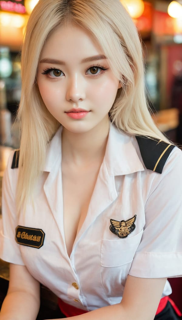 Tags: 21872187, SDXL
{"3": {"inputs": {"seed": 928493256689383, "steps": 32, "cfg": 5.59, "sampler_name": "dpmpp_2m", "scheduler": "karras", "denoise": 1.0, "model": ["27", 0], "positive": ["6", 0], "negative": ["7", 0], "latent_image": ["5", 0]}, "class_type": "KSampler"}, "4": {"inputs": {"ckpt_name": "juggernautxl.safetensors"}, "class_type": "CheckpointLoaderSimple"}, "5": {"inputs": {"width": 768, "height": 1344, "batch_size": 1}, "class_type": "EmptyLatentImage"}, "6": {"inputs": {"text": "18 year old girl, (seductive facial expression:1.13), (slim:1.07), (cute:1.00), (seductive pose:0.98), (beautiful eyes:0.95), (detailed face:1.01), (eyelashes:1.14), (idol:1.14), (pale skin:1.01), (blush:1.08), (sexy lips:1.04), (double eyelids:0.95), (in a seductive pose:0.99), (large perky breasts:1.02), (cleavage:0.99), (thigh gap:0.99), (a waitress in uniform:1.08) working at a restaurant, (soft lighting:1.06), (skin fuzz:1.01), (natural looking skin:1.07), (candid cinema:1.06), (detailed skin:1.05), (film:1.06), (textured skin:1.07), (RAW:1.07), (portra:1.07)", "clip": ["27", 1]}, "class_type": "CLIPTextEncode"}, "7": {"inputs": {"text": "(twisted:1.06), (watermark:1.13), (low resolution:1.14), (worst quality:1.11), (bad hands:1.12), (open mouth:1.07), (distorted:1.09)", "clip": ["27", 1]}, "class_type": "CLIPTextEncode"}, "8": {"inputs": {"samples": ["3", 0], "vae": ["4", 2]}, "class_type": "VAEDecode"}, "25": {"inputs": {"lora_name": "nudify_xl.safetensors", "strength_model": 0.2, "strength_clip": 0.03, "model": ["4", 0], "clip": ["4", 1]}, "class_type": "LoraLoader"}, "26": {"inputs": {"lora_name": "shirtlift_SDXL_v2.safetensors", "strength_model": 0.05, "strength_clip": 0.17, "model": ["25", 0], "clip": ["25", 1]}, "class_type": "LoraLoader"}, "27": {"inputs": {"lora_name": "PerfectEyesXL.safetensors", "strength_model": 0.04, "strength_clip": 0.14, "model": ["26", 0], "clip": ["26", 1]}, "class_type": "LoraLoader"}, "30": {"inputs": {"model_name": "4x_NMKD-Superscale-SP_178000_G.pth"}, "class_type": "UpscaleModelLoader"}, "31": {"inputs": {"upscale_model": ["30", 0], "image": ["8", 0]}, "class_type": "ImageUpscaleWithModel"}, "32": {"inputs": {"upscale_method": "lanczos", "scale_by": 0.5, "image": ["31", 0]}, "class_type": "ImageScaleBy"}, "33": {"inputs": {"pixels": ["32", 0], "vae": ["4", 2]}, "class_type": "VAEEncode"}, "34": {"inputs": {"seed": 928493256689383, "steps": 32, "cfg": 5.59, "sampler_name": "dpmpp_2m", "scheduler": "karras", "denoise": 0.3, "model": ["27", 0], "positive": ["6", 0], "negative": ["7", 0], "latent_image": ["33", 0]}, "class_type": "KSampler"}, "36": {"inputs": {"samples": ["34", 0], "vae": ["4", 2]}, "class_type": "VAEDecode"}, "39": {"inputs": {"filename_prefix": "comfyapi-1735488750806", "images": ["36", 0]}, "class_type": "SaveImage"}}