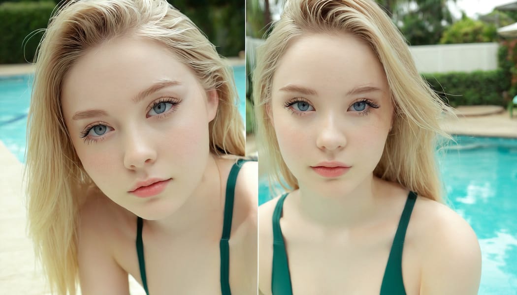 Tags: 21872187, SDXL
{"3": {"inputs": {"seed": 936591730636699, "steps": 32, "cfg": 7.48, "sampler_name": "dpmpp_2m", "scheduler": "karras", "denoise": 1.0, "model": ["27", 0], "positive": ["6", 0], "negative": ["7", 0], "latent_image": ["5", 0]}, "class_type": "KSampler"}, "4": {"inputs": {"ckpt_name": "juggernautxl.safetensors"}, "class_type": "CheckpointLoaderSimple"}, "5": {"inputs": {"width": 1344, "height": 768, "batch_size": 1}, "class_type": "EmptyLatentImage"}, "6": {"inputs": {"text": "18 year old girl, (idol:0.99), (detailed face:1.03), (slim:1.04), (beautiful eyes:1.12), (pale skin:0.96), (sexy lips:1.13), (temptress:1.11), (double eyelids:1.11), (seductive pose:1.13), (seductive facial expression:1.04), (cute:1.08), (eyelashes:1.14), (in a seductive pose:1.10), (large perky breasts:1.07), (cleavage:1.05), (thigh gap:1.13), (in a swimsuit:1.06) at a pool, (candid cinema:1.01), (textured skin:1.09), (film:1.08), (detailed skin:1.09), (RAW:1.09), (soft lighting:1.08), (portra:1.07), (natural looking skin:1.07), (skin fuzz:1.01)", "clip": ["27", 1]}, "class_type": "CLIPTextEncode"}, "7": {"inputs": {"text": "(open mouth:1.06), (bad hands:1.06), (twisted:1.07), (worst quality:1.13), (low resolution:1.06), (distorted:1.09), (watermark:1.13)", "clip": ["27", 1]}, "class_type": "CLIPTextEncode"}, "8": {"inputs": {"samples": ["3", 0], "vae": ["4", 2]}, "class_type": "VAEDecode"}, "25": {"inputs": {"lora_name": "nudify_xl.safetensors", "strength_model": 0.24, "strength_clip": 0.17, "model": ["4", 0], "clip": ["4", 1]}, "class_type": "LoraLoader"}, "26": {"inputs": {"lora_name": "shirtlift_SDXL_v2.safetensors", "strength_model": 0.19, "strength_clip": 0.09, "model": ["25", 0], "clip": ["25", 1]}, "class_type": "LoraLoader"}, "27": {"inputs": {"lora_name": "PerfectEyesXL.safetensors", "strength_model": 0.06, "strength_clip": 0.01, "model": ["26", 0], "clip": ["26", 1]}, "class_type": "LoraLoader"}, "30": {"inputs": {"model_name": "4x_NMKD-Superscale-SP_178000_G.pth"}, "class_type": "UpscaleModelLoader"}, "31": {"inputs": {"upscale_model": ["30", 0], "image": ["8", 0]}, "class_type": "ImageUpscaleWithModel"}, "32": {"inputs": {"upscale_method": "lanczos", "scale_by": 0.5, "image": ["31", 0]}, "class_type": "ImageScaleBy"}, "33": {"inputs": {"pixels": ["32", 0], "vae": ["4", 2]}, "class_type": "VAEEncode"}, "34": {"inputs": {"seed": 936591730636699, "steps": 32, "cfg": 7.48, "sampler_name": "dpmpp_2m", "scheduler": "karras", "denoise": 0.3, "model": ["27", 0], "positive": ["6", 0], "negative": ["7", 0], "latent_image": ["33", 0]}, "class_type": "KSampler"}, "36": {"inputs": {"samples": ["34", 0], "vae": ["4", 2]}, "class_type": "VAEDecode"}, "39": {"inputs": {"filename_prefix": "comfyapi-1714366993713", "images": ["36", 0]}, "class_type": "SaveImage"}}