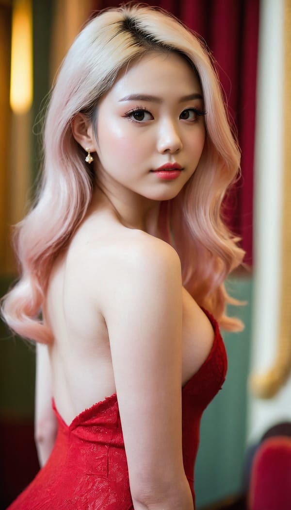 Tags: 21872187, SDXL
{"3": {"inputs": {"seed": 631809846913091, "steps": 64, "cfg": 7.49, "sampler_name": "dpmpp_2m", "scheduler": "karras", "denoise": 1.0, "model": ["27", 0], "positive": ["6", 0], "negative": ["7", 0], "latent_image": ["5", 0]}, "class_type": "KSampler"}, "4": {"inputs": {"ckpt_name": "juggernautxl.safetensors"}, "class_type": "CheckpointLoaderSimple"}, "5": {"inputs": {"width": 768, "height": 1344, "batch_size": 1}, "class_type": "EmptyLatentImage"}, "6": {"inputs": {"text": "22 year old girl, (slim:1.10), (sexy lips:0.97), (idol:1.14), (beautiful eyes:1.01), (double eyelids:1.09), (cute:1.12), (eyelashes:1.14), (seductive facial expression:1.01), (blush:1.10), (detailed face:0.98), (seductive pose:1.08), (temptress:1.11), (pale skin:1.00), (perky ass:1.08), (exposed ass:0.96), (looking back:0.96), (sexy ass:1.01), (thigh gap:1.01), (wearing a low-cut red dress:0.99) at a ballroom, (skin fuzz:1.04), (natural looking skin:1.04), (candid cinema:1.05), (textured skin:1.09), (detailed skin:1.06), (portra:1.04), (soft lighting:1.01), (RAW:1.00), (film:1.03)", "clip": ["27", 1]}, "class_type": "CLIPTextEncode"}, "7": {"inputs": {"text": "(open mouth:1.11), (bad hands:1.11), (low resolution:1.10), (worst quality:1.08), (distorted:1.10), (twisted:1.08), (watermark:1.07)", "clip": ["27", 1]}, "class_type": "CLIPTextEncode"}, "8": {"inputs": {"samples": ["3", 0], "vae": ["4", 2]}, "class_type": "VAEDecode"}, "25": {"inputs": {"lora_name": "nudify_xl.safetensors", "strength_model": 0.14, "strength_clip": 0.24, "model": ["4", 0], "clip": ["4", 1]}, "class_type": "LoraLoader"}, "26": {"inputs": {"lora_name": "shirtlift_SDXL_v2.safetensors", "strength_model": 0.03, "strength_clip": 0.14, "model": ["25", 0], "clip": ["25", 1]}, "class_type": "LoraLoader"}, "27": {"inputs": {"lora_name": "PerfectEyesXL.safetensors", "strength_model": 0.19, "strength_clip": 0.02, "model": ["26", 0], "clip": ["26", 1]}, "class_type": "LoraLoader"}, "30": {"inputs": {"model_name": "4x_NMKD-Superscale-SP_178000_G.pth"}, "class_type": "UpscaleModelLoader"}, "31": {"inputs": {"upscale_model": ["30", 0], "image": ["8", 0]}, "class_type": "ImageUpscaleWithModel"}, "32": {"inputs": {"upscale_method": "lanczos", "scale_by": 0.5, "image": ["31", 0]}, "class_type": "ImageScaleBy"}, "33": {"inputs": {"pixels": ["32", 0], "vae": ["4", 2]}, "class_type": "VAEEncode"}, "34": {"inputs": {"seed": 631809846913091, "steps": 64, "cfg": 7.49, "sampler_name": "dpmpp_2m", "scheduler": "karras", "denoise": 0.3, "model": ["27", 0], "positive": ["6", 0], "negative": ["7", 0], "latent_image": ["33", 0]}, "class_type": "KSampler"}, "36": {"inputs": {"samples": ["34", 0], "vae": ["4", 2]}, "class_type": "VAEDecode"}, "39": {"inputs": {"filename_prefix": "comfyapi-1713737441260", "images": ["36", 0]}, "class_type": "SaveImage"}}