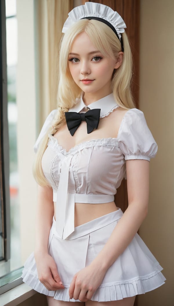 Tags: 21872187, SDXL
{"3": {"inputs": {"seed": 786259886452951, "steps": 64, "cfg": 5.55, "sampler_name": "dpmpp_2m", "scheduler": "karras", "denoise": 1.0, "model": ["27", 0], "positive": ["6", 0], "negative": ["7", 0], "latent_image": ["5", 0]}, "class_type": "KSampler"}, "4": {"inputs": {"ckpt_name": "juggernautxl.safetensors"}, "class_type": "CheckpointLoaderSimple"}, "5": {"inputs": {"width": 768, "height": 1344, "batch_size": 1}, "class_type": "EmptyLatentImage"}, "6": {"inputs": {"text": "26 year old girl, (temptress:0.96), (slim:1.13), (double eyelids:0.99), (idol:0.99), (eyelashes:1.02), (sexy lips:1.08), (beautiful eyes:1.01), (pale skin:1.08), (cute:1.09), (seductive facial expression:1.14), (detailed face:1.01), (seductive pose:1.04), (blush:1.10), (in a seductive pose:1.11), (large perky breasts:0.96), (cleavage:1.11), (thigh gap:1.03), in a (skimpy maid costume:1.08) working at a maid cafe, choker, bowtie, headband, pleated skirt, (textured skin:1.02), (detailed skin:1.03), (RAW:1.06), (candid cinema:1.01), (natural looking skin:1.02), (portra:1.09), (skin fuzz:1.00), (soft lighting:1.04), (film:1.06)", "clip": ["27", 1]}, "class_type": "CLIPTextEncode"}, "7": {"inputs": {"text": "(open mouth:1.13), (worst quality:1.08), (bad hands:1.14), (watermark:1.12), (distorted:1.11), (twisted:1.05), (low resolution:1.05)", "clip": ["27", 1]}, "class_type": "CLIPTextEncode"}, "8": {"inputs": {"samples": ["3", 0], "vae": ["4", 2]}, "class_type": "VAEDecode"}, "25": {"inputs": {"lora_name": "nudify_xl.safetensors", "strength_model": 0.34, "strength_clip": 0.15, "model": ["4", 0], "clip": ["4", 1]}, "class_type": "LoraLoader"}, "26": {"inputs": {"lora_name": "shirtlift_SDXL_v2.safetensors", "strength_model": 0.06, "strength_clip": 0.05, "model": ["25", 0], "clip": ["25", 1]}, "class_type": "LoraLoader"}, "27": {"inputs": {"lora_name": "PerfectEyesXL.safetensors", "strength_model": 0.13, "strength_clip": 0.02, "model": ["26", 0], "clip": ["26", 1]}, "class_type": "LoraLoader"}, "30": {"inputs": {"model_name": "4x_NMKD-Superscale-SP_178000_G.pth"}, "class_type": "UpscaleModelLoader"}, "31": {"inputs": {"upscale_model": ["30", 0], "image": ["8", 0]}, "class_type": "ImageUpscaleWithModel"}, "32": {"inputs": {"upscale_method": "lanczos", "scale_by": 0.5, "image": ["31", 0]}, "class_type": "ImageScaleBy"}, "33": {"inputs": {"pixels": ["32", 0], "vae": ["4", 2]}, "class_type": "VAEEncode"}, "34": {"inputs": {"seed": 786259886452951, "steps": 64, "cfg": 5.55, "sampler_name": "dpmpp_2m", "scheduler": "karras", "denoise": 0.3, "model": ["27", 0], "positive": ["6", 0], "negative": ["7", 0], "latent_image": ["33", 0]}, "class_type": "KSampler"}, "36": {"inputs": {"samples": ["34", 0], "vae": ["4", 2]}, "class_type": "VAEDecode"}, "39": {"inputs": {"filename_prefix": "comfyapi-1730355884754", "images": ["36", 0]}, "class_type": "SaveImage"}}