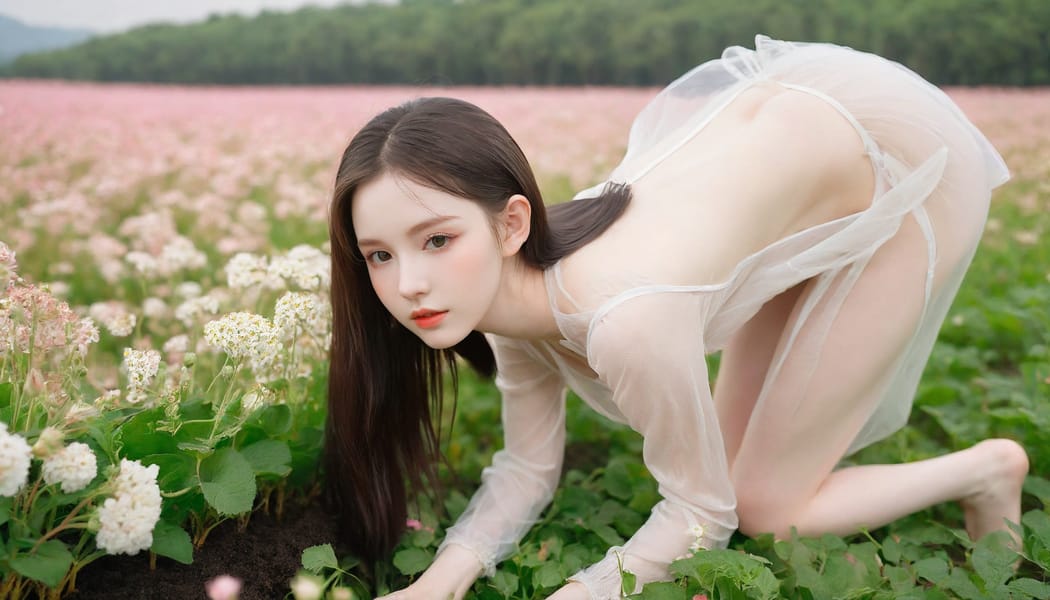 Tags: 21872187, SDXL
{"3": {"inputs": {"seed": 220796971105221, "steps": 64, "cfg": 6.37, "sampler_name": "dpmpp_2m", "scheduler": "karras", "denoise": 1.0, "model": ["27", 0], "positive": ["6", 0], "negative": ["7", 0], "latent_image": ["5", 0]}, "class_type": "KSampler"}, "4": {"inputs": {"ckpt_name": "leosamsHelloworldSDXL_helloworldSDXL32DPO.safetensors"}, "class_type": "CheckpointLoaderSimple"}, "5": {"inputs": {"width": 1344, "height": 768, "batch_size": 1}, "class_type": "EmptyLatentImage"}, "6": {"inputs": {"text": "21 year old girl, (pale skin:1.12), (detailed face:1.08), (temptress:0.95), (seductive pose:1.09), (double eyelids:1.04), (cute:1.13), (seductive facial expression:1.05), (slim:1.10), (eyelashes:1.00), (beautiful eyes:1.07), (blush:1.14), (idol:1.01), (sexy lips:1.11), (on all fours:1.13), (spreading ass cheeks:1.09), (from behind:1.06), (backboob:0.96), wearing (translucent clothes:1.11) on a flower field, (skin fuzz:1.08), (natural looking skin:1.08), (portra:1.09), (film:1.07), (RAW:1.04), (textured skin:1.01), (detailed skin:1.09), (soft lighting:1.09), (candid cinema:1.03)", "clip": ["27", 1]}, "class_type": "CLIPTextEncode"}, "7": {"inputs": {"text": "(distorted:1.05), (watermark:1.10), (worst quality:1.08), (low resolution:1.11), (twisted:1.13), (open mouth:1.10), (bad hands:1.06)", "clip": ["27", 1]}, "class_type": "CLIPTextEncode"}, "8": {"inputs": {"samples": ["3", 0], "vae": ["4", 2]}, "class_type": "VAEDecode"}, "25": {"inputs": {"lora_name": "nudify_xl.safetensors", "strength_model": 0.2, "strength_clip": 0.04, "model": ["4", 0], "clip": ["4", 1]}, "class_type": "LoraLoader"}, "26": {"inputs": {"lora_name": "shirtlift_SDXL_v2.safetensors", "strength_model": 0.12, "strength_clip": 0.03, "model": ["25", 0], "clip": ["25", 1]}, "class_type": "LoraLoader"}, "27": {"inputs": {"lora_name": "PerfectEyesXL.safetensors", "strength_model": 0.12, "strength_clip": 0.16, "model": ["26", 0], "clip": ["26", 1]}, "class_type": "LoraLoader"}, "30": {"inputs": {"model_name": "4x_NMKD-Superscale-SP_178000_G.pth"}, "class_type": "UpscaleModelLoader"}, "31": {"inputs": {"upscale_model": ["30", 0], "image": ["8", 0]}, "class_type": "ImageUpscaleWithModel"}, "32": {"inputs": {"upscale_method": "lanczos", "scale_by": 0.5, "image": ["31", 0]}, "class_type": "ImageScaleBy"}, "33": {"inputs": {"pixels": ["32", 0], "vae": ["4", 2]}, "class_type": "VAEEncode"}, "34": {"inputs": {"seed": 220796971105221, "steps": 64, "cfg": 6.37, "sampler_name": "dpmpp_2m", "scheduler": "karras", "denoise": 0.3, "model": ["27", 0], "positive": ["6", 0], "negative": ["7", 0], "latent_image": ["33", 0]}, "class_type": "KSampler"}, "36": {"inputs": {"samples": ["34", 0], "vae": ["4", 2]}, "class_type": "VAEDecode"}, "39": {"inputs": {"filename_prefix": "comfyapi-1705910271722", "images": ["36", 0]}, "class_type": "SaveImage"}}