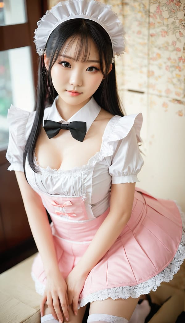 Tags: 21872187, SDXL
{"3": {"inputs": {"seed": 107334911094065, "steps": 32, "cfg": 6.76, "sampler_name": "dpmpp_2m", "scheduler": "karras", "denoise": 1.0, "model": ["27", 0], "positive": ["6", 0], "negative": ["7", 0], "latent_image": ["5", 0]}, "class_type": "KSampler"}, "4": {"inputs": {"ckpt_name": "juggernautxl.safetensors"}, "class_type": "CheckpointLoaderSimple"}, "5": {"inputs": {"width": 768, "height": 1344, "batch_size": 1}, "class_type": "EmptyLatentImage"}, "6": {"inputs": {"text": "20 year old girl, (chinese:1.03), (korean:0.98), (seductive pose:1.05), (detailed face:1.10), (eyelashes:1.14), (slim:1.14), (idol:1.13), (beautiful eyes:0.96), (pale skin:0.98), (double eyelids:1.07), (temptress:1.11), (seductive facial expression:1.05), (blush:1.05), (on all fours:1.14), (spreading ass cheeks:0.96), (from behind:1.11), (backboob:0.98), in a (skimpy maid costume:1.06) working at a maid cafe, choker, bowtie, headband, pleated skirt, (candid cinema:1.05), (portra:1.08), (soft lighting:1.09), (detailed skin:1.04), (textured skin:1.07), (natural looking skin:1.05), (skin fuzz:1.02), (RAW:1.06), (film:1.09)", "clip": ["27", 1]}, "class_type": "CLIPTextEncode"}, "7": {"inputs": {"text": "(bad hands:1.06), (twisted:1.12), (open mouth:1.13), (worst quality:1.06), (watermark:1.05), (low resolution:1.07), (distorted:1.07)", "clip": ["27", 1]}, "class_type": "CLIPTextEncode"}, "8": {"inputs": {"samples": ["3", 0], "vae": ["4", 2]}, "class_type": "VAEDecode"}, "25": {"inputs": {"lora_name": "nudify_xl.safetensors", "strength_model": 0.22, "strength_clip": 0.0, "model": ["4", 0], "clip": ["4", 1]}, "class_type": "LoraLoader"}, "26": {"inputs": {"lora_name": "shirtlift_SDXL_v2.safetensors", "strength_model": 0.04, "strength_clip": 0.18, "model": ["25", 0], "clip": ["25", 1]}, "class_type": "LoraLoader"}, "27": {"inputs": {"lora_name": "PerfectEyesXL.safetensors", "strength_model": 0.18, "strength_clip": 0.17, "model": ["26", 0], "clip": ["26", 1]}, "class_type": "LoraLoader"}, "30": {"inputs": {"model_name": "4x_NMKD-Superscale-SP_178000_G.pth"}, "class_type": "UpscaleModelLoader"}, "31": {"inputs": {"upscale_model": ["30", 0], "image": ["8", 0]}, "class_type": "ImageUpscaleWithModel"}, "32": {"inputs": {"upscale_method": "lanczos", "scale_by": 0.5, "image": ["31", 0]}, "class_type": "ImageScaleBy"}, "33": {"inputs": {"pixels": ["32", 0], "vae": ["4", 2]}, "class_type": "VAEEncode"}, "34": {"inputs": {"seed": 107334911094065, "steps": 32, "cfg": 6.76, "sampler_name": "dpmpp_2m", "scheduler": "karras", "denoise": 0.3, "model": ["27", 0], "positive": ["6", 0], "negative": ["7", 0], "latent_image": ["33", 0]}, "class_type": "KSampler"}, "36": {"inputs": {"samples": ["34", 0], "vae": ["4", 2]}, "class_type": "VAEDecode"}, "39": {"inputs": {"filename_prefix": "comfyapi-1714886068230", "images": ["36", 0]}, "class_type": "SaveImage"}}