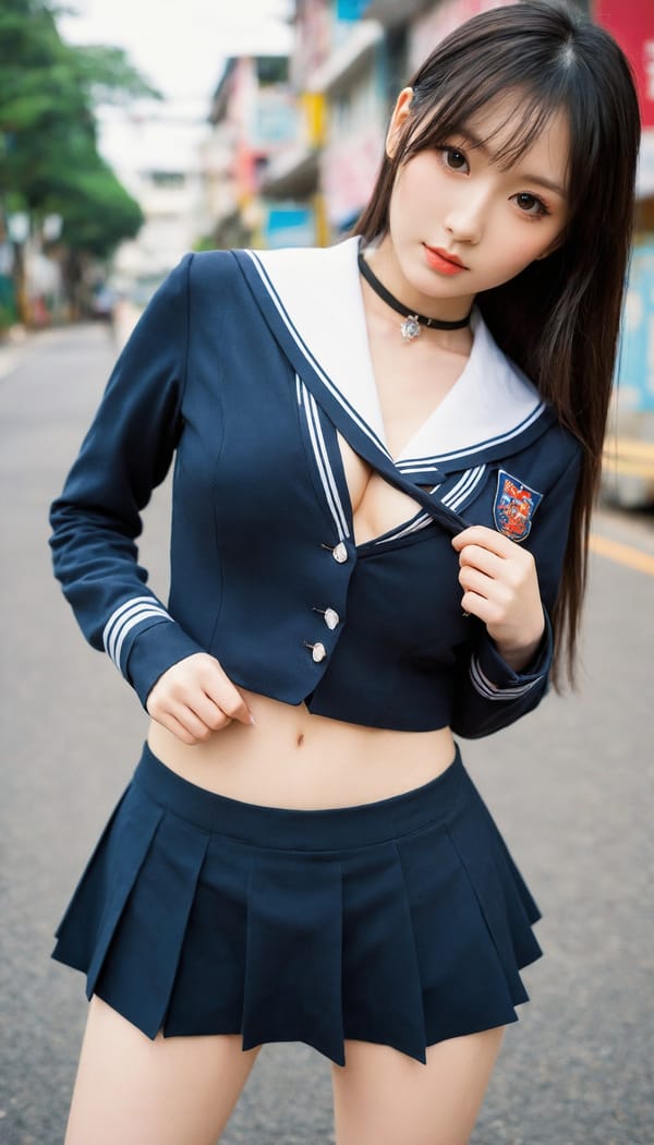 Tags: 21872187, SDXL
{"3": {"inputs": {"seed": 667002043110809, "steps": 64, "cfg": 5.02, "sampler_name": "dpmpp_2m", "scheduler": "karras", "denoise": 1.0, "model": ["27", 0], "positive": ["6", 0], "negative": ["7", 0], "latent_image": ["5", 0]}, "class_type": "KSampler"}, "4": {"inputs": {"ckpt_name": "helloworldxl.safetensors"}, "class_type": "CheckpointLoaderSimple"}, "5": {"inputs": {"width": 768, "height": 1344, "batch_size": 1}, "class_type": "EmptyLatentImage"}, "6": {"inputs": {"text": "21 year old girl, (taiwanese:1.07), (russian:1.13), (japanese:0.96), (sexy lips:0.97), (temptress:1.03), (idol:1.13), (beautiful eyes:1.14), (blush:1.07), (detailed face:0.98), (pale skin:1.12), (seductive pose:1.08), (seductive facial expression:0.98), (double eyelids:1.05), (slim:1.02), (cute:1.07), (eyelashes:1.12), (in a seductive pose:0.99), (large perky breasts:0.95), (cleavage:0.96), (thigh gap:1.10), (school uniform:0.95), choker, busy street, (detailed skin:1.04), (natural looking skin:1.06), (skin fuzz:1.03), (portra:1.01), (candid cinema:1.02), (soft lighting:1.06), (textured skin:1.09), (RAW:1.06), (film:1.02)", "clip": ["27", 1]}, "class_type": "CLIPTextEncode"}, "7": {"inputs": {"text": "(open mouth:1.07), (twisted:1.06), (low resolution:1.10), (worst quality:1.06), (bad hands:1.12), (watermark:1.09), (distorted:1.11)", "clip": ["27", 1]}, "class_type": "CLIPTextEncode"}, "8": {"inputs": {"samples": ["3", 0], "vae": ["4", 2]}, "class_type": "VAEDecode"}, "25": {"inputs": {"lora_name": "nudify_xl.safetensors", "strength_model": 0.13, "strength_clip": 0.36, "model": ["4", 0], "clip": ["4", 1]}, "class_type": "LoraLoader"}, "26": {"inputs": {"lora_name": "shirtlift_SDXL_v2.safetensors", "strength_model": 0.15, "strength_clip": 0.17, "model": ["25", 0], "clip": ["25", 1]}, "class_type": "LoraLoader"}, "27": {"inputs": {"lora_name": "PerfectEyesXL.safetensors", "strength_model": 0.15, "strength_clip": 0.0, "model": ["26", 0], "clip": ["26", 1]}, "class_type": "LoraLoader"}, "30": {"inputs": {"model_name": "4x_NMKD-Superscale-SP_178000_G.pth"}, "class_type": "UpscaleModelLoader"}, "31": {"inputs": {"upscale_model": ["30", 0], "image": ["8", 0]}, "class_type": "ImageUpscaleWithModel"}, "32": {"inputs": {"upscale_method": "lanczos", "scale_by": 0.5, "image": ["31", 0]}, "class_type": "ImageScaleBy"}, "33": {"inputs": {"pixels": ["32", 0], "vae": ["4", 2]}, "class_type": "VAEEncode"}, "34": {"inputs": {"seed": 667002043110809, "steps": 64, "cfg": 5.02, "sampler_name": "dpmpp_2m", "scheduler": "karras", "denoise": 0.3, "model": ["27", 0], "positive": ["6", 0], "negative": ["7", 0], "latent_image": ["33", 0]}, "class_type": "KSampler"}, "36": {"inputs": {"samples": ["34", 0], "vae": ["4", 2]}, "class_type": "VAEDecode"}, "39": {"inputs": {"filename_prefix": "comfyapi-1713912744859", "images": ["36", 0]}, "class_type": "SaveImage"}}