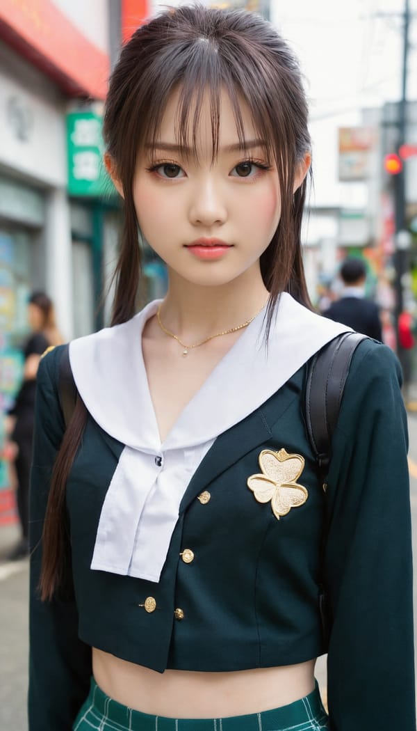 Tags: 21872187, SDXL
{"3": {"inputs": {"seed": 825740679310090, "steps": 32, "cfg": 6.05, "sampler_name": "dpmpp_2m", "scheduler": "karras", "denoise": 1.0, "model": ["27", 0], "positive": ["6", 0], "negative": ["7", 0], "latent_image": ["5", 0]}, "class_type": "KSampler"}, "4": {"inputs": {"ckpt_name": "juggernautxl.safetensors"}, "class_type": "CheckpointLoaderSimple"}, "5": {"inputs": {"width": 768, "height": 1344, "batch_size": 1}, "class_type": "EmptyLatentImage"}, "6": {"inputs": {"text": "21 year old girl, (japanese:1.14), (irish:1.12), (pale skin:0.97), (eyelashes:1.07), (seductive facial expression:1.08), (slim:1.05), (beautiful eyes:1.04), (detailed face:1.10), (blush:0.97), (temptress:1.00), (sexy lips:0.99), (idol:1.00), (double eyelids:1.06), (cute:1.06), (seductive pose:1.05), (perky ass:1.03), (exposed ass:1.02), (looking back:1.02), (sexy ass:1.04), (thigh gap:1.04), (school uniform:1.13), choker, busy street, (soft lighting:1.08), (RAW:1.04), (textured skin:1.09), (candid cinema:1.06), (skin fuzz:1.04), (film:1.09), (portra:1.05), (natural looking skin:1.05), (detailed skin:1.06)", "clip": ["27", 1]}, "class_type": "CLIPTextEncode"}, "7": {"inputs": {"text": "(twisted:1.11), (bad hands:1.07), (watermark:1.11), (open mouth:1.05), (worst quality:1.11), (distorted:1.13), (low resolution:1.13)", "clip": ["27", 1]}, "class_type": "CLIPTextEncode"}, "8": {"inputs": {"samples": ["3", 0], "vae": ["4", 2]}, "class_type": "VAEDecode"}, "25": {"inputs": {"lora_name": "nudify_xl.safetensors", "strength_model": 0.08, "strength_clip": 0.31, "model": ["4", 0], "clip": ["4", 1]}, "class_type": "LoraLoader"}, "26": {"inputs": {"lora_name": "shirtlift_SDXL_v2.safetensors", "strength_model": 0.09, "strength_clip": 0.02, "model": ["25", 0], "clip": ["25", 1]}, "class_type": "LoraLoader"}, "27": {"inputs": {"lora_name": "PerfectEyesXL.safetensors", "strength_model": 0.16, "strength_clip": 0.06, "model": ["26", 0], "clip": ["26", 1]}, "class_type": "LoraLoader"}, "30": {"inputs": {"model_name": "4x_NMKD-Superscale-SP_178000_G.pth"}, "class_type": "UpscaleModelLoader"}, "31": {"inputs": {"upscale_model": ["30", 0], "image": ["8", 0]}, "class_type": "ImageUpscaleWithModel"}, "32": {"inputs": {"upscale_method": "lanczos", "scale_by": 0.5, "image": ["31", 0]}, "class_type": "ImageScaleBy"}, "33": {"inputs": {"pixels": ["32", 0], "vae": ["4", 2]}, "class_type": "VAEEncode"}, "34": {"inputs": {"seed": 825740679310090, "steps": 32, "cfg": 6.05, "sampler_name": "dpmpp_2m", "scheduler": "karras", "denoise": 0.3, "model": ["27", 0], "positive": ["6", 0], "negative": ["7", 0], "latent_image": ["33", 0]}, "class_type": "KSampler"}, "36": {"inputs": {"samples": ["34", 0], "vae": ["4", 2]}, "class_type": "VAEDecode"}, "39": {"inputs": {"filename_prefix": "comfyapi-1716131006721", "images": ["36", 0]}, "class_type": "SaveImage"}}