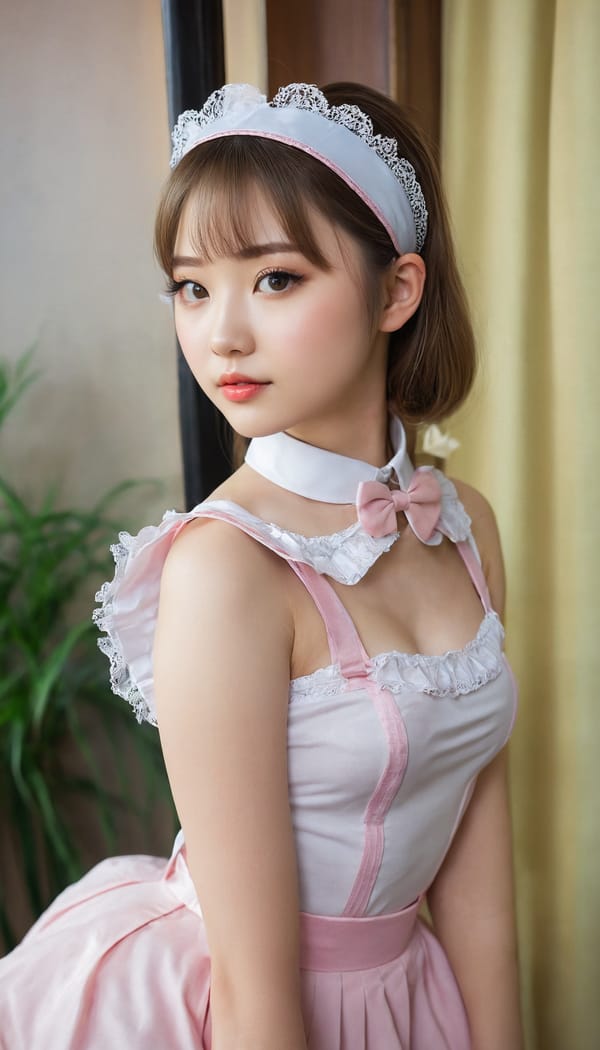 Tags: 21872187, SDXL
{"3": {"inputs": {"seed": 984791725155017, "steps": 64, "cfg": 5.73, "sampler_name": "dpmpp_2m", "scheduler": "karras", "denoise": 1.0, "model": ["27", 0], "positive": ["6", 0], "negative": ["7", 0], "latent_image": ["5", 0]}, "class_type": "KSampler"}, "4": {"inputs": {"ckpt_name": "juggernautxl.safetensors"}, "class_type": "CheckpointLoaderSimple"}, "5": {"inputs": {"width": 768, "height": 1344, "batch_size": 1}, "class_type": "EmptyLatentImage"}, "6": {"inputs": {"text": "21 year old girl, (ukrainian:1.08), (chinese:1.12), (eyelashes:0.96), (seductive facial expression:1.02), (pale skin:0.96), (detailed face:1.12), (sexy lips:1.08), (slim:0.99), (double eyelids:1.08), (seductive pose:1.11), (idol:1.10), (cute:1.07), (temptress:1.02), (beautiful eyes:0.99), (blush:1.05), (perky ass:0.95), (exposed ass:1.13), (looking back:0.96), (sexy ass:1.06), (thigh gap:0.99), in a (skimpy maid costume:1.12) working at a maid cafe, choker, bowtie, headband, pleated skirt, (soft lighting:1.01), (film:1.07), (textured skin:1.08), (RAW:1.07), (portra:1.07), (skin fuzz:1.00), (natural looking skin:1.08), (candid cinema:1.03), (detailed skin:1.04)", "clip": ["27", 1]}, "class_type": "CLIPTextEncode"}, "7": {"inputs": {"text": "(distorted:1.13), (bad hands:1.13), (open mouth:1.14), (worst quality:1.10), (low resolution:1.05), (twisted:1.08), (watermark:1.08)", "clip": ["27", 1]}, "class_type": "CLIPTextEncode"}, "8": {"inputs": {"samples": ["3", 0], "vae": ["4", 2]}, "class_type": "VAEDecode"}, "25": {"inputs": {"lora_name": "nudify_xl.safetensors", "strength_model": 0.15, "strength_clip": 0.34, "model": ["4", 0], "clip": ["4", 1]}, "class_type": "LoraLoader"}, "26": {"inputs": {"lora_name": "shirtlift_SDXL_v2.safetensors", "strength_model": 0.13, "strength_clip": 0.09, "model": ["25", 0], "clip": ["25", 1]}, "class_type": "LoraLoader"}, "27": {"inputs": {"lora_name": "PerfectEyesXL.safetensors", "strength_model": 0.05, "strength_clip": 0.16, "model": ["26", 0], "clip": ["26", 1]}, "class_type": "LoraLoader"}, "30": {"inputs": {"model_name": "4x_NMKD-Superscale-SP_178000_G.pth"}, "class_type": "UpscaleModelLoader"}, "31": {"inputs": {"upscale_model": ["30", 0], "image": ["8", 0]}, "class_type": "ImageUpscaleWithModel"}, "32": {"inputs": {"upscale_method": "lanczos", "scale_by": 0.5, "image": ["31", 0]}, "class_type": "ImageScaleBy"}, "33": {"inputs": {"pixels": ["32", 0], "vae": ["4", 2]}, "class_type": "VAEEncode"}, "34": {"inputs": {"seed": 984791725155017, "steps": 64, "cfg": 5.73, "sampler_name": "dpmpp_2m", "scheduler": "karras", "denoise": 0.3, "model": ["27", 0], "positive": ["6", 0], "negative": ["7", 0], "latent_image": ["33", 0]}, "class_type": "KSampler"}, "36": {"inputs": {"samples": ["34", 0], "vae": ["4", 2]}, "class_type": "VAEDecode"}, "39": {"inputs": {"filename_prefix": "comfyapi-1731287254383", "images": ["36", 0]}, "class_type": "SaveImage"}}