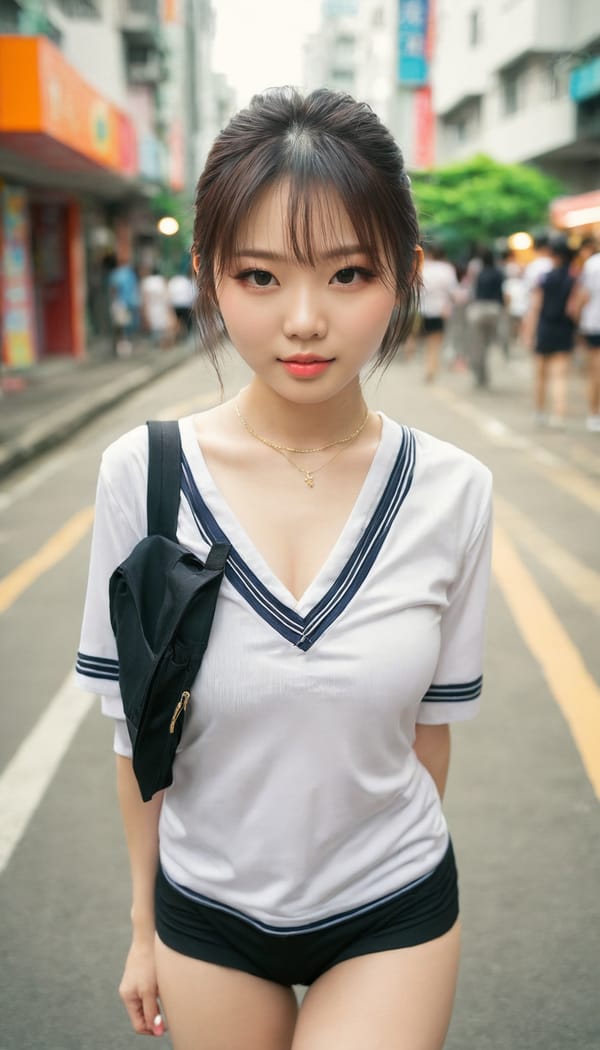 Tags: 21872187, SDXL
{"3": {"inputs": {"seed": 742749730596124, "steps": 64, "cfg": 5.21, "sampler_name": "dpmpp_2m", "scheduler": "karras", "denoise": 1.0, "model": ["27", 0], "positive": ["6", 0], "negative": ["7", 0], "latent_image": ["5", 0]}, "class_type": "KSampler"}, "4": {"inputs": {"ckpt_name": "juggernautxl.safetensors"}, "class_type": "CheckpointLoaderSimple"}, "5": {"inputs": {"width": 768, "height": 1344, "batch_size": 1}, "class_type": "EmptyLatentImage"}, "6": {"inputs": {"text": "27 year old girl, (taiwanese:0.97), (double eyelids:0.96), (sexy lips:1.10), (seductive facial expression:1.06), (pale skin:1.03), (cute:1.04), (beautiful eyes:1.13), (eyelashes:1.14), (temptress:0.98), (idol:1.13), (slim:1.14), (seductive pose:1.13), (detailed face:0.96), (blush:0.99), (perky ass:0.97), (exposed ass:1.11), (looking back:0.98), (sexy ass:1.06), (thigh gap:1.01), (school uniform:1.03), choker, busy street, (textured skin:1.08), (RAW:1.05), (portra:1.02), (natural looking skin:1.02), (skin fuzz:1.05), (film:1.05), (soft lighting:1.05), (candid cinema:1.00), (detailed skin:1.00)", "clip": ["27", 1]}, "class_type": "CLIPTextEncode"}, "7": {"inputs": {"text": "(twisted:1.08), (low resolution:1.09), (watermark:1.09), (open mouth:1.08), (worst quality:1.06), (bad hands:1.05), (distorted:1.09)", "clip": ["27", 1]}, "class_type": "CLIPTextEncode"}, "8": {"inputs": {"samples": ["3", 0], "vae": ["4", 2]}, "class_type": "VAEDecode"}, "25": {"inputs": {"lora_name": "nudify_xl.safetensors", "strength_model": 0.37, "strength_clip": 0.14, "model": ["4", 0], "clip": ["4", 1]}, "class_type": "LoraLoader"}, "26": {"inputs": {"lora_name": "shirtlift_SDXL_v2.safetensors", "strength_model": 0.13, "strength_clip": 0.08, "model": ["25", 0], "clip": ["25", 1]}, "class_type": "LoraLoader"}, "27": {"inputs": {"lora_name": "PerfectEyesXL.safetensors", "strength_model": 0.01, "strength_clip": 0.02, "model": ["26", 0], "clip": ["26", 1]}, "class_type": "LoraLoader"}, "30": {"inputs": {"model_name": "4x_NMKD-Superscale-SP_178000_G.pth"}, "class_type": "UpscaleModelLoader"}, "31": {"inputs": {"upscale_model": ["30", 0], "image": ["8", 0]}, "class_type": "ImageUpscaleWithModel"}, "32": {"inputs": {"upscale_method": "lanczos", "scale_by": 0.5, "image": ["31", 0]}, "class_type": "ImageScaleBy"}, "33": {"inputs": {"pixels": ["32", 0], "vae": ["4", 2]}, "class_type": "VAEEncode"}, "34": {"inputs": {"seed": 742749730596124, "steps": 64, "cfg": 5.21, "sampler_name": "dpmpp_2m", "scheduler": "karras", "denoise": 0.3, "model": ["27", 0], "positive": ["6", 0], "negative": ["7", 0], "latent_image": ["33", 0]}, "class_type": "KSampler"}, "36": {"inputs": {"samples": ["34", 0], "vae": ["4", 2]}, "class_type": "VAEDecode"}, "39": {"inputs": {"filename_prefix": "comfyapi-1717272534728", "images": ["36", 0]}, "class_type": "SaveImage"}}