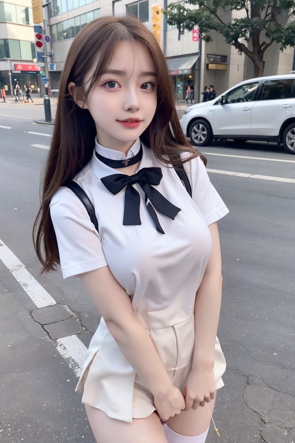 Tags: 21872187
<lora:JapaneseDollLikeness_v15:0.36>, <lora:taiwanDollLikeness_v20:0.53>, <lora:YaeMiko_Test:0.44>, (school uniform:0.95), (large breasts:0.96), choker, busy street in urban city, <lora:skirtlift-v4:0.96 <lora:Addams:0.32>, extremely detailed eyes, extremely detailed face, cute, (photorealistic:0.98), seductive smile, pale skin, perky breasts, textured skin, best quality, hyper realistic, (thigh gap:0.92), delicate and beautiful girl, solo
Negative prompt: sketches, ugly, fat, (worst quality:1.98)
Steps: 32, Sampler: DPM++ 2M Karras, CFG scale: 5.45, Seed: 632854103, Size: 512x768, Model hash: fc2511737a, Model: chilloutmix_NiPrunedFp32Fix, Seed resize from: -1x-1, Denoising strength: 0.5, Version: v1.2.1, Hires upscale: 2.0, Hires steps: 16, Hires upscaler: ESRGAN_4x