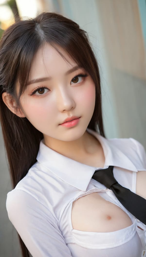 Tags: 21872187, SDXL
{"3": {"inputs": {"seed": 427581838243610, "steps": 32, "cfg": 5.06, "sampler_name": "dpmpp_2m", "scheduler": "karras", "denoise": 1.0, "model": ["27", 0], "positive": ["6", 0], "negative": ["7", 0], "latent_image": ["5", 0]}, "class_type": "KSampler"}, "4": {"inputs": {"ckpt_name": "juggernautxl.safetensors"}, "class_type": "CheckpointLoaderSimple"}, "5": {"inputs": {"width": 768, "height": 1344, "batch_size": 1}, "class_type": "EmptyLatentImage"}, "6": {"inputs": {"text": "24 year old girl, (blush:1.04), (detailed face:1.01), (sexy lips:0.99), (pale skin:0.96), (beautiful eyes:1.01), (slim:1.07), (cute:1.07), (eyelashes:0.95), (double eyelids:1.08), (idol:1.08), (temptress:1.04), (seductive pose:1.08), (in a seductive pose:0.97), (large perky breasts:1.12), (cleavage:1.10), (thigh gap:1.08), (school uniform:1.11), choker, busy street, (RAW:1.00), (natural looking skin:1.00), (soft lighting:1.04), (skin fuzz:1.04), (detailed skin:1.07), (film:1.08), (portra:1.07), (candid cinema:1.09)", "clip": ["27", 1]}, "class_type": "CLIPTextEncode"}, "7": {"inputs": {"text": "(twisted:1.11), (watermark:1.12), (distorted:1.05), (low resolution:1.14), (open mouth:1.08), (worst quality:1.05), (bad hands:1.12)", "clip": ["27", 1]}, "class_type": "CLIPTextEncode"}, "8": {"inputs": {"samples": ["3", 0], "vae": ["4", 2]}, "class_type": "VAEDecode"}, "25": {"inputs": {"lora_name": "nudify_xl.safetensors", "strength_model": 0.31, "strength_clip": 0.27, "model": ["4", 0], "clip": ["4", 1]}, "class_type": "LoraLoader"}, "26": {"inputs": {"lora_name": "shirtlift_SDXL_v2.safetensors", "strength_model": 0.08, "strength_clip": 0.03, "model": ["25", 0], "clip": ["25", 1]}, "class_type": "LoraLoader"}, "27": {"inputs": {"lora_name": "PerfectEyesXL.safetensors", "strength_model": 0.11, "strength_clip": 0.08, "model": ["26", 0], "clip": ["26", 1]}, "class_type": "LoraLoader"}, "30": {"inputs": {"model_name": "4x_NMKD-Superscale-SP_178000_G.pth"}, "class_type": "UpscaleModelLoader"}, "31": {"inputs": {"upscale_model": ["30", 0], "image": ["8", 0]}, "class_type": "ImageUpscaleWithModel"}, "32": {"inputs": {"upscale_method": "lanczos", "scale_by": 0.5, "image": ["31", 0]}, "class_type": "ImageScaleBy"}, "33": {"inputs": {"pixels": ["32", 0], "vae": ["4", 2]}, "class_type": "VAEEncode"}, "34": {"inputs": {"seed": 427581838243610, "steps": 32, "cfg": 5.06, "sampler_name": "dpmpp_2m", "scheduler": "karras", "denoise": 0.3, "model": ["27", 0], "positive": ["6", 0], "negative": ["7", 0], "latent_image": ["33", 0]}, "class_type": "KSampler"}, "36": {"inputs": {"samples": ["34", 0], "vae": ["4", 2]}, "class_type": "VAEDecode"}, "39": {"inputs": {"filename_prefix": "comfyapi-1716740185079", "images": ["36", 0]}, "class_type": "SaveImage"}}