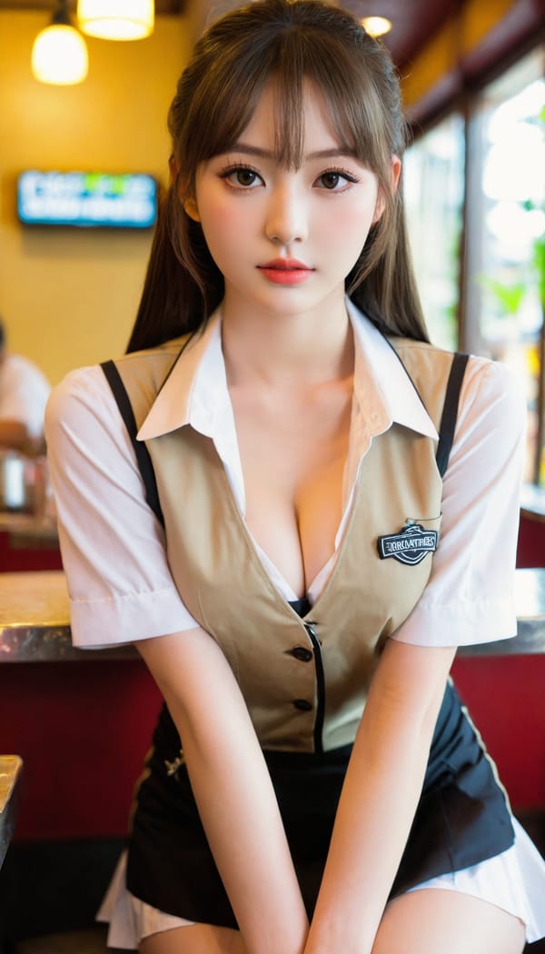 Tags: 21872187, SDXL
{"3": {"inputs": {"seed": 201049460131179, "steps": 64, "cfg": 7.14, "sampler_name": "dpmpp_2m", "scheduler": "karras", "denoise": 1.0, "model": ["27", 0], "positive": ["6", 0], "negative": ["7", 0], "latent_image": ["5", 0]}, "class_type": "KSampler"}, "4": {"inputs": {"ckpt_name": "leosamsHelloworldSDXL_helloworldSDXL32DPO.safetensors"}, "class_type": "CheckpointLoaderSimple"}, "5": {"inputs": {"width": 768, "height": 1344, "batch_size": 1}, "class_type": "EmptyLatentImage"}, "6": {"inputs": {"text": "18 year old girl, (temptress:1.12), (seductive facial expression:1.11), (detailed face:0.99), (seductive pose:1.14), (sexy lips:0.97), (blush:1.01), (eyelashes:1.09), (idol:1.12), (cute:0.95), (beautiful eyes:1.14), (pale skin:0.99), (double eyelids:1.10), (slim:1.07), (in a seductive pose:1.01), (large perky breasts:1.00), (cleavage:1.03), (thigh gap:1.10), (a waitress in uniform:1.11) working at a restaurant, (RAW:1.00), (skin fuzz:1.01), (film:1.03), (soft lighting:1.02), (detailed skin:1.06), (textured skin:1.04), (natural looking skin:1.05), (candid cinema:1.00), (portra:1.05)", "clip": ["27", 1]}, "class_type": "CLIPTextEncode"}, "7": {"inputs": {"text": "(bad hands:1.10), (open mouth:1.13), (low resolution:1.10), (distorted:1.06), (worst quality:1.11), (watermark:1.09), (twisted:1.09)", "clip": ["27", 1]}, "class_type": "CLIPTextEncode"}, "8": {"inputs": {"samples": ["3", 0], "vae": ["4", 2]}, "class_type": "VAEDecode"}, "25": {"inputs": {"lora_name": "nudify_xl.safetensors", "strength_model": 0.32, "strength_clip": 0.21, "model": ["4", 0], "clip": ["4", 1]}, "class_type": "LoraLoader"}, "26": {"inputs": {"lora_name": "shirtlift_SDXL_v2.safetensors", "strength_model": 0.0, "strength_clip": 0.14, "model": ["25", 0], "clip": ["25", 1]}, "class_type": "LoraLoader"}, "27": {"inputs": {"lora_name": "PerfectEyesXL.safetensors", "strength_model": 0.04, "strength_clip": 0.07, "model": ["26", 0], "clip": ["26", 1]}, "class_type": "LoraLoader"}, "30": {"inputs": {"model_name": "4x_NMKD-Superscale-SP_178000_G.pth"}, "class_type": "UpscaleModelLoader"}, "31": {"inputs": {"upscale_model": ["30", 0], "image": ["8", 0]}, "class_type": "ImageUpscaleWithModel"}, "32": {"inputs": {"upscale_method": "lanczos", "scale_by": 0.5, "image": ["31", 0]}, "class_type": "ImageScaleBy"}, "33": {"inputs": {"pixels": ["32", 0], "vae": ["4", 2]}, "class_type": "VAEEncode"}, "34": {"inputs": {"seed": 201049460131179, "steps": 64, "cfg": 7.14, "sampler_name": "dpmpp_2m", "scheduler": "karras", "denoise": 0.3, "model": ["27", 0], "positive": ["6", 0], "negative": ["7", 0], "latent_image": ["33", 0]}, "class_type": "KSampler"}, "36": {"inputs": {"samples": ["34", 0], "vae": ["4", 2]}, "class_type": "VAEDecode"}, "39": {"inputs": {"filename_prefix": "comfyapi-1707903602212", "images": ["36", 0]}, "class_type": "SaveImage"}}