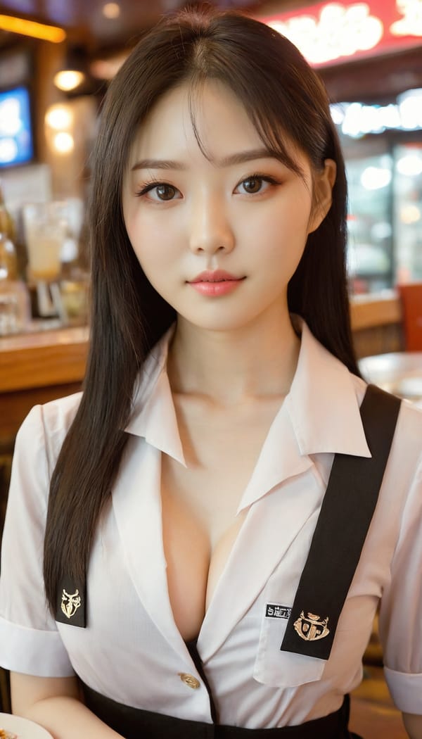 Tags: 21872187, SDXL
{"3": {"inputs": {"seed": 494494202649429, "steps": 32, "cfg": 5.17, "sampler_name": "dpmpp_2m", "scheduler": "karras", "denoise": 1.0, "model": ["27", 0], "positive": ["6", 0], "negative": ["7", 0], "latent_image": ["5", 0]}, "class_type": "KSampler"}, "4": {"inputs": {"ckpt_name": "juggernautxl.safetensors"}, "class_type": "CheckpointLoaderSimple"}, "5": {"inputs": {"width": 768, "height": 1344, "batch_size": 1}, "class_type": "EmptyLatentImage"}, "6": {"inputs": {"text": "26 year old girl, (korean:1.01), (pale skin:1.08), (idol:1.09), (cute:0.98), (double eyelids:1.11), (beautiful eyes:1.14), (seductive pose:0.96), (blush:1.06), (sexy lips:0.98), (temptress:1.07), (seductive facial expression:1.13), (eyelashes:0.97), (slim:1.12), (detailed face:0.96), (in a seductive pose:1.09), (large perky breasts:1.00), (cleavage:0.98), (thigh gap:0.96), (a waitress in uniform:1.09) working at a restaurant, (film:1.01), (portra:1.08), (natural looking skin:1.04), (soft lighting:1.02), (RAW:1.08), (skin fuzz:1.04), (textured skin:1.08), (candid cinema:1.05), (detailed skin:1.06)", "clip": ["27", 1]}, "class_type": "CLIPTextEncode"}, "7": {"inputs": {"text": "(open mouth:1.12), (low resolution:1.09), (worst quality:1.13), (bad hands:1.06), (twisted:1.05), (watermark:1.07), (distorted:1.10)", "clip": ["27", 1]}, "class_type": "CLIPTextEncode"}, "8": {"inputs": {"samples": ["3", 0], "vae": ["4", 2]}, "class_type": "VAEDecode"}, "25": {"inputs": {"lora_name": "nudify_xl.safetensors", "strength_model": 0.34, "strength_clip": 0.35, "model": ["4", 0], "clip": ["4", 1]}, "class_type": "LoraLoader"}, "26": {"inputs": {"lora_name": "shirtlift_SDXL_v2.safetensors", "strength_model": 0.11, "strength_clip": 0.15, "model": ["25", 0], "clip": ["25", 1]}, "class_type": "LoraLoader"}, "27": {"inputs": {"lora_name": "PerfectEyesXL.safetensors", "strength_model": 0.17, "strength_clip": 0.1, "model": ["26", 0], "clip": ["26", 1]}, "class_type": "LoraLoader"}, "30": {"inputs": {"model_name": "4x_NMKD-Superscale-SP_178000_G.pth"}, "class_type": "UpscaleModelLoader"}, "31": {"inputs": {"upscale_model": ["30", 0], "image": ["8", 0]}, "class_type": "ImageUpscaleWithModel"}, "32": {"inputs": {"upscale_method": "lanczos", "scale_by": 0.5, "image": ["31", 0]}, "class_type": "ImageScaleBy"}, "33": {"inputs": {"pixels": ["32", 0], "vae": ["4", 2]}, "class_type": "VAEEncode"}, "34": {"inputs": {"seed": 494494202649429, "steps": 32, "cfg": 5.17, "sampler_name": "dpmpp_2m", "scheduler": "karras", "denoise": 0.3, "model": ["27", 0], "positive": ["6", 0], "negative": ["7", 0], "latent_image": ["33", 0]}, "class_type": "KSampler"}, "36": {"inputs": {"samples": ["34", 0], "vae": ["4", 2]}, "class_type": "VAEDecode"}, "39": {"inputs": {"filename_prefix": "comfyapi-1724151764068", "images": ["36", 0]}, "class_type": "SaveImage"}}