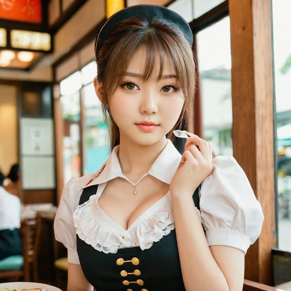 Tags: 21872187, SDXL
{"3": {"inputs": {"seed": 222293819021489, "steps": 32, "cfg": 5.43, "sampler_name": "dpmpp_2m", "scheduler": "karras", "denoise": 1.0, "model": ["27", 0], "positive": ["6", 0], "negative": ["7", 0], "latent_image": ["5", 0]}, "class_type": "KSampler"}, "4": {"inputs": {"ckpt_name": "juggernautxl.safetensors"}, "class_type": "CheckpointLoaderSimple"}, "5": {"inputs": {"width": 1024, "height": 1024, "batch_size": 1}, "class_type": "EmptyLatentImage"}, "6": {"inputs": {"text": "18 year old girl, (japanese:1.02), (double eyelids:0.95), (beautiful eyes:1.07), (eyelashes:1.10), (temptress:1.02), (detailed face:1.03), (sexy lips:1.00), (blush:1.11), (seductive pose:1.04), (seductive facial expression:1.08), (cute:1.01), (pale skin:0.97), (idol:0.98), (slim:1.14), (in a seductive pose:1.03), (large perky breasts:1.09), (cleavage:1.14), (thigh gap:0.96), (a waitress in uniform:1.12) working at a restaurant, (skin fuzz:1.06), (natural looking skin:1.00), (soft lighting:1.04), (portra:1.00), (RAW:1.06), (candid cinema:1.02), (film:1.05), (textured skin:1.09), (detailed skin:1.07)", "clip": ["27", 1]}, "class_type": "CLIPTextEncode"}, "7": {"inputs": {"text": "(bad hands:1.10), (low resolution:1.08), (worst quality:1.10), (distorted:1.08), (watermark:1.10), (open mouth:1.08), (twisted:1.13)", "clip": ["27", 1]}, "class_type": "CLIPTextEncode"}, "8": {"inputs": {"samples": ["3", 0], "vae": ["4", 2]}, "class_type": "VAEDecode"}, "25": {"inputs": {"lora_name": "nudify_xl.safetensors", "strength_model": 0.35, "strength_clip": 0.05, "model": ["4", 0], "clip": ["4", 1]}, "class_type": "LoraLoader"}, "26": {"inputs": {"lora_name": "shirtlift_SDXL_v2.safetensors", "strength_model": 0.15, "strength_clip": 0.07, "model": ["25", 0], "clip": ["25", 1]}, "class_type": "LoraLoader"}, "27": {"inputs": {"lora_name": "PerfectEyesXL.safetensors", "strength_model": 0.16, "strength_clip": 0.14, "model": ["26", 0], "clip": ["26", 1]}, "class_type": "LoraLoader"}, "30": {"inputs": {"model_name": "4x_NMKD-Superscale-SP_178000_G.pth"}, "class_type": "UpscaleModelLoader"}, "31": {"inputs": {"upscale_model": ["30", 0], "image": ["8", 0]}, "class_type": "ImageUpscaleWithModel"}, "32": {"inputs": {"upscale_method": "lanczos", "scale_by": 0.5, "image": ["31", 0]}, "class_type": "ImageScaleBy"}, "33": {"inputs": {"pixels": ["32", 0], "vae": ["4", 2]}, "class_type": "VAEEncode"}, "34": {"inputs": {"seed": 222293819021489, "steps": 32, "cfg": 5.43, "sampler_name": "dpmpp_2m", "scheduler": "karras", "denoise": 0.3, "model": ["27", 0], "positive": ["6", 0], "negative": ["7", 0], "latent_image": ["33", 0]}, "class_type": "KSampler"}, "36": {"inputs": {"samples": ["34", 0], "vae": ["4", 2]}, "class_type": "VAEDecode"}, "39": {"inputs": {"filename_prefix": "comfyapi-1734964122306", "images": ["36", 0]}, "class_type": "SaveImage"}}