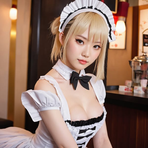 Tags: 21872187, SDXL
{"3": {"inputs": {"seed": 189974168338784, "steps": 32, "cfg": 6.85, "sampler_name": "dpmpp_2m", "scheduler": "karras", "denoise": 1.0, "model": ["27", 0], "positive": ["6", 0], "negative": ["7", 0], "latent_image": ["5", 0]}, "class_type": "KSampler"}, "4": {"inputs": {"ckpt_name": "juggernautxl.safetensors"}, "class_type": "CheckpointLoaderSimple"}, "5": {"inputs": {"width": 1024, "height": 1024, "batch_size": 1}, "class_type": "EmptyLatentImage"}, "6": {"inputs": {"text": "20 year old girl, (japanese:1.14), (detailed face:1.06), (sexy lips:1.00), (pale skin:1.02), (temptress:0.96), (slim:1.00), (idol:1.06), (eyelashes:1.10), (seductive pose:1.10), (cute:0.96), (beautiful eyes:1.04), (blush:0.98), (seductive facial expression:1.12), (on all fours:1.07), (spreading ass cheeks:1.02), (from behind:1.06), (backboob:1.13), in a (skimpy maid costume:1.11) working at a maid cafe, choker, bowtie, headband, pleated skirt, (RAW:1.04), (natural looking skin:1.04), (skin fuzz:1.06), (detailed skin:1.04), (portra:1.01), (candid cinema:1.06), (film:1.00), (textured skin:1.06), (soft lighting:1.04)", "clip": ["27", 1]}, "class_type": "CLIPTextEncode"}, "7": {"inputs": {"text": "(watermark:1.08), (worst quality:1.06), (open mouth:1.13), (distorted:1.14), (twisted:1.11), (bad hands:1.08)", "clip": ["27", 1]}, "class_type": "CLIPTextEncode"}, "8": {"inputs": {"samples": ["3", 0], "vae": ["4", 2]}, "class_type": "VAEDecode"}, "25": {"inputs": {"lora_name": "nudify_xl.safetensors", "strength_model": 0.12, "strength_clip": 0.03, "model": ["4", 0], "clip": ["4", 1]}, "class_type": "LoraLoader"}, "26": {"inputs": {"lora_name": "shirtlift_SDXL_v2.safetensors", "strength_model": 0.04, "strength_clip": 0.12, "model": ["25", 0], "clip": ["25", 1]}, "class_type": "LoraLoader"}, "27": {"inputs": {"lora_name": "PerfectEyesXL.safetensors", "strength_model": 0.01, "strength_clip": 0.04, "model": ["26", 0], "clip": ["26", 1]}, "class_type": "LoraLoader"}, "30": {"inputs": {"model_name": "4x_NMKD-Superscale-SP_178000_G.pth"}, "class_type": "UpscaleModelLoader"}, "31": {"inputs": {"upscale_model": ["30", 0], "image": ["8", 0]}, "class_type": "ImageUpscaleWithModel"}, "32": {"inputs": {"upscale_method": "lanczos", "scale_by": 0.5, "image": ["31", 0]}, "class_type": "ImageScaleBy"}, "33": {"inputs": {"pixels": ["32", 0], "vae": ["4", 2]}, "class_type": "VAEEncode"}, "34": {"inputs": {"seed": 189974168338784, "steps": 32, "cfg": 6.85, "sampler_name": "dpmpp_2m", "scheduler": "karras", "denoise": 0.3, "model": ["27", 0], "positive": ["6", 0], "negative": ["7", 0], "latent_image": ["33", 0]}, "class_type": "KSampler"}, "36": {"inputs": {"samples": ["34", 0], "vae": ["4", 2]}, "class_type": "VAEDecode"}, "39": {"inputs": {"filename_prefix": "comfyapi-1723793005686", "images": ["36", 0]}, "class_type": "SaveImage"}}