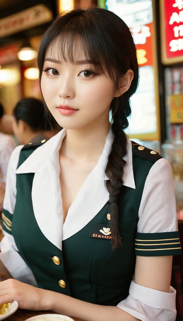 Tags: 21872187, SDXL
{"3": {"inputs": {"seed": 542810562877453, "steps": 64, "cfg": 5.56, "sampler_name": "dpmpp_2m", "scheduler": "karras", "denoise": 1.0, "model": ["27", 0], "positive": ["6", 0], "negative": ["7", 0], "latent_image": ["5", 0]}, "class_type": "KSampler"}, "4": {"inputs": {"ckpt_name": "juggernautxl.safetensors"}, "class_type": "CheckpointLoaderSimple"}, "5": {"inputs": {"width": 768, "height": 1344, "batch_size": 1}, "class_type": "EmptyLatentImage"}, "6": {"inputs": {"text": "21 year old girl, (taiwanese:1.12), (irish:1.14), (idol:0.95), (seductive facial expression:1.10), (pale skin:1.10), (double eyelids:1.10), (sexy lips:1.14), (eyelashes:0.95), (seductive pose:1.11), (detailed face:1.13), (slim:1.01), (blush:1.01), (temptress:1.03), (cute:1.00), (beautiful eyes:1.03), (in a seductive pose:0.97), (large perky breasts:1.00), (cleavage:1.14), (thigh gap:1.03), (a waitress in uniform:1.12) working at a restaurant, (candid cinema:1.08), (skin fuzz:1.02), (portra:1.05), (textured skin:1.08), (natural looking skin:1.06), (film:1.09), (detailed skin:1.02), (soft lighting:1.08), (RAW:1.05)", "clip": ["27", 1]}, "class_type": "CLIPTextEncode"}, "7": {"inputs": {"text": "(worst quality:1.07), (low resolution:1.12), (open mouth:1.08), (watermark:1.13), (bad hands:1.06), (twisted:1.07), (distorted:1.06)", "clip": ["27", 1]}, "class_type": "CLIPTextEncode"}, "8": {"inputs": {"samples": ["3", 0], "vae": ["4", 2]}, "class_type": "VAEDecode"}, "25": {"inputs": {"lora_name": "nudify_xl.safetensors", "strength_model": 0.36, "strength_clip": 0.21, "model": ["4", 0], "clip": ["4", 1]}, "class_type": "LoraLoader"}, "26": {"inputs": {"lora_name": "shirtlift_SDXL_v2.safetensors", "strength_model": 0.12, "strength_clip": 0.14, "model": ["25", 0], "clip": ["25", 1]}, "class_type": "LoraLoader"}, "27": {"inputs": {"lora_name": "PerfectEyesXL.safetensors", "strength_model": 0.19, "strength_clip": 0.02, "model": ["26", 0], "clip": ["26", 1]}, "class_type": "LoraLoader"}, "30": {"inputs": {"model_name": "4x_NMKD-Superscale-SP_178000_G.pth"}, "class_type": "UpscaleModelLoader"}, "31": {"inputs": {"upscale_model": ["30", 0], "image": ["8", 0]}, "class_type": "ImageUpscaleWithModel"}, "32": {"inputs": {"upscale_method": "lanczos", "scale_by": 0.5, "image": ["31", 0]}, "class_type": "ImageScaleBy"}, "33": {"inputs": {"pixels": ["32", 0], "vae": ["4", 2]}, "class_type": "VAEEncode"}, "34": {"inputs": {"seed": 542810562877453, "steps": 64, "cfg": 5.56, "sampler_name": "dpmpp_2m", "scheduler": "karras", "denoise": 0.3, "model": ["27", 0], "positive": ["6", 0], "negative": ["7", 0], "latent_image": ["33", 0]}, "class_type": "KSampler"}, "36": {"inputs": {"samples": ["34", 0], "vae": ["4", 2]}, "class_type": "VAEDecode"}, "39": {"inputs": {"filename_prefix": "comfyapi-1731989097896", "images": ["36", 0]}, "class_type": "SaveImage"}}