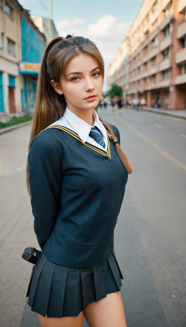 Tags: 21872187, SDXL
{"3": {"inputs": {"seed": 927538242528958, "steps": 32, "cfg": 5.45, "sampler_name": "dpmpp_2m", "scheduler": "karras", "denoise": 1.0, "model": ["27", 0], "positive": ["6", 0], "negative": ["7", 0], "latent_image": ["5", 0]}, "class_type": "KSampler"}, "4": {"inputs": {"ckpt_name": "leosamsHelloworldSDXL_helloworldSDXL32DPO.safetensors"}, "class_type": "CheckpointLoaderSimple"}, "5": {"inputs": {"width": 768, "height": 1344, "batch_size": 1}, "class_type": "EmptyLatentImage"}, "6": {"inputs": {"text": "22 year old girl, (ukrainian:1.03), (beautiful eyes:1.12), (double eyelids:0.96), (seductive facial expression:1.06), (slim:0.97), (detailed face:1.11), (sexy lips:0.98), (cute:1.04), (seductive pose:1.11), (temptress:1.14), (blush:0.96), (idol:0.95), (perky ass:1.04), (exposed ass:1.02), (looking back:0.95), (sexy ass:1.13), (thigh gap:1.01), (school uniform:1.04), choker, busy street, (natural looking skin:1.07), (film:1.00), (textured skin:1.00), (portra:1.02), (skin fuzz:1.01), (RAW:1.04), (candid cinema:1.04), (soft lighting:1.03), (detailed skin:1.02)", "clip": ["27", 1]}, "class_type": "CLIPTextEncode"}, "7": {"inputs": {"text": "(bad hands:1.14), (watermark:1.08), (open mouth:1.14), (distorted:1.05), (worst quality:1.13), (twisted:1.14), (low resolution:1.05)", "clip": ["27", 1]}, "class_type": "CLIPTextEncode"}, "8": {"inputs": {"samples": ["3", 0], "vae": ["4", 2]}, "class_type": "VAEDecode"}, "25": {"inputs": {"lora_name": "nudify_xl.safetensors", "strength_model": 0.06, "strength_clip": 0.25, "model": ["4", 0], "clip": ["4", 1]}, "class_type": "LoraLoader"}, "26": {"inputs": {"lora_name": "shirtlift_SDXL_v2.safetensors", "strength_model": 0.17, "strength_clip": 0.16, "model": ["25", 0], "clip": ["25", 1]}, "class_type": "LoraLoader"}, "27": {"inputs": {"lora_name": "PerfectEyesXL.safetensors", "strength_model": 0.01, "strength_clip": 0.18, "model": ["26", 0], "clip": ["26", 1]}, "class_type": "LoraLoader"}, "30": {"inputs": {"model_name": "4x_NMKD-Superscale-SP_178000_G.pth"}, "class_type": "UpscaleModelLoader"}, "31": {"inputs": {"upscale_model": ["30", 0], "image": ["8", 0]}, "class_type": "ImageUpscaleWithModel"}, "32": {"inputs": {"upscale_method": "lanczos", "scale_by": 0.5, "image": ["31", 0]}, "class_type": "ImageScaleBy"}, "33": {"inputs": {"pixels": ["32", 0], "vae": ["4", 2]}, "class_type": "VAEEncode"}, "34": {"inputs": {"seed": 927538242528958, "steps": 32, "cfg": 5.45, "sampler_name": "dpmpp_2m", "scheduler": "karras", "denoise": 0.3, "model": ["27", 0], "positive": ["6", 0], "negative": ["7", 0], "latent_image": ["33", 0]}, "class_type": "KSampler"}, "36": {"inputs": {"samples": ["34", 0], "vae": ["4", 2]}, "class_type": "VAEDecode"}, "39": {"inputs": {"filename_prefix": "comfyapi-1707859869256", "images": ["36", 0]}, "class_type": "SaveImage"}}