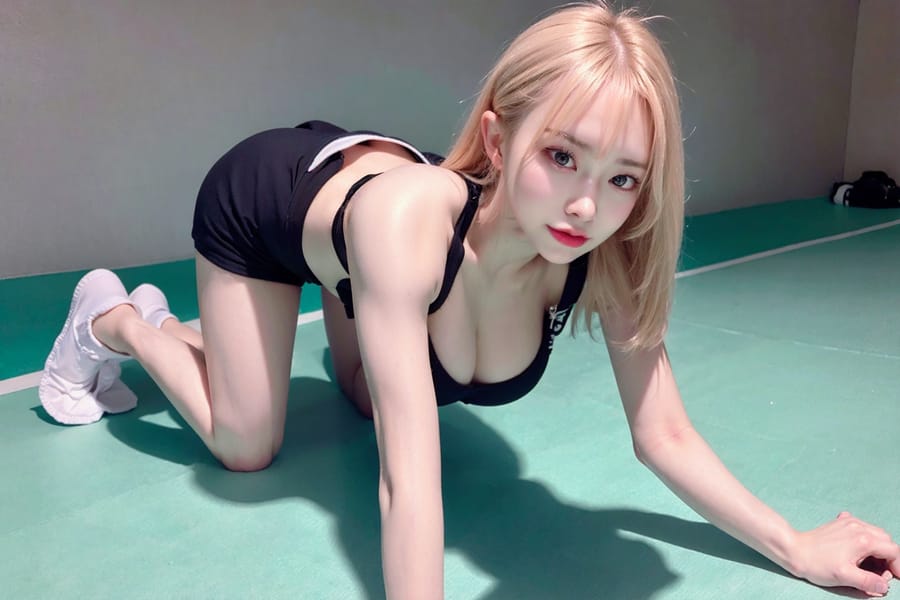 Tags: 21872187
<lora:koreanDollLikeness:0.78>, <lora:taiwanDollLikeness_v20:0.37>, (russian:1.09), (gym outfit:0.94), gym, (on all fours:1.00), spreading ass cheeks, (from behind:0.95), <lora:fixStandingDoggyStyle:0.21>, backboob, <lora:Addams:0.28>, extremely detailed face, sexy lips, seductive smile, double eyelids, eyelashes, pale skin, full body portrait, RAW, (long slim legs:1.10), (thigh gap:0.99), blush, (stunningly attractive:0.92)
Negative prompt: drawings, fat, (worst quality:1.93)
Steps: 48, Sampler: DPM++ 2M Karras, CFG scale: 6.1, Seed: 3523229071, Size: 768x512, Model hash: fc2511737a, Model: chilloutmix_NiPrunedFp32Fix, Seed resize from: -1x-1, Denoising strength: 0.4, Version: v1.2.1, Hires upscale: 3.5, Hires steps: 16, Hires upscaler: ESRGAN_4x