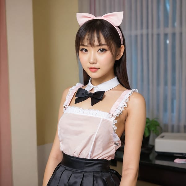 Tags: 21872187, SDXL
{"3": {"inputs": {"seed": 130893357177817, "steps": 32, "cfg": 5.07, "sampler_name": "dpmpp_2m", "scheduler": "karras", "denoise": 1.0, "model": ["27", 0], "positive": ["6", 0], "negative": ["7", 0], "latent_image": ["5", 0]}, "class_type": "KSampler"}, "4": {"inputs": {"ckpt_name": "juggernautxl.safetensors"}, "class_type": "CheckpointLoaderSimple"}, "5": {"inputs": {"width": 1024, "height": 1024, "batch_size": 1}, "class_type": "EmptyLatentImage"}, "6": {"inputs": {"text": "23 year old girl, (taiwanese:0.95), (japanese:1.11), (ukrainian:1.14), (slim:1.12), (seductive pose:0.96), (beautiful eyes:0.99), (temptress:1.11), (sexy lips:1.07), (detailed face:0.97), (cute:1.07), (eyelashes:1.11), (blush:0.98), (double eyelids:1.14), (idol:1.07), (seductive facial expression:0.95), (perky ass:0.95), (exposed ass:1.11), (looking back:1.11), (sexy ass:1.09), (thigh gap:0.98), in a (skimpy maid costume:1.05) working at a maid cafe, choker, bowtie, headband, pleated skirt, (soft lighting:1.08), (candid cinema:1.00), (textured skin:1.03), (skin fuzz:1.02), (natural looking skin:1.01), (detailed skin:1.07), (portra:1.03), (film:1.04), (RAW:1.02)", "clip": ["27", 1]}, "class_type": "CLIPTextEncode"}, "7": {"inputs": {"text": "(low resolution:1.05), (bad hands:1.07), (worst quality:1.06), (distorted:1.06), (open mouth:1.08), (watermark:1.05), (twisted:1.09)", "clip": ["27", 1]}, "class_type": "CLIPTextEncode"}, "8": {"inputs": {"samples": ["3", 0], "vae": ["4", 2]}, "class_type": "VAEDecode"}, "25": {"inputs": {"lora_name": "nudify_xl.safetensors", "strength_model": 0.22, "strength_clip": 0.04, "model": ["4", 0], "clip": ["4", 1]}, "class_type": "LoraLoader"}, "26": {"inputs": {"lora_name": "shirtlift_SDXL_v2.safetensors", "strength_model": 0.18, "strength_clip": 0.05, "model": ["25", 0], "clip": ["25", 1]}, "class_type": "LoraLoader"}, "27": {"inputs": {"lora_name": "PerfectEyesXL.safetensors", "strength_model": 0.02, "strength_clip": 0.1, "model": ["26", 0], "clip": ["26", 1]}, "class_type": "LoraLoader"}, "30": {"inputs": {"model_name": "4x_NMKD-Superscale-SP_178000_G.pth"}, "class_type": "UpscaleModelLoader"}, "31": {"inputs": {"upscale_model": ["30", 0], "image": ["8", 0]}, "class_type": "ImageUpscaleWithModel"}, "32": {"inputs": {"upscale_method": "lanczos", "scale_by": 0.5, "image": ["31", 0]}, "class_type": "ImageScaleBy"}, "33": {"inputs": {"pixels": ["32", 0], "vae": ["4", 2]}, "class_type": "VAEEncode"}, "34": {"inputs": {"seed": 130893357177817, "steps": 32, "cfg": 5.07, "sampler_name": "dpmpp_2m", "scheduler": "karras", "denoise": 0.3, "model": ["27", 0], "positive": ["6", 0], "negative": ["7", 0], "latent_image": ["33", 0]}, "class_type": "KSampler"}, "36": {"inputs": {"samples": ["34", 0], "vae": ["4", 2]}, "class_type": "VAEDecode"}, "39": {"inputs": {"filename_prefix": "comfyapi-1716433274137", "images": ["36", 0]}, "class_type": "SaveImage"}}