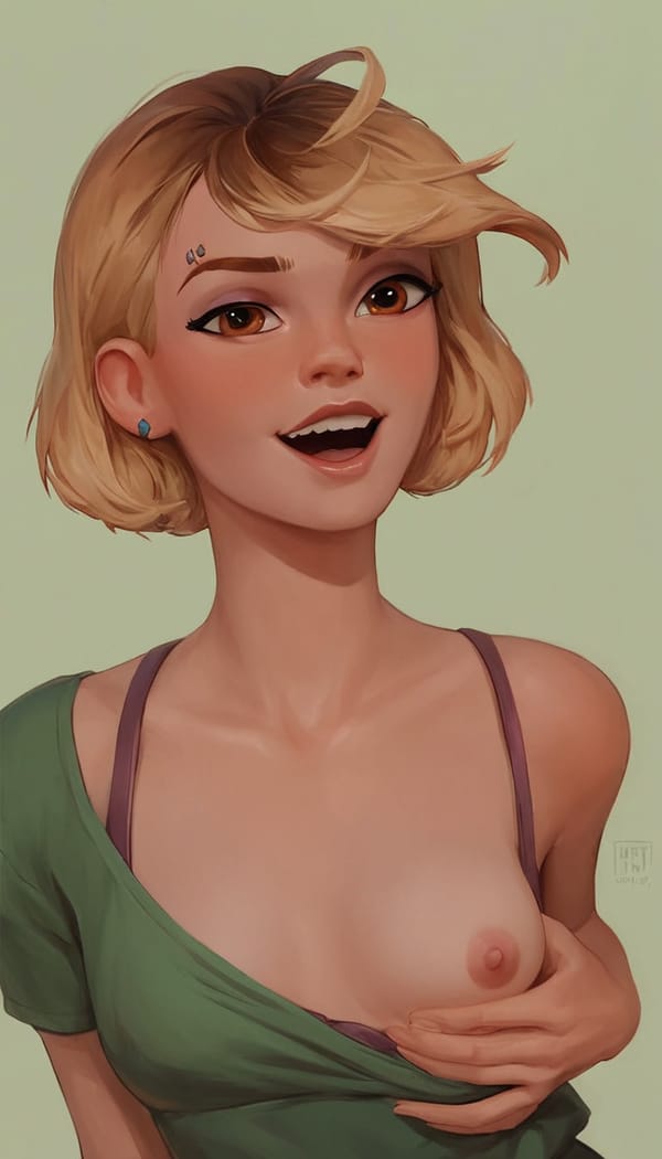 Tags: undefined
medium shot, score_9, score_8_up, score_8,  1girl, cute, excited, white skin, brown eyes, Seductive look, green tshirt, medium breasts, one breast out, hold breasts, bra, Gwen Stacey,
 <lora:WildcardX-XL-Detail-Enhancer:1>, 
Negative prompt: score_6, score_5, score_4, busty, (large breasts:0.3), ugly face, phone, smartphone, mutated hands, low res, blurry face, (hairy pussy:1.2), pumped body, athletic body, black and white
Steps: 36, Sampler: DPM++ 2M, CFG scale: 4, Seed: 3754057815, Size: 512x896, Model hash: 67ab2fd8ec, Model: ponyDiffusionV6XL_v6StartWithThisOne, Denoising strength: 0.3, Hires upscale: 1.5, Hires steps: 18, Hires upscaler: R-ESRGAN 4x+ Anime6B, Lora hashes: "WildcardX-XL-Detail-Enhancer: 69e8c9938bf7", Version: v1.8.0