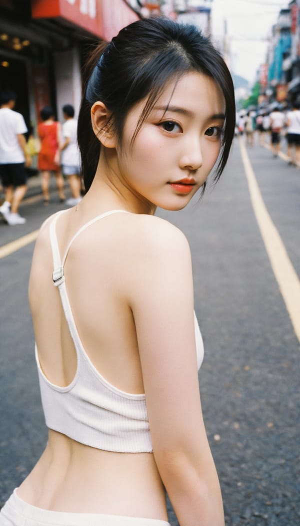 Tags: 21872187, SDXL
{"3": {"inputs": {"seed": 912436542784658, "steps": 64, "cfg": 7.74, "sampler_name": "dpmpp_2m", "scheduler": "karras", "denoise": 1.0, "model": ["27", 0], "positive": ["6", 0], "negative": ["7", 0], "latent_image": ["5", 0]}, "class_type": "KSampler"}, "4": {"inputs": {"ckpt_name": "helloworldxl.safetensors"}, "class_type": "CheckpointLoaderSimple"}, "5": {"inputs": {"width": 768, "height": 1344, "batch_size": 1}, "class_type": "EmptyLatentImage"}, "6": {"inputs": {"text": "23 year old girl, (taiwanese:1.10), (seductive facial expression:1.06), (eyelashes:0.96), (sexy lips:1.01), (pale skin:1.09), (seductive pose:1.00), (slim:1.01), (detailed face:1.07), (beautiful eyes:1.01), (temptress:1.05), (blush:1.10), (idol:1.00), (double eyelids:1.11), (cute:1.01), (perky ass:0.96), (exposed ass:1.05), (looking back:1.14), (sexy ass:1.07), (thigh gap:1.07), (white tanktop:0.99), busy street, (RAW:1.09), (candid cinema:1.04), (detailed skin:1.03), (skin fuzz:1.06), (textured skin:1.06), (natural looking skin:1.07), (film:1.01), (portra:1.09), (soft lighting:1.04)", "clip": ["27", 1]}, "class_type": "CLIPTextEncode"}, "7": {"inputs": {"text": "(bad hands:1.10), (low resolution:1.05), (twisted:1.05), (distorted:1.06), (open mouth:1.05), (worst quality:1.14), (watermark:1.05)", "clip": ["27", 1]}, "class_type": "CLIPTextEncode"}, "8": {"inputs": {"samples": ["3", 0], "vae": ["4", 2]}, "class_type": "VAEDecode"}, "25": {"inputs": {"lora_name": "nudify_xl.safetensors", "strength_model": 0.17, "strength_clip": 0.06, "model": ["4", 0], "clip": ["4", 1]}, "class_type": "LoraLoader"}, "26": {"inputs": {"lora_name": "shirtlift_SDXL_v2.safetensors", "strength_model": 0.11, "strength_clip": 0.03, "model": ["25", 0], "clip": ["25", 1]}, "class_type": "LoraLoader"}, "27": {"inputs": {"lora_name": "PerfectEyesXL.safetensors", "strength_model": 0.18, "strength_clip": 0.16, "model": ["26", 0], "clip": ["26", 1]}, "class_type": "LoraLoader"}, "30": {"inputs": {"model_name": "4x_NMKD-Superscale-SP_178000_G.pth"}, "class_type": "UpscaleModelLoader"}, "31": {"inputs": {"upscale_model": ["30", 0], "image": ["8", 0]}, "class_type": "ImageUpscaleWithModel"}, "32": {"inputs": {"upscale_method": "lanczos", "scale_by": 0.5, "image": ["31", 0]}, "class_type": "ImageScaleBy"}, "33": {"inputs": {"pixels": ["32", 0], "vae": ["4", 2]}, "class_type": "VAEEncode"}, "34": {"inputs": {"seed": 912436542784658, "steps": 64, "cfg": 7.74, "sampler_name": "dpmpp_2m", "scheduler": "karras", "denoise": 0.3, "model": ["27", 0], "positive": ["6", 0], "negative": ["7", 0], "latent_image": ["33", 0]}, "class_type": "KSampler"}, "36": {"inputs": {"samples": ["34", 0], "vae": ["4", 2]}, "class_type": "VAEDecode"}, "39": {"inputs": {"filename_prefix": "comfyapi-1732078765903", "images": ["36", 0]}, "class_type": "SaveImage"}}