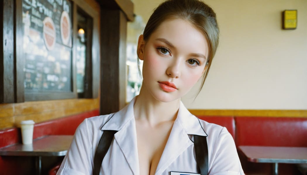 Tags: 21872187, SDXL
{"3": {"inputs": {"seed": 286837828917957, "steps": 32, "cfg": 6.61, "sampler_name": "dpmpp_2m", "scheduler": "karras", "denoise": 1.0, "model": ["27", 0], "positive": ["6", 0], "negative": ["7", 0], "latent_image": ["5", 0]}, "class_type": "KSampler"}, "4": {"inputs": {"ckpt_name": "helloworldxl.safetensors"}, "class_type": "CheckpointLoaderSimple"}, "5": {"inputs": {"width": 1344, "height": 768, "batch_size": 1}, "class_type": "EmptyLatentImage"}, "6": {"inputs": {"text": "24 year old girl, (ukrainian:1.09), (detailed face:1.06), (double eyelids:1.02), (pale skin:0.95), (sexy lips:0.96), (idol:1.10), (beautiful eyes:1.00), (slim:1.04), (blush:1.14), (seductive pose:1.09), (temptress:1.05), (eyelashes:1.05), (in a seductive pose:1.08), (large perky breasts:1.09), (cleavage:1.08), (thigh gap:0.99), (a waitress in uniform:1.11) working at a restaurant, (candid cinema:1.07), (film:1.00), (textured skin:1.07), (portra:1.01), (skin fuzz:1.01), (RAW:1.01), (soft lighting:1.04), (detailed skin:1.02), (natural looking skin:1.06)", "clip": ["27", 1]}, "class_type": "CLIPTextEncode"}, "7": {"inputs": {"text": "(twisted:1.12), (low resolution:1.09), (open mouth:1.07), (watermark:1.14), (worst quality:1.13), (distorted:1.05), (bad hands:1.13)", "clip": ["27", 1]}, "class_type": "CLIPTextEncode"}, "8": {"inputs": {"samples": ["3", 0], "vae": ["4", 2]}, "class_type": "VAEDecode"}, "25": {"inputs": {"lora_name": "nudify_xl.safetensors", "strength_model": 0.26, "strength_clip": 0.22, "model": ["4", 0], "clip": ["4", 1]}, "class_type": "LoraLoader"}, "26": {"inputs": {"lora_name": "shirtlift_SDXL_v2.safetensors", "strength_model": 0.07, "strength_clip": 0.15, "model": ["25", 0], "clip": ["25", 1]}, "class_type": "LoraLoader"}, "27": {"inputs": {"lora_name": "PerfectEyesXL.safetensors", "strength_model": 0.01, "strength_clip": 0.06, "model": ["26", 0], "clip": ["26", 1]}, "class_type": "LoraLoader"}, "30": {"inputs": {"model_name": "4x_NMKD-Superscale-SP_178000_G.pth"}, "class_type": "UpscaleModelLoader"}, "31": {"inputs": {"upscale_model": ["30", 0], "image": ["8", 0]}, "class_type": "ImageUpscaleWithModel"}, "32": {"inputs": {"upscale_method": "lanczos", "scale_by": 0.5, "image": ["31", 0]}, "class_type": "ImageScaleBy"}, "33": {"inputs": {"pixels": ["32", 0], "vae": ["4", 2]}, "class_type": "VAEEncode"}, "34": {"inputs": {"seed": 286837828917957, "steps": 32, "cfg": 6.61, "sampler_name": "dpmpp_2m", "scheduler": "karras", "denoise": 0.3, "model": ["27", 0], "positive": ["6", 0], "negative": ["7", 0], "latent_image": ["33", 0]}, "class_type": "KSampler"}, "36": {"inputs": {"samples": ["34", 0], "vae": ["4", 2]}, "class_type": "VAEDecode"}, "39": {"inputs": {"filename_prefix": "comfyapi-1735137274274", "images": ["36", 0]}, "class_type": "SaveImage"}}