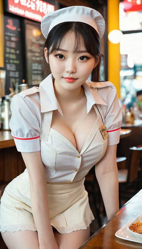 Tags: 21872187, SDXL
{"3": {"inputs": {"seed": 978881604732611, "steps": 32, "cfg": 6.58, "sampler_name": "dpmpp_2m", "scheduler": "karras", "denoise": 1.0, "model": ["27", 0], "positive": ["6", 0], "negative": ["7", 0], "latent_image": ["5", 0]}, "class_type": "KSampler"}, "4": {"inputs": {"ckpt_name": "juggernautxl.safetensors"}, "class_type": "CheckpointLoaderSimple"}, "5": {"inputs": {"width": 768, "height": 1344, "batch_size": 1}, "class_type": "EmptyLatentImage"}, "6": {"inputs": {"text": "23 year old girl, (korean:0.99), (pale skin:1.13), (seductive facial expression:0.96), (blush:0.96), (temptress:0.97), (cute:1.04), (slim:0.98), (sexy lips:1.10), (seductive pose:1.10), (idol:1.12), (double eyelids:1.00), (detailed face:1.08), (eyelashes:1.14), (beautiful eyes:1.11), (on all fours:1.09), (spreading ass cheeks:1.04), (from behind:1.06), (backboob:0.97), (a waitress in uniform:1.14) working at a restaurant, (textured skin:1.02), (RAW:1.04), (skin fuzz:1.09), (detailed skin:1.07), (portra:1.06), (candid cinema:1.01), (film:1.05), (soft lighting:1.04), (natural looking skin:1.04)", "clip": ["27", 1]}, "class_type": "CLIPTextEncode"}, "7": {"inputs": {"text": "(bad hands:1.07), (twisted:1.14), (worst quality:1.06), (distorted:1.09), (open mouth:1.12), (watermark:1.14)", "clip": ["27", 1]}, "class_type": "CLIPTextEncode"}, "8": {"inputs": {"samples": ["3", 0], "vae": ["4", 2]}, "class_type": "VAEDecode"}, "25": {"inputs": {"lora_name": "nudify_xl.safetensors", "strength_model": 0.28, "strength_clip": 0.18, "model": ["4", 0], "clip": ["4", 1]}, "class_type": "LoraLoader"}, "26": {"inputs": {"lora_name": "shirtlift_SDXL_v2.safetensors", "strength_model": 0.13, "strength_clip": 0.11, "model": ["25", 0], "clip": ["25", 1]}, "class_type": "LoraLoader"}, "27": {"inputs": {"lora_name": "PerfectEyesXL.safetensors", "strength_model": 0.04, "strength_clip": 0.14, "model": ["26", 0], "clip": ["26", 1]}, "class_type": "LoraLoader"}, "30": {"inputs": {"model_name": "4x_NMKD-Superscale-SP_178000_G.pth"}, "class_type": "UpscaleModelLoader"}, "31": {"inputs": {"upscale_model": ["30", 0], "image": ["8", 0]}, "class_type": "ImageUpscaleWithModel"}, "32": {"inputs": {"upscale_method": "lanczos", "scale_by": 0.5, "image": ["31", 0]}, "class_type": "ImageScaleBy"}, "33": {"inputs": {"pixels": ["32", 0], "vae": ["4", 2]}, "class_type": "VAEEncode"}, "34": {"inputs": {"seed": 978881604732611, "steps": 32, "cfg": 6.58, "sampler_name": "dpmpp_2m", "scheduler": "karras", "denoise": 0.3, "model": ["27", 0], "positive": ["6", 0], "negative": ["7", 0], "latent_image": ["33", 0]}, "class_type": "KSampler"}, "36": {"inputs": {"samples": ["34", 0], "vae": ["4", 2]}, "class_type": "VAEDecode"}, "39": {"inputs": {"filename_prefix": "comfyapi-1714889073515", "images": ["36", 0]}, "class_type": "SaveImage"}}