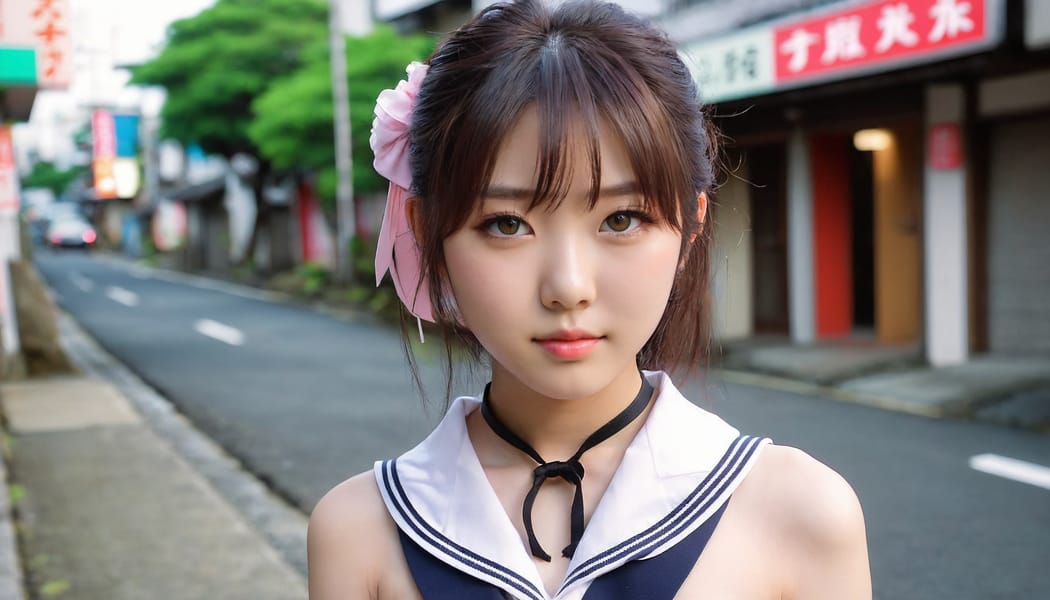 Tags: 21872187, SDXL
{"3": {"inputs": {"seed": 399741042604487, "steps": 64, "cfg": 7.88, "sampler_name": "dpmpp_2m", "scheduler": "karras", "denoise": 1.0, "model": ["27", 0], "positive": ["6", 0], "negative": ["7", 0], "latent_image": ["5", 0]}, "class_type": "KSampler"}, "4": {"inputs": {"ckpt_name": "juggernautxl.safetensors"}, "class_type": "CheckpointLoaderSimple"}, "5": {"inputs": {"width": 1344, "height": 768, "batch_size": 1}, "class_type": "EmptyLatentImage"}, "6": {"inputs": {"text": "22 year old girl, (japanese:1.14), (beautiful eyes:1.13), (temptress:1.00), (idol:1.13), (blush:1.05), (sexy lips:1.09), (seductive facial expression:1.12), (detailed face:1.02), (slim:0.98), (cute:1.02), (seductive pose:1.02), (pale skin:0.96), (in a seductive pose:1.03), (large perky breasts:1.03), (cleavage:1.06), (thigh gap:1.06), (school uniform:0.98), choker, busy street, (RAW:1.09), (film:1.03), (skin fuzz:1.07), (soft lighting:1.02), (textured skin:1.01), (portra:1.02), (natural looking skin:1.00), (detailed skin:1.02), (candid cinema:1.05)", "clip": ["27", 1]}, "class_type": "CLIPTextEncode"}, "7": {"inputs": {"text": "(distorted:1.14), (bad hands:1.07), (open mouth:1.06), (low resolution:1.12), (watermark:1.12), (twisted:1.05)", "clip": ["27", 1]}, "class_type": "CLIPTextEncode"}, "8": {"inputs": {"samples": ["3", 0], "vae": ["4", 2]}, "class_type": "VAEDecode"}, "25": {"inputs": {"lora_name": "nudify_xl.safetensors", "strength_model": 0.26, "strength_clip": 0.04, "model": ["4", 0], "clip": ["4", 1]}, "class_type": "LoraLoader"}, "26": {"inputs": {"lora_name": "shirtlift_SDXL_v2.safetensors", "strength_model": 0.16, "strength_clip": 0.04, "model": ["25", 0], "clip": ["25", 1]}, "class_type": "LoraLoader"}, "27": {"inputs": {"lora_name": "PerfectEyesXL.safetensors", "strength_model": 0.01, "strength_clip": 0.09, "model": ["26", 0], "clip": ["26", 1]}, "class_type": "LoraLoader"}, "30": {"inputs": {"model_name": "4x_NMKD-Superscale-SP_178000_G.pth"}, "class_type": "UpscaleModelLoader"}, "31": {"inputs": {"upscale_model": ["30", 0], "image": ["8", 0]}, "class_type": "ImageUpscaleWithModel"}, "32": {"inputs": {"upscale_method": "lanczos", "scale_by": 0.5, "image": ["31", 0]}, "class_type": "ImageScaleBy"}, "33": {"inputs": {"pixels": ["32", 0], "vae": ["4", 2]}, "class_type": "VAEEncode"}, "34": {"inputs": {"seed": 399741042604487, "steps": 64, "cfg": 7.88, "sampler_name": "dpmpp_2m", "scheduler": "karras", "denoise": 0.3, "model": ["27", 0], "positive": ["6", 0], "negative": ["7", 0], "latent_image": ["33", 0]}, "class_type": "KSampler"}, "36": {"inputs": {"samples": ["34", 0], "vae": ["4", 2]}, "class_type": "VAEDecode"}, "39": {"inputs": {"filename_prefix": "comfyapi-1717151266166", "images": ["36", 0]}, "class_type": "SaveImage"}}