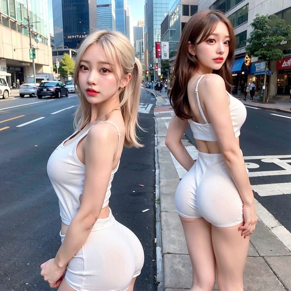 Tags: 21872187
<lora:JapaneseDollLikeness_v15:0.55>, <lora:koreanDollLikeness:0.61>, (white tank top:1.05), (large breasts:1.01), busy street in urban city, (perky ass:1.18), (exposed ass:1.06), (looking back:1.18), <lora:Addams:0.35>, extremely detailed face, cute, (photorealistic:1.00), sexy lips, double eyelids, eyelashes, pale skin, perky breasts, RAW, sharp, hyper realistic, (long slim legs:1.13), blush, (stunningly attractive:1.05), (dramatic:1.18)
Negative prompt: drawings, sketches, paintings, disfigured, (worst quality:2.17)
Steps: 64, Sampler: DPM++ 2M Karras, CFG scale: 6.77, Seed: 121748987, Size: 768x768, Model hash: fc2511737a, Model: chilloutmix_NiPrunedFp32Fix, Seed resize from: -1x-1, Denoising strength: 0.4, Version: v1.2.1, Hires upscale: 2.0, Hires steps: 16, Hires upscaler: ESRGAN_4x