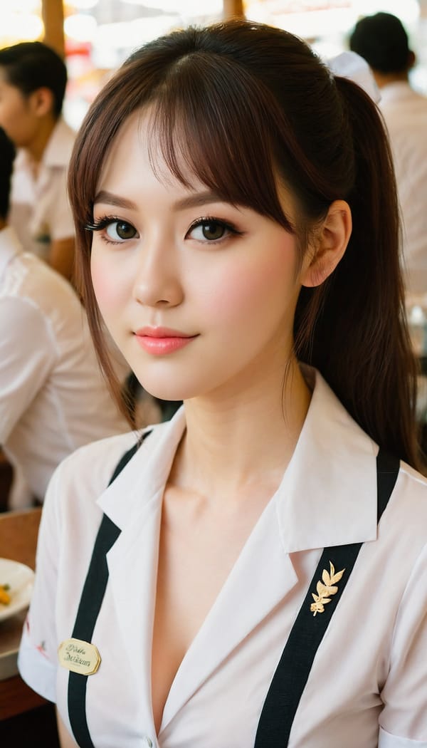 Tags: 21872187, SDXL
{"3": {"inputs": {"seed": 112480215062749, "steps": 32, "cfg": 7.63, "sampler_name": "dpmpp_2m", "scheduler": "karras", "denoise": 1.0, "model": ["27", 0], "positive": ["6", 0], "negative": ["7", 0], "latent_image": ["5", 0]}, "class_type": "KSampler"}, "4": {"inputs": {"ckpt_name": "juggernautXL_v8Rundiffusion.safetensors"}, "class_type": "CheckpointLoaderSimple"}, "5": {"inputs": {"width": 768, "height": 1344, "batch_size": 1}, "class_type": "EmptyLatentImage"}, "6": {"inputs": {"text": "27 year old girl, (idol:1.02), (slim:1.09), (eyelashes:0.97), (seductive facial expression:1.14), (temptress:1.13), (seductive pose:1.10), (cute:1.11), (sexy lips:1.01), (beautiful eyes:1.03), (detailed face:1.03), (pale skin:1.00), (blush:1.08), (double eyelids:0.95), (in a seductive pose:1.10), (large perky breasts:1.08), (cleavage:0.97), (thigh gap:1.09), (a waitress in uniform:1.12) working at a restaurant, (natural looking skin:1.05), (candid cinema:1.00), (textured skin:1.04), (detailed skin:1.01), (film:1.02), (soft lighting:1.01), (RAW:1.03), (skin fuzz:1.01), (portra:1.06)", "clip": ["27", 1]}, "class_type": "CLIPTextEncode"}, "7": {"inputs": {"text": "(bad hands:1.13), (watermark:1.13), (open mouth:1.13), (distorted:1.08), (worst quality:1.12), (twisted:1.14), (low resolution:1.09)", "clip": ["27", 1]}, "class_type": "CLIPTextEncode"}, "8": {"inputs": {"samples": ["3", 0], "vae": ["4", 2]}, "class_type": "VAEDecode"}, "25": {"inputs": {"lora_name": "nudify_xl.safetensors", "strength_model": 0.14, "strength_clip": 0.03, "model": ["4", 0], "clip": ["4", 1]}, "class_type": "LoraLoader"}, "26": {"inputs": {"lora_name": "shirtlift_SDXL_v2.safetensors", "strength_model": 0.05, "strength_clip": 0.09, "model": ["25", 0], "clip": ["25", 1]}, "class_type": "LoraLoader"}, "27": {"inputs": {"lora_name": "PerfectEyesXL.safetensors", "strength_model": 0.16, "strength_clip": 0.1, "model": ["26", 0], "clip": ["26", 1]}, "class_type": "LoraLoader"}, "30": {"inputs": {"model_name": "4x_NMKD-Superscale-SP_178000_G.pth"}, "class_type": "UpscaleModelLoader"}, "31": {"inputs": {"upscale_model": ["30", 0], "image": ["8", 0]}, "class_type": "ImageUpscaleWithModel"}, "32": {"inputs": {"upscale_method": "lanczos", "scale_by": 0.5, "image": ["31", 0]}, "class_type": "ImageScaleBy"}, "33": {"inputs": {"pixels": ["32", 0], "vae": ["4", 2]}, "class_type": "VAEEncode"}, "34": {"inputs": {"seed": 112480215062749, "steps": 32, "cfg": 7.63, "sampler_name": "dpmpp_2m", "scheduler": "karras", "denoise": 0.3, "model": ["27", 0], "positive": ["6", 0], "negative": ["7", 0], "latent_image": ["33", 0]}, "class_type": "KSampler"}, "36": {"inputs": {"samples": ["34", 0], "vae": ["4", 2]}, "class_type": "VAEDecode"}, "39": {"inputs": {"filename_prefix": "comfyapi-1707247284407", "images": ["36", 0]}, "class_type": "SaveImage"}}