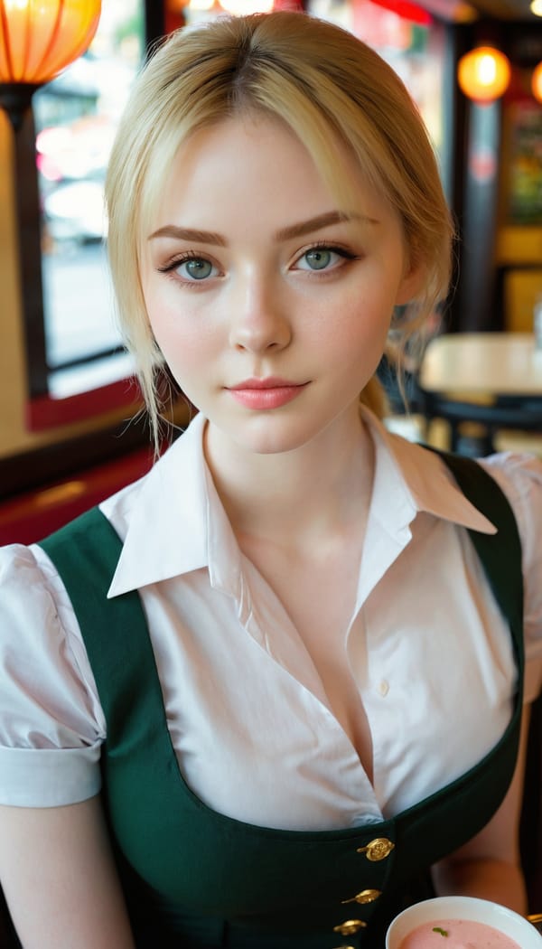 Tags: 21872187, SDXL
{"3": {"inputs": {"seed": 470999357235806, "steps": 64, "cfg": 7.34, "sampler_name": "dpmpp_2m", "scheduler": "karras", "denoise": 1.0, "model": ["27", 0], "positive": ["6", 0], "negative": ["7", 0], "latent_image": ["5", 0]}, "class_type": "KSampler"}, "4": {"inputs": {"ckpt_name": "juggernautxl.safetensors"}, "class_type": "CheckpointLoaderSimple"}, "5": {"inputs": {"width": 768, "height": 1344, "batch_size": 1}, "class_type": "EmptyLatentImage"}, "6": {"inputs": {"text": "25 year old girl, (irish:0.99), (seductive facial expression:0.95), (idol:0.98), (pale skin:1.13), (detailed face:1.04), (beautiful eyes:0.98), (double eyelids:0.96), (sexy lips:1.05), (temptress:1.13), (seductive pose:0.98), (cute:1.06), (blush:1.06), (slim:1.07), (in a seductive pose:1.12), (large perky breasts:1.01), (cleavage:1.01), (thigh gap:1.02), (a waitress in uniform:1.03) working at a restaurant, (candid cinema:1.00), (portra:1.08), (skin fuzz:1.09), (textured skin:1.06), (film:1.06), (detailed skin:1.01), (natural looking skin:1.04), (RAW:1.07), (soft lighting:1.09)", "clip": ["27", 1]}, "class_type": "CLIPTextEncode"}, "7": {"inputs": {"text": "(open mouth:1.11), (worst quality:1.10), (twisted:1.13), (low resolution:1.09), (bad hands:1.14), (distorted:1.13), (watermark:1.14)", "clip": ["27", 1]}, "class_type": "CLIPTextEncode"}, "8": {"inputs": {"samples": ["3", 0], "vae": ["4", 2]}, "class_type": "VAEDecode"}, "25": {"inputs": {"lora_name": "nudify_xl.safetensors", "strength_model": 0.17, "strength_clip": 0.15, "model": ["4", 0], "clip": ["4", 1]}, "class_type": "LoraLoader"}, "26": {"inputs": {"lora_name": "shirtlift_SDXL_v2.safetensors", "strength_model": 0.02, "strength_clip": 0.19, "model": ["25", 0], "clip": ["25", 1]}, "class_type": "LoraLoader"}, "27": {"inputs": {"lora_name": "PerfectEyesXL.safetensors", "strength_model": 0.05, "strength_clip": 0.09, "model": ["26", 0], "clip": ["26", 1]}, "class_type": "LoraLoader"}, "30": {"inputs": {"model_name": "4x_NMKD-Superscale-SP_178000_G.pth"}, "class_type": "UpscaleModelLoader"}, "31": {"inputs": {"upscale_model": ["30", 0], "image": ["8", 0]}, "class_type": "ImageUpscaleWithModel"}, "32": {"inputs": {"upscale_method": "lanczos", "scale_by": 0.5, "image": ["31", 0]}, "class_type": "ImageScaleBy"}, "33": {"inputs": {"pixels": ["32", 0], "vae": ["4", 2]}, "class_type": "VAEEncode"}, "34": {"inputs": {"seed": 470999357235806, "steps": 64, "cfg": 7.34, "sampler_name": "dpmpp_2m", "scheduler": "karras", "denoise": 0.3, "model": ["27", 0], "positive": ["6", 0], "negative": ["7", 0], "latent_image": ["33", 0]}, "class_type": "KSampler"}, "36": {"inputs": {"samples": ["34", 0], "vae": ["4", 2]}, "class_type": "VAEDecode"}, "39": {"inputs": {"filename_prefix": "comfyapi-1715811375297", "images": ["36", 0]}, "class_type": "SaveImage"}}