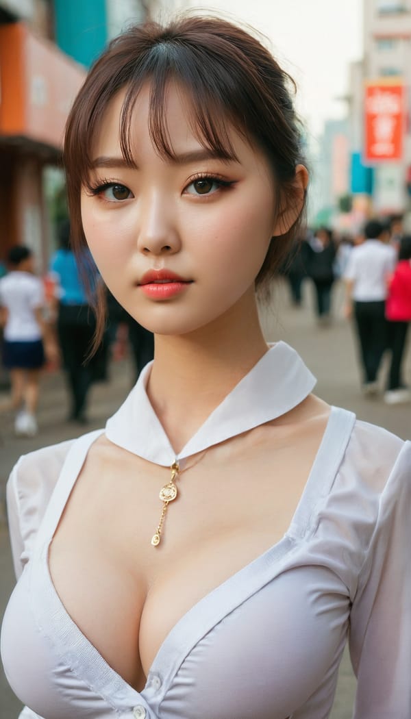 Tags: 21872187, SDXL
{"3": {"inputs": {"seed": 749415206230994, "steps": 64, "cfg": 7.49, "sampler_name": "dpmpp_2m", "scheduler": "karras", "denoise": 1.0, "model": ["27", 0], "positive": ["6", 0], "negative": ["7", 0], "latent_image": ["5", 0]}, "class_type": "KSampler"}, "4": {"inputs": {"ckpt_name": "juggernautxl.safetensors"}, "class_type": "CheckpointLoaderSimple"}, "5": {"inputs": {"width": 768, "height": 1344, "batch_size": 1}, "class_type": "EmptyLatentImage"}, "6": {"inputs": {"text": "24 year old girl, (russian:1.10), (ukrainian:1.02), (korean:1.12), (temptress:0.96), (double eyelids:1.08), (seductive pose:1.10), (sexy lips:1.05), (blush:1.08), (seductive facial expression:1.03), (cute:0.98), (detailed face:1.10), (eyelashes:1.07), (slim:1.07), (idol:1.03), (beautiful eyes:1.02), (in a seductive pose:0.99), (large perky breasts:1.08), (cleavage:1.02), (thigh gap:0.98), (school uniform:0.96), choker, busy street, (detailed skin:1.09), (natural looking skin:1.03), (RAW:1.06), (textured skin:1.05), (portra:1.08), (candid cinema:1.07), (skin fuzz:1.06), (film:1.01), (soft lighting:1.04)", "clip": ["27", 1]}, "class_type": "CLIPTextEncode"}, "7": {"inputs": {"text": "(bad hands:1.10), (open mouth:1.08), (watermark:1.09), (low resolution:1.05), (distorted:1.05), (worst quality:1.12)", "clip": ["27", 1]}, "class_type": "CLIPTextEncode"}, "8": {"inputs": {"samples": ["3", 0], "vae": ["4", 2]}, "class_type": "VAEDecode"}, "25": {"inputs": {"lora_name": "nudify_xl.safetensors", "strength_model": 0.25, "strength_clip": 0.27, "model": ["4", 0], "clip": ["4", 1]}, "class_type": "LoraLoader"}, "26": {"inputs": {"lora_name": "shirtlift_SDXL_v2.safetensors", "strength_model": 0.19, "strength_clip": 0.04, "model": ["25", 0], "clip": ["25", 1]}, "class_type": "LoraLoader"}, "27": {"inputs": {"lora_name": "PerfectEyesXL.safetensors", "strength_model": 0.17, "strength_clip": 0.05, "model": ["26", 0], "clip": ["26", 1]}, "class_type": "LoraLoader"}, "30": {"inputs": {"model_name": "4x_NMKD-Superscale-SP_178000_G.pth"}, "class_type": "UpscaleModelLoader"}, "31": {"inputs": {"upscale_model": ["30", 0], "image": ["8", 0]}, "class_type": "ImageUpscaleWithModel"}, "32": {"inputs": {"upscale_method": "lanczos", "scale_by": 0.5, "image": ["31", 0]}, "class_type": "ImageScaleBy"}, "33": {"inputs": {"pixels": ["32", 0], "vae": ["4", 2]}, "class_type": "VAEEncode"}, "34": {"inputs": {"seed": 749415206230994, "steps": 64, "cfg": 7.49, "sampler_name": "dpmpp_2m", "scheduler": "karras", "denoise": 0.3, "model": ["27", 0], "positive": ["6", 0], "negative": ["7", 0], "latent_image": ["33", 0]}, "class_type": "KSampler"}, "36": {"inputs": {"samples": ["34", 0], "vae": ["4", 2]}, "class_type": "VAEDecode"}, "39": {"inputs": {"filename_prefix": "comfyapi-1726510883162", "images": ["36", 0]}, "class_type": "SaveImage"}}