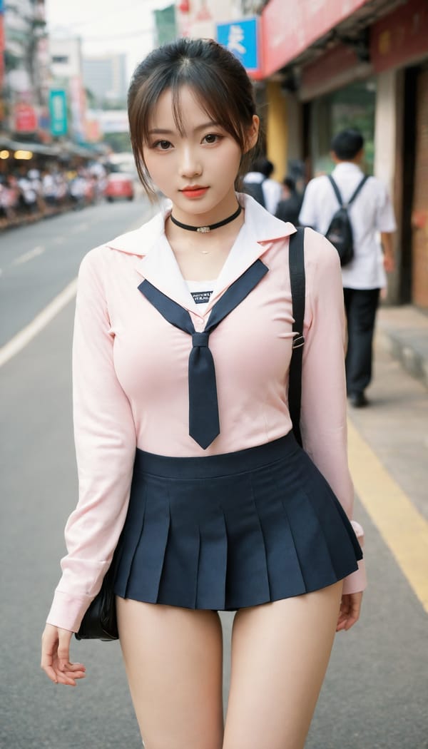 Tags: 21872187, SDXL
{"3": {"inputs": {"seed": 321850834084444, "steps": 64, "cfg": 5.71, "sampler_name": "dpmpp_2m", "scheduler": "karras", "denoise": 1.0, "model": ["27", 0], "positive": ["6", 0], "negative": ["7", 0], "latent_image": ["5", 0]}, "class_type": "KSampler"}, "4": {"inputs": {"ckpt_name": "leosamsHelloworldSDXL_helloworldSDXL32DPO.safetensors"}, "class_type": "CheckpointLoaderSimple"}, "5": {"inputs": {"width": 768, "height": 1344, "batch_size": 1}, "class_type": "EmptyLatentImage"}, "6": {"inputs": {"text": "27 year old girl, (taiwanese:1.09), (chinese:0.96), (russian:1.09), (slim:1.03), (beautiful eyes:1.07), (idol:0.99), (detailed face:1.11), (temptress:1.00), (seductive facial expression:1.01), (cute:1.08), (eyelashes:0.97), (double eyelids:0.95), (sexy lips:1.02), (seductive pose:1.00), (pale skin:1.04), (blush:1.13), (perky ass:1.07), (exposed ass:0.95), (looking back:1.14), (sexy ass:1.07), (thigh gap:1.07), (school uniform:0.98), choker, busy street, (film:1.08), (skin fuzz:1.01), (natural looking skin:1.00), (soft lighting:1.02), (detailed skin:1.07), (RAW:1.01), (candid cinema:1.05), (textured skin:1.01), (portra:1.01)", "clip": ["27", 1]}, "class_type": "CLIPTextEncode"}, "7": {"inputs": {"text": "(bad hands:1.06), (open mouth:1.11), (distorted:1.07), (low resolution:1.06), (twisted:1.09), (worst quality:1.12), (watermark:1.13)", "clip": ["27", 1]}, "class_type": "CLIPTextEncode"}, "8": {"inputs": {"samples": ["3", 0], "vae": ["4", 2]}, "class_type": "VAEDecode"}, "25": {"inputs": {"lora_name": "nudify_xl.safetensors", "strength_model": 0.19, "strength_clip": 0.01, "model": ["4", 0], "clip": ["4", 1]}, "class_type": "LoraLoader"}, "26": {"inputs": {"lora_name": "shirtlift_SDXL_v2.safetensors", "strength_model": 0.17, "strength_clip": 0.18, "model": ["25", 0], "clip": ["25", 1]}, "class_type": "LoraLoader"}, "27": {"inputs": {"lora_name": "PerfectEyesXL.safetensors", "strength_model": 0.05, "strength_clip": 0.07, "model": ["26", 0], "clip": ["26", 1]}, "class_type": "LoraLoader"}, "30": {"inputs": {"model_name": "4x_NMKD-Superscale-SP_178000_G.pth"}, "class_type": "UpscaleModelLoader"}, "31": {"inputs": {"upscale_model": ["30", 0], "image": ["8", 0]}, "class_type": "ImageUpscaleWithModel"}, "32": {"inputs": {"upscale_method": "lanczos", "scale_by": 0.5, "image": ["31", 0]}, "class_type": "ImageScaleBy"}, "33": {"inputs": {"pixels": ["32", 0], "vae": ["4", 2]}, "class_type": "VAEEncode"}, "34": {"inputs": {"seed": 321850834084444, "steps": 64, "cfg": 5.71, "sampler_name": "dpmpp_2m", "scheduler": "karras", "denoise": 0.3, "model": ["27", 0], "positive": ["6", 0], "negative": ["7", 0], "latent_image": ["33", 0]}, "class_type": "KSampler"}, "36": {"inputs": {"samples": ["34", 0], "vae": ["4", 2]}, "class_type": "VAEDecode"}, "39": {"inputs": {"filename_prefix": "comfyapi-1707309776881", "images": ["36", 0]}, "class_type": "SaveImage"}}