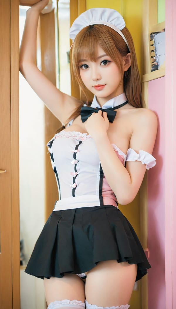 Tags: 21872187, SDXL
{"3": {"inputs": {"seed": 212580615993190, "steps": 32, "cfg": 6.61, "sampler_name": "dpmpp_2m", "scheduler": "karras", "denoise": 1.0, "model": ["27", 0], "positive": ["6", 0], "negative": ["7", 0], "latent_image": ["5", 0]}, "class_type": "KSampler"}, "4": {"inputs": {"ckpt_name": "helloworldxl.safetensors"}, "class_type": "CheckpointLoaderSimple"}, "5": {"inputs": {"width": 768, "height": 1344, "batch_size": 1}, "class_type": "EmptyLatentImage"}, "6": {"inputs": {"text": "28 year old girl, (detailed face:0.96), (beautiful eyes:0.97), (cute:0.96), (temptress:1.09), (double eyelids:1.14), (seductive pose:1.12), (blush:1.04), (sexy lips:1.04), (idol:1.07), (eyelashes:1.04), (pale skin:1.08), (slim:1.14), (seductive facial expression:1.09), (perky ass:1.10), (exposed ass:1.05), (looking back:0.97), (sexy ass:1.11), (thigh gap:0.95), in a (skimpy maid costume:1.05) working at a maid cafe, choker, bowtie, headband, pleated skirt, (natural looking skin:1.03), (textured skin:1.07), (RAW:1.09), (soft lighting:1.06), (detailed skin:1.06), (candid cinema:1.08), (skin fuzz:1.05), (portra:1.07), (film:1.00)", "clip": ["27", 1]}, "class_type": "CLIPTextEncode"}, "7": {"inputs": {"text": "(twisted:1.12), (worst quality:1.11), (bad hands:1.10), (open mouth:1.08), (low resolution:1.06), (watermark:1.08), (distorted:1.07)", "clip": ["27", 1]}, "class_type": "CLIPTextEncode"}, "8": {"inputs": {"samples": ["3", 0], "vae": ["4", 2]}, "class_type": "VAEDecode"}, "25": {"inputs": {"lora_name": "nudify_xl.safetensors", "strength_model": 0.12, "strength_clip": 0.09, "model": ["4", 0], "clip": ["4", 1]}, "class_type": "LoraLoader"}, "26": {"inputs": {"lora_name": "shirtlift_SDXL_v2.safetensors", "strength_model": 0.04, "strength_clip": 0.09, "model": ["25", 0], "clip": ["25", 1]}, "class_type": "LoraLoader"}, "27": {"inputs": {"lora_name": "PerfectEyesXL.safetensors", "strength_model": 0.03, "strength_clip": 0.18, "model": ["26", 0], "clip": ["26", 1]}, "class_type": "LoraLoader"}, "30": {"inputs": {"model_name": "4x_NMKD-Superscale-SP_178000_G.pth"}, "class_type": "UpscaleModelLoader"}, "31": {"inputs": {"upscale_model": ["30", 0], "image": ["8", 0]}, "class_type": "ImageUpscaleWithModel"}, "32": {"inputs": {"upscale_method": "lanczos", "scale_by": 0.5, "image": ["31", 0]}, "class_type": "ImageScaleBy"}, "33": {"inputs": {"pixels": ["32", 0], "vae": ["4", 2]}, "class_type": "VAEEncode"}, "34": {"inputs": {"seed": 212580615993190, "steps": 32, "cfg": 6.61, "sampler_name": "dpmpp_2m", "scheduler": "karras", "denoise": 0.3, "model": ["27", 0], "positive": ["6", 0], "negative": ["7", 0], "latent_image": ["33", 0]}, "class_type": "KSampler"}, "36": {"inputs": {"samples": ["34", 0], "vae": ["4", 2]}, "class_type": "VAEDecode"}, "39": {"inputs": {"filename_prefix": "comfyapi-1713333148093", "images": ["36", 0]}, "class_type": "SaveImage"}}