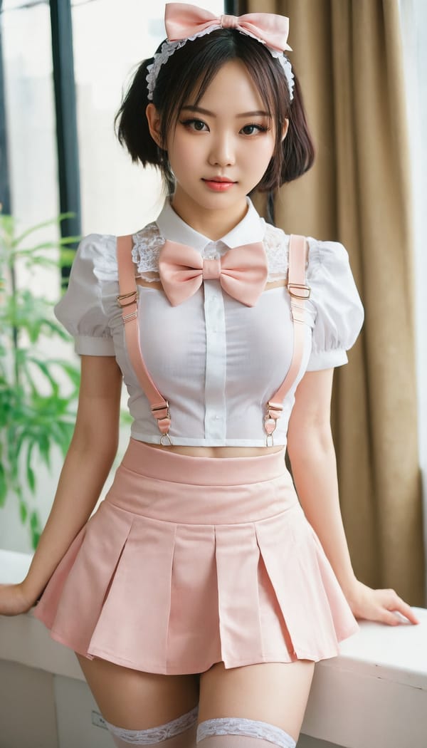 Tags: 21872187, SDXL
{"3": {"inputs": {"seed": 745103733203190, "steps": 32, "cfg": 7.44, "sampler_name": "dpmpp_2m", "scheduler": "karras", "denoise": 1.0, "model": ["27", 0], "positive": ["6", 0], "negative": ["7", 0], "latent_image": ["5", 0]}, "class_type": "KSampler"}, "4": {"inputs": {"ckpt_name": "juggernautxl.safetensors"}, "class_type": "CheckpointLoaderSimple"}, "5": {"inputs": {"width": 768, "height": 1344, "batch_size": 1}, "class_type": "EmptyLatentImage"}, "6": {"inputs": {"text": "22 year old girl, (taiwanese:0.96), (russian:1.13), (pale skin:1.11), (seductive facial expression:1.13), (sexy lips:1.03), (eyelashes:1.02), (beautiful eyes:0.96), (slim:1.09), (blush:1.10), (double eyelids:1.11), (seductive pose:1.13), (cute:1.06), (temptress:1.08), (detailed face:1.05), (idol:1.01), (perky ass:1.07), (exposed ass:0.99), (looking back:1.04), (sexy ass:1.14), (thigh gap:1.08), in a (skimpy maid costume:0.98) working at a maid cafe, choker, bowtie, headband, pleated skirt, (natural looking skin:1.06), (skin fuzz:1.04), (soft lighting:1.08), (portra:1.07), (textured skin:1.01), (film:1.00), (detailed skin:1.05), (candid cinema:1.04), (RAW:1.00)", "clip": ["27", 1]}, "class_type": "CLIPTextEncode"}, "7": {"inputs": {"text": "(worst quality:1.09), (bad hands:1.08), (twisted:1.13), (watermark:1.12), (low resolution:1.08), (open mouth:1.13), (distorted:1.12)", "clip": ["27", 1]}, "class_type": "CLIPTextEncode"}, "8": {"inputs": {"samples": ["3", 0], "vae": ["4", 2]}, "class_type": "VAEDecode"}, "25": {"inputs": {"lora_name": "nudify_xl.safetensors", "strength_model": 0.04, "strength_clip": 0.33, "model": ["4", 0], "clip": ["4", 1]}, "class_type": "LoraLoader"}, "26": {"inputs": {"lora_name": "shirtlift_SDXL_v2.safetensors", "strength_model": 0.07, "strength_clip": 0.13, "model": ["25", 0], "clip": ["25", 1]}, "class_type": "LoraLoader"}, "27": {"inputs": {"lora_name": "PerfectEyesXL.safetensors", "strength_model": 0.16, "strength_clip": 0.05, "model": ["26", 0], "clip": ["26", 1]}, "class_type": "LoraLoader"}, "30": {"inputs": {"model_name": "4x_NMKD-Superscale-SP_178000_G.pth"}, "class_type": "UpscaleModelLoader"}, "31": {"inputs": {"upscale_model": ["30", 0], "image": ["8", 0]}, "class_type": "ImageUpscaleWithModel"}, "32": {"inputs": {"upscale_method": "lanczos", "scale_by": 0.5, "image": ["31", 0]}, "class_type": "ImageScaleBy"}, "33": {"inputs": {"pixels": ["32", 0], "vae": ["4", 2]}, "class_type": "VAEEncode"}, "34": {"inputs": {"seed": 745103733203190, "steps": 32, "cfg": 7.44, "sampler_name": "dpmpp_2m", "scheduler": "karras", "denoise": 0.3, "model": ["27", 0], "positive": ["6", 0], "negative": ["7", 0], "latent_image": ["33", 0]}, "class_type": "KSampler"}, "36": {"inputs": {"samples": ["34", 0], "vae": ["4", 2]}, "class_type": "VAEDecode"}, "39": {"inputs": {"filename_prefix": "comfyapi-1716300025713", "images": ["36", 0]}, "class_type": "SaveImage"}}