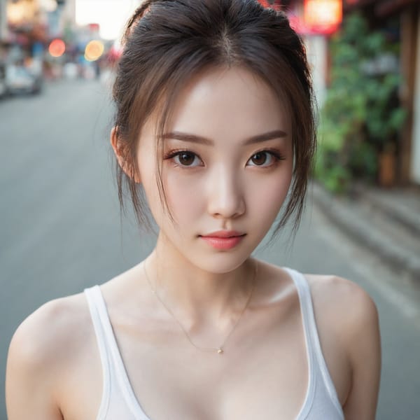 Tags: 21872187, SDXL
{"3": {"inputs": {"seed": 443733044991246, "steps": 32, "cfg": 6.17, "sampler_name": "dpmpp_2m", "scheduler": "karras", "denoise": 1.0, "model": ["27", 0], "positive": ["6", 0], "negative": ["7", 0], "latent_image": ["5", 0]}, "class_type": "KSampler"}, "4": {"inputs": {"ckpt_name": "juggernautXL_v7Rundiffusion.safetensors"}, "class_type": "CheckpointLoaderSimple"}, "5": {"inputs": {"width": 1024, "height": 1024, "batch_size": 1}, "class_type": "EmptyLatentImage"}, "6": {"inputs": {"text": "20 year old girl, (chinese:1.05), (seductive facial expression:1.02), (seductive pose:0.97), (idol:1.04), (cute:0.98), (slim:1.14), (double eyelids:1.08), (beautiful eyes:0.97), (eyelashes:1.13), (pale skin:1.14), (sexy lips:1.03), (detailed face:1.14), (blush:0.95), (in a seductive pose:0.95), (large perky breasts:0.96), (cleavage:1.11), (thigh gap:0.97), (white tanktop:1.08), busy street, (RAW:1.02), (portra:1.03), (film:1.03), (soft lighting:1.03), (skin fuzz:1.05), (detailed skin:1.03), (textured skin:1.00), (candid cinema:1.03), (natural looking skin:1.03)", "clip": ["27", 1]}, "class_type": "CLIPTextEncode"}, "7": {"inputs": {"text": "(open mouth:1.13), (watermark:1.07), (worst quality:1.11), (bad hands:1.06), (twisted:1.07), (distorted:1.06), (low resolution:1.10)", "clip": ["27", 1]}, "class_type": "CLIPTextEncode"}, "8": {"inputs": {"samples": ["3", 0], "vae": ["4", 2]}, "class_type": "VAEDecode"}, "25": {"inputs": {"lora_name": "nudify_xl.safetensors", "strength_model": 0.02, "strength_clip": 0.06, "model": ["4", 0], "clip": ["4", 1]}, "class_type": "LoraLoader"}, "26": {"inputs": {"lora_name": "shirtlift_SDXL_v2.safetensors", "strength_model": 0.0, "strength_clip": 0.05, "model": ["25", 0], "clip": ["25", 1]}, "class_type": "LoraLoader"}, "27": {"inputs": {"lora_name": "PerfectEyesXL.safetensors", "strength_model": 0.08, "strength_clip": 0.08, "model": ["26", 0], "clip": ["26", 1]}, "class_type": "LoraLoader"}, "30": {"inputs": {"model_name": "4x_NMKD-Superscale-SP_178000_G.pth"}, "class_type": "UpscaleModelLoader"}, "31": {"inputs": {"upscale_model": ["30", 0], "image": ["8", 0]}, "class_type": "ImageUpscaleWithModel"}, "32": {"inputs": {"upscale_method": "lanczos", "scale_by": 0.5, "image": ["31", 0]}, "class_type": "ImageScaleBy"}, "33": {"inputs": {"pixels": ["32", 0], "vae": ["4", 2]}, "class_type": "VAEEncode"}, "34": {"inputs": {"seed": 443733044991246, "steps": 32, "cfg": 6.17, "sampler_name": "dpmpp_2m", "scheduler": "karras", "denoise": 0.3, "model": ["27", 0], "positive": ["6", 0], "negative": ["7", 0], "latent_image": ["33", 0]}, "class_type": "KSampler"}, "36": {"inputs": {"samples": ["34", 0], "vae": ["4", 2]}, "class_type": "VAEDecode"}, "39": {"inputs": {"filename_prefix": "comfyapi-1705608289157", "images": ["36", 0]}, "class_type": "SaveImage"}}