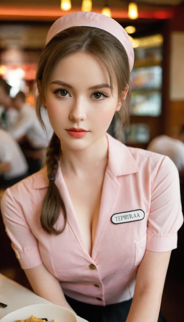 Tags: 21872187, SDXL
{"3": {"inputs": {"seed": 908042437190332, "steps": 32, "cfg": 5.51, "sampler_name": "dpmpp_2m", "scheduler": "karras", "denoise": 1.0, "model": ["27", 0], "positive": ["6", 0], "negative": ["7", 0], "latent_image": ["5", 0]}, "class_type": "KSampler"}, "4": {"inputs": {"ckpt_name": "leosamsHelloworldSDXL_helloworldSDXL32DPO.safetensors"}, "class_type": "CheckpointLoaderSimple"}, "5": {"inputs": {"width": 768, "height": 1344, "batch_size": 1}, "class_type": "EmptyLatentImage"}, "6": {"inputs": {"text": "26 year old girl, (irish:0.95), (seductive facial expression:1.03), (cute:1.05), (blush:1.10), (slim:0.95), (temptress:1.02), (detailed face:1.07), (pale skin:1.01), (beautiful eyes:1.02), (idol:1.00), (seductive pose:1.08), (eyelashes:1.12), (double eyelids:1.01), (sexy lips:0.96), (in a seductive pose:1.09), (large perky breasts:1.05), (cleavage:0.95), (thigh gap:0.99), (a waitress in uniform:1.10) working at a restaurant, (soft lighting:1.01), (candid cinema:1.07), (detailed skin:1.08), (textured skin:1.07), (skin fuzz:1.03), (RAW:1.03), (film:1.04), (natural looking skin:1.01), (portra:1.04)", "clip": ["27", 1]}, "class_type": "CLIPTextEncode"}, "7": {"inputs": {"text": "(bad hands:1.10), (open mouth:1.09), (twisted:1.09), (watermark:1.05), (distorted:1.13), (worst quality:1.07), (low resolution:1.07)", "clip": ["27", 1]}, "class_type": "CLIPTextEncode"}, "8": {"inputs": {"samples": ["3", 0], "vae": ["4", 2]}, "class_type": "VAEDecode"}, "25": {"inputs": {"lora_name": "nudify_xl.safetensors", "strength_model": 0.13, "strength_clip": 0.33, "model": ["4", 0], "clip": ["4", 1]}, "class_type": "LoraLoader"}, "26": {"inputs": {"lora_name": "shirtlift_SDXL_v2.safetensors", "strength_model": 0.03, "strength_clip": 0.02, "model": ["25", 0], "clip": ["25", 1]}, "class_type": "LoraLoader"}, "27": {"inputs": {"lora_name": "PerfectEyesXL.safetensors", "strength_model": 0.17, "strength_clip": 0.16, "model": ["26", 0], "clip": ["26", 1]}, "class_type": "LoraLoader"}, "30": {"inputs": {"model_name": "4x_NMKD-Superscale-SP_178000_G.pth"}, "class_type": "UpscaleModelLoader"}, "31": {"inputs": {"upscale_model": ["30", 0], "image": ["8", 0]}, "class_type": "ImageUpscaleWithModel"}, "32": {"inputs": {"upscale_method": "lanczos", "scale_by": 0.5, "image": ["31", 0]}, "class_type": "ImageScaleBy"}, "33": {"inputs": {"pixels": ["32", 0], "vae": ["4", 2]}, "class_type": "VAEEncode"}, "34": {"inputs": {"seed": 908042437190332, "steps": 32, "cfg": 5.51, "sampler_name": "dpmpp_2m", "scheduler": "karras", "denoise": 0.3, "model": ["27", 0], "positive": ["6", 0], "negative": ["7", 0], "latent_image": ["33", 0]}, "class_type": "KSampler"}, "36": {"inputs": {"samples": ["34", 0], "vae": ["4", 2]}, "class_type": "VAEDecode"}, "39": {"inputs": {"filename_prefix": "comfyapi-1706010299507", "images": ["36", 0]}, "class_type": "SaveImage"}}