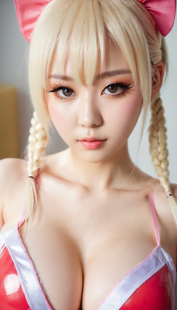 Tags: 21872187, SDXL
{"3": {"inputs": {"seed": 808341451631370, "steps": 64, "cfg": 6.87, "sampler_name": "dpmpp_2m", "scheduler": "karras", "denoise": 1.0, "model": ["27", 0], "positive": ["6", 0], "negative": ["7", 0], "latent_image": ["5", 0]}, "class_type": "KSampler"}, "4": {"inputs": {"ckpt_name": "juggernautxl.safetensors"}, "class_type": "CheckpointLoaderSimple"}, "5": {"inputs": {"width": 768, "height": 1344, "batch_size": 1}, "class_type": "EmptyLatentImage"}, "6": {"inputs": {"text": "19 year old girl, (sexy lips:1.03), (beautiful eyes:1.00), (temptress:1.01), (seductive facial expression:1.04), (cute:1.10), (eyelashes:1.10), (detailed face:1.09), (slim:0.95), (double eyelids:1.07), (blush:1.03), (pale skin:0.97), (idol:0.95), (in a seductive pose:1.10), (large perky breasts:1.14), (cleavage:1.12), (thigh gap:1.02), (in a cosplay:1.07) at comiket posing for camera, (RAW:1.09), (soft lighting:1.03), (film:1.03), (detailed skin:1.02), (skin fuzz:1.01), (candid cinema:1.03), (natural looking skin:1.08), (portra:1.06), (textured skin:1.07)", "clip": ["27", 1]}, "class_type": "CLIPTextEncode"}, "7": {"inputs": {"text": "(twisted:1.14), (distorted:1.11), (worst quality:1.10), (watermark:1.09), (low resolution:1.14), (bad hands:1.06), (open mouth:1.05)", "clip": ["27", 1]}, "class_type": "CLIPTextEncode"}, "8": {"inputs": {"samples": ["3", 0], "vae": ["4", 2]}, "class_type": "VAEDecode"}, "25": {"inputs": {"lora_name": "nudify_xl.safetensors", "strength_model": 0.16, "strength_clip": 0.13, "model": ["4", 0], "clip": ["4", 1]}, "class_type": "LoraLoader"}, "26": {"inputs": {"lora_name": "shirtlift_SDXL_v2.safetensors", "strength_model": 0.0, "strength_clip": 0.05, "model": ["25", 0], "clip": ["25", 1]}, "class_type": "LoraLoader"}, "27": {"inputs": {"lora_name": "PerfectEyesXL.safetensors", "strength_model": 0.15, "strength_clip": 0.19, "model": ["26", 0], "clip": ["26", 1]}, "class_type": "LoraLoader"}, "30": {"inputs": {"model_name": "4x_NMKD-Superscale-SP_178000_G.pth"}, "class_type": "UpscaleModelLoader"}, "31": {"inputs": {"upscale_model": ["30", 0], "image": ["8", 0]}, "class_type": "ImageUpscaleWithModel"}, "32": {"inputs": {"upscale_method": "lanczos", "scale_by": 0.5, "image": ["31", 0]}, "class_type": "ImageScaleBy"}, "33": {"inputs": {"pixels": ["32", 0], "vae": ["4", 2]}, "class_type": "VAEEncode"}, "34": {"inputs": {"seed": 808341451631370, "steps": 64, "cfg": 6.87, "sampler_name": "dpmpp_2m", "scheduler": "karras", "denoise": 0.3, "model": ["27", 0], "positive": ["6", 0], "negative": ["7", 0], "latent_image": ["33", 0]}, "class_type": "KSampler"}, "36": {"inputs": {"samples": ["34", 0], "vae": ["4", 2]}, "class_type": "VAEDecode"}, "39": {"inputs": {"filename_prefix": "comfyapi-1716595899959", "images": ["36", 0]}, "class_type": "SaveImage"}}