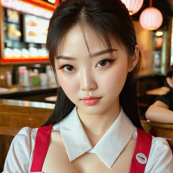 Tags: 21872187, SDXL
{"3": {"inputs": {"seed": 845492381305354, "steps": 64, "cfg": 7.18, "sampler_name": "dpmpp_2m", "scheduler": "karras", "denoise": 1.0, "model": ["27", 0], "positive": ["6", 0], "negative": ["7", 0], "latent_image": ["5", 0]}, "class_type": "KSampler"}, "4": {"inputs": {"ckpt_name": "juggernautxl.safetensors"}, "class_type": "CheckpointLoaderSimple"}, "5": {"inputs": {"width": 1024, "height": 1024, "batch_size": 1}, "class_type": "EmptyLatentImage"}, "6": {"inputs": {"text": "24 year old girl, (korean:1.06), (japanese:1.11), (ukrainian:1.03), (blush:1.12), (seductive facial expression:0.96), (pale skin:1.11), (cute:1.02), (detailed face:1.07), (eyelashes:1.01), (sexy lips:1.08), (double eyelids:1.03), (beautiful eyes:1.00), (seductive pose:0.96), (idol:1.00), (temptress:1.04), (slim:1.09), (on all fours:1.04), (spreading ass cheeks:1.13), (from behind:1.00), (backboob:1.13), (a waitress in uniform:1.07) working at a restaurant, (film:1.08), (candid cinema:1.05), (skin fuzz:1.05), (natural looking skin:1.07), (RAW:1.01), (soft lighting:1.04), (textured skin:1.01), (portra:1.03), (detailed skin:1.01)", "clip": ["27", 1]}, "class_type": "CLIPTextEncode"}, "7": {"inputs": {"text": "(low resolution:1.05), (distorted:1.10), (twisted:1.05), (worst quality:1.14), (bad hands:1.09), (watermark:1.10), (open mouth:1.09)", "clip": ["27", 1]}, "class_type": "CLIPTextEncode"}, "8": {"inputs": {"samples": ["3", 0], "vae": ["4", 2]}, "class_type": "VAEDecode"}, "25": {"inputs": {"lora_name": "nudify_xl.safetensors", "strength_model": 0.38, "strength_clip": 0.26, "model": ["4", 0], "clip": ["4", 1]}, "class_type": "LoraLoader"}, "26": {"inputs": {"lora_name": "shirtlift_SDXL_v2.safetensors", "strength_model": 0.03, "strength_clip": 0.16, "model": ["25", 0], "clip": ["25", 1]}, "class_type": "LoraLoader"}, "27": {"inputs": {"lora_name": "PerfectEyesXL.safetensors", "strength_model": 0.16, "strength_clip": 0.04, "model": ["26", 0], "clip": ["26", 1]}, "class_type": "LoraLoader"}, "30": {"inputs": {"model_name": "4x_NMKD-Superscale-SP_178000_G.pth"}, "class_type": "UpscaleModelLoader"}, "31": {"inputs": {"upscale_model": ["30", 0], "image": ["8", 0]}, "class_type": "ImageUpscaleWithModel"}, "32": {"inputs": {"upscale_method": "lanczos", "scale_by": 0.5, "image": ["31", 0]}, "class_type": "ImageScaleBy"}, "33": {"inputs": {"pixels": ["32", 0], "vae": ["4", 2]}, "class_type": "VAEEncode"}, "34": {"inputs": {"seed": 845492381305354, "steps": 64, "cfg": 7.18, "sampler_name": "dpmpp_2m", "scheduler": "karras", "denoise": 0.3, "model": ["27", 0], "positive": ["6", 0], "negative": ["7", 0], "latent_image": ["33", 0]}, "class_type": "KSampler"}, "36": {"inputs": {"samples": ["34", 0], "vae": ["4", 2]}, "class_type": "VAEDecode"}, "39": {"inputs": {"filename_prefix": "comfyapi-1732514548979", "images": ["36", 0]}, "class_type": "SaveImage"}}