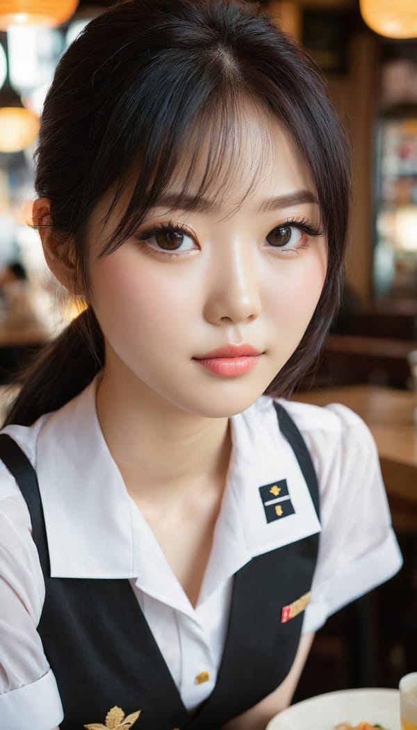 Tags: 21872187, SDXL
{"3": {"inputs": {"seed": 979851411787832, "steps": 32, "cfg": 5.76, "sampler_name": "dpmpp_2m", "scheduler": "karras", "denoise": 1.0, "model": ["27", 0], "positive": ["6", 0], "negative": ["7", 0], "latent_image": ["5", 0]}, "class_type": "KSampler"}, "4": {"inputs": {"ckpt_name": "juggernautxl.safetensors"}, "class_type": "CheckpointLoaderSimple"}, "5": {"inputs": {"width": 768, "height": 1344, "batch_size": 1}, "class_type": "EmptyLatentImage"}, "6": {"inputs": {"text": "28 year old girl, (korean:1.04), (japanese:1.14), (cute:1.13), (pale skin:1.11), (eyelashes:0.99), (detailed face:1.13), (temptress:1.00), (beautiful eyes:1.03), (seductive pose:0.95), (double eyelids:1.12), (slim:0.95), (seductive facial expression:1.04), (blush:1.01), (idol:1.01), (sexy lips:1.11), (in a seductive pose:1.01), (large perky breasts:1.10), (cleavage:1.02), (thigh gap:1.05), (a waitress in uniform:1.13) working at a restaurant, (textured skin:1.00), (soft lighting:1.08), (portra:1.04), (RAW:1.08), (skin fuzz:1.03), (natural looking skin:1.06), (candid cinema:1.09), (detailed skin:1.09), (film:1.03)", "clip": ["27", 1]}, "class_type": "CLIPTextEncode"}, "7": {"inputs": {"text": "(open mouth:1.14), (twisted:1.11), (low resolution:1.10), (watermark:1.10), (bad hands:1.07), (distorted:1.11), (worst quality:1.13)", "clip": ["27", 1]}, "class_type": "CLIPTextEncode"}, "8": {"inputs": {"samples": ["3", 0], "vae": ["4", 2]}, "class_type": "VAEDecode"}, "25": {"inputs": {"lora_name": "nudify_xl.safetensors", "strength_model": 0.06, "strength_clip": 0.12, "model": ["4", 0], "clip": ["4", 1]}, "class_type": "LoraLoader"}, "26": {"inputs": {"lora_name": "shirtlift_SDXL_v2.safetensors", "strength_model": 0.02, "strength_clip": 0.15, "model": ["25", 0], "clip": ["25", 1]}, "class_type": "LoraLoader"}, "27": {"inputs": {"lora_name": "PerfectEyesXL.safetensors", "strength_model": 0.01, "strength_clip": 0.04, "model": ["26", 0], "clip": ["26", 1]}, "class_type": "LoraLoader"}, "30": {"inputs": {"model_name": "4x_NMKD-Superscale-SP_178000_G.pth"}, "class_type": "UpscaleModelLoader"}, "31": {"inputs": {"upscale_model": ["30", 0], "image": ["8", 0]}, "class_type": "ImageUpscaleWithModel"}, "32": {"inputs": {"upscale_method": "lanczos", "scale_by": 0.5, "image": ["31", 0]}, "class_type": "ImageScaleBy"}, "33": {"inputs": {"pixels": ["32", 0], "vae": ["4", 2]}, "class_type": "VAEEncode"}, "34": {"inputs": {"seed": 979851411787832, "steps": 32, "cfg": 5.76, "sampler_name": "dpmpp_2m", "scheduler": "karras", "denoise": 0.3, "model": ["27", 0], "positive": ["6", 0], "negative": ["7", 0], "latent_image": ["33", 0]}, "class_type": "KSampler"}, "36": {"inputs": {"samples": ["34", 0], "vae": ["4", 2]}, "class_type": "VAEDecode"}, "39": {"inputs": {"filename_prefix": "comfyapi-1727050219039", "images": ["36", 0]}, "class_type": "SaveImage"}}