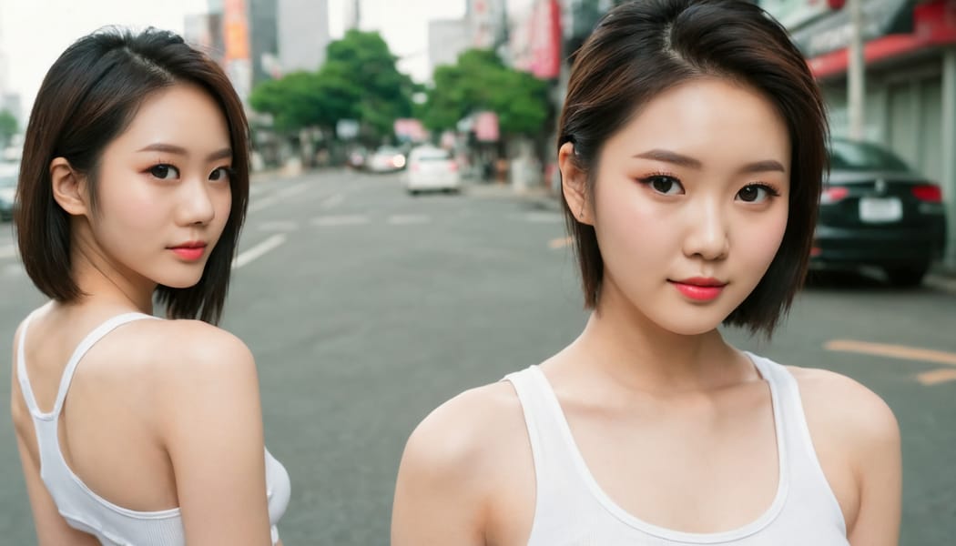 Tags: 21872187, SDXL
{"3": {"inputs": {"seed": 296570795198905, "steps": 64, "cfg": 5.31, "sampler_name": "dpmpp_2m", "scheduler": "karras", "denoise": 1.0, "model": ["27", 0], "positive": ["6", 0], "negative": ["7", 0], "latent_image": ["5", 0]}, "class_type": "KSampler"}, "4": {"inputs": {"ckpt_name": "juggernautXL_v8Rundiffusion.safetensors"}, "class_type": "CheckpointLoaderSimple"}, "5": {"inputs": {"width": 1344, "height": 768, "batch_size": 1}, "class_type": "EmptyLatentImage"}, "6": {"inputs": {"text": "25 year old girl, (korean:0.97), (blush:1.09), (double eyelids:1.10), (seductive pose:1.00), (temptress:1.06), (seductive facial expression:1.04), (pale skin:1.02), (eyelashes:1.04), (sexy lips:1.12), (cute:0.97), (slim:1.12), (detailed face:1.09), (beautiful eyes:1.05), (idol:1.05), (perky ass:1.06), (exposed ass:1.08), (looking back:1.14), (sexy ass:1.09), (thigh gap:1.05), (white tanktop:1.14), busy street, (textured skin:1.09), (film:1.02), (skin fuzz:1.04), (natural looking skin:1.02), (detailed skin:1.00), (candid cinema:1.05), (RAW:1.09), (soft lighting:1.02), (portra:1.07)", "clip": ["27", 1]}, "class_type": "CLIPTextEncode"}, "7": {"inputs": {"text": "(open mouth:1.08), (low resolution:1.13), (distorted:1.13), (watermark:1.11), (worst quality:1.11), (bad hands:1.08), (twisted:1.14)", "clip": ["27", 1]}, "class_type": "CLIPTextEncode"}, "8": {"inputs": {"samples": ["3", 0], "vae": ["4", 2]}, "class_type": "VAEDecode"}, "25": {"inputs": {"lora_name": "nudify_xl.safetensors", "strength_model": 0.37, "strength_clip": 0.02, "model": ["4", 0], "clip": ["4", 1]}, "class_type": "LoraLoader"}, "26": {"inputs": {"lora_name": "shirtlift_SDXL_v2.safetensors", "strength_model": 0.14, "strength_clip": 0.07, "model": ["25", 0], "clip": ["25", 1]}, "class_type": "LoraLoader"}, "27": {"inputs": {"lora_name": "PerfectEyesXL.safetensors", "strength_model": 0.03, "strength_clip": 0.1, "model": ["26", 0], "clip": ["26", 1]}, "class_type": "LoraLoader"}, "30": {"inputs": {"model_name": "4x_NMKD-Superscale-SP_178000_G.pth"}, "class_type": "UpscaleModelLoader"}, "31": {"inputs": {"upscale_model": ["30", 0], "image": ["8", 0]}, "class_type": "ImageUpscaleWithModel"}, "32": {"inputs": {"upscale_method": "lanczos", "scale_by": 0.5, "image": ["31", 0]}, "class_type": "ImageScaleBy"}, "33": {"inputs": {"pixels": ["32", 0], "vae": ["4", 2]}, "class_type": "VAEEncode"}, "34": {"inputs": {"seed": 296570795198905, "steps": 64, "cfg": 5.31, "sampler_name": "dpmpp_2m", "scheduler": "karras", "denoise": 0.3, "model": ["27", 0], "positive": ["6", 0], "negative": ["7", 0], "latent_image": ["33", 0]}, "class_type": "KSampler"}, "36": {"inputs": {"samples": ["34", 0], "vae": ["4", 2]}, "class_type": "VAEDecode"}, "39": {"inputs": {"filename_prefix": "comfyapi-1707988081955", "images": ["36", 0]}, "class_type": "SaveImage"}}