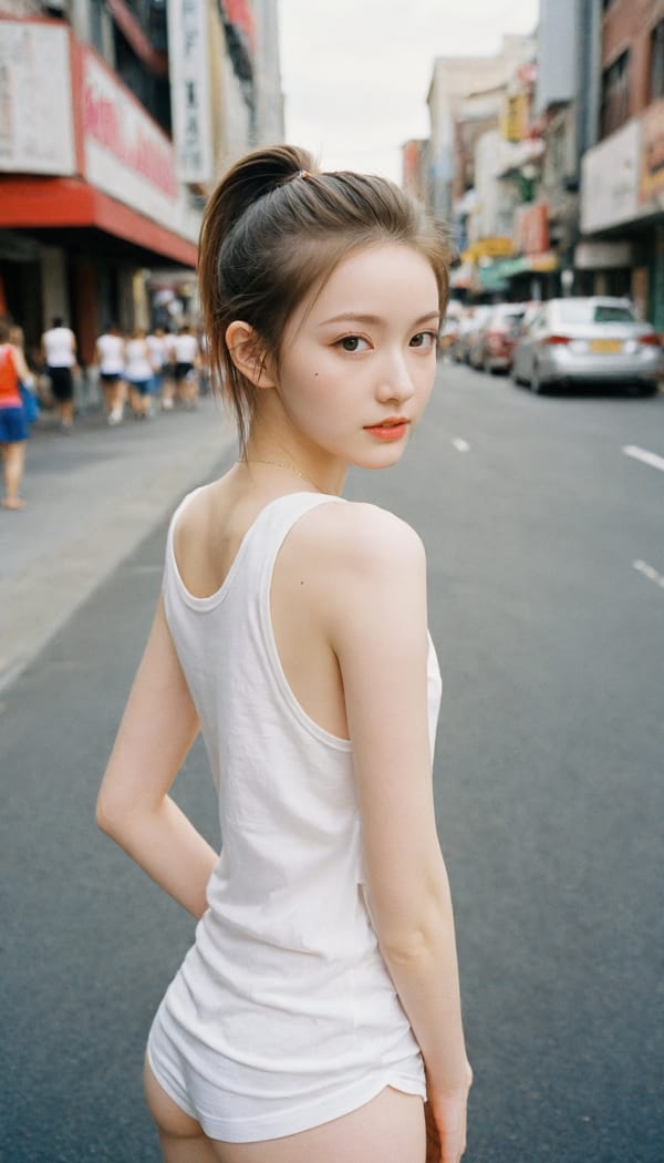 Tags: 21872187, SDXL
{"3": {"inputs": {"seed": 341436820402406, "steps": 32, "cfg": 6.26, "sampler_name": "dpmpp_2m", "scheduler": "karras", "denoise": 1.0, "model": ["27", 0], "positive": ["6", 0], "negative": ["7", 0], "latent_image": ["5", 0]}, "class_type": "KSampler"}, "4": {"inputs": {"ckpt_name": "leosamsHelloworldSDXL_helloworldSDXL32DPO.safetensors"}, "class_type": "CheckpointLoaderSimple"}, "5": {"inputs": {"width": 768, "height": 1344, "batch_size": 1}, "class_type": "EmptyLatentImage"}, "6": {"inputs": {"text": "23 year old girl, (slim:0.95), (eyelashes:0.97), (blush:0.98), (pale skin:1.12), (sexy lips:1.02), (seductive facial expression:1.09), (temptress:1.07), (idol:0.98), (beautiful eyes:1.14), (cute:1.12), (double eyelids:1.08), (seductive pose:1.01), (perky ass:1.05), (exposed ass:1.11), (looking back:0.95), (sexy ass:0.97), (thigh gap:1.07), (white tanktop:1.12), busy street, (detailed skin:1.07), (candid cinema:1.06), (portra:1.04), (film:1.01), (natural looking skin:1.07), (textured skin:1.05), (RAW:1.07), (soft lighting:1.05), (skin fuzz:1.04)", "clip": ["27", 1]}, "class_type": "CLIPTextEncode"}, "7": {"inputs": {"text": "(twisted:1.05), (open mouth:1.09), (watermark:1.06), (worst quality:1.07), (distorted:1.08), (bad hands:1.09), (low resolution:1.07)", "clip": ["27", 1]}, "class_type": "CLIPTextEncode"}, "8": {"inputs": {"samples": ["3", 0], "vae": ["4", 2]}, "class_type": "VAEDecode"}, "25": {"inputs": {"lora_name": "nudify_xl.safetensors", "strength_model": 0.03, "strength_clip": 0.07, "model": ["4", 0], "clip": ["4", 1]}, "class_type": "LoraLoader"}, "26": {"inputs": {"lora_name": "shirtlift_SDXL_v2.safetensors", "strength_model": 0.11, "strength_clip": 0.13, "model": ["25", 0], "clip": ["25", 1]}, "class_type": "LoraLoader"}, "27": {"inputs": {"lora_name": "PerfectEyesXL.safetensors", "strength_model": 0.05, "strength_clip": 0.14, "model": ["26", 0], "clip": ["26", 1]}, "class_type": "LoraLoader"}, "30": {"inputs": {"model_name": "4x_NMKD-Superscale-SP_178000_G.pth"}, "class_type": "UpscaleModelLoader"}, "31": {"inputs": {"upscale_model": ["30", 0], "image": ["8", 0]}, "class_type": "ImageUpscaleWithModel"}, "32": {"inputs": {"upscale_method": "lanczos", "scale_by": 0.5, "image": ["31", 0]}, "class_type": "ImageScaleBy"}, "33": {"inputs": {"pixels": ["32", 0], "vae": ["4", 2]}, "class_type": "VAEEncode"}, "34": {"inputs": {"seed": 341436820402406, "steps": 32, "cfg": 6.26, "sampler_name": "dpmpp_2m", "scheduler": "karras", "denoise": 0.3, "model": ["27", 0], "positive": ["6", 0], "negative": ["7", 0], "latent_image": ["33", 0]}, "class_type": "KSampler"}, "36": {"inputs": {"samples": ["34", 0], "vae": ["4", 2]}, "class_type": "VAEDecode"}, "39": {"inputs": {"filename_prefix": "comfyapi-1707467670634", "images": ["36", 0]}, "class_type": "SaveImage"}}