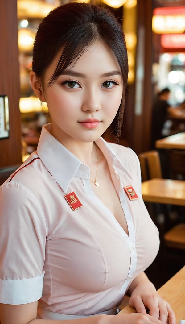 Tags: 21872187, SDXL
{"3": {"inputs": {"seed": 234508462722290, "steps": 32, "cfg": 6.99, "sampler_name": "dpmpp_2m", "scheduler": "karras", "denoise": 1.0, "model": ["27", 0], "positive": ["6", 0], "negative": ["7", 0], "latent_image": ["5", 0]}, "class_type": "KSampler"}, "4": {"inputs": {"ckpt_name": "juggernautXL_v8Rundiffusion.safetensors"}, "class_type": "CheckpointLoaderSimple"}, "5": {"inputs": {"width": 768, "height": 1344, "batch_size": 1}, "class_type": "EmptyLatentImage"}, "6": {"inputs": {"text": "20 year old girl, (ukrainian:1.03), (taiwanese:0.96), (irish:1.04), (sexy lips:1.05), (detailed face:1.13), (seductive pose:1.02), (temptress:1.01), (cute:1.01), (double eyelids:0.96), (beautiful eyes:1.10), (slim:1.12), (blush:1.07), (seductive facial expression:1.05), (pale skin:1.12), (idol:1.08), (in a seductive pose:0.97), (large perky breasts:1.05), (cleavage:1.12), (thigh gap:1.03), (a waitress in uniform:1.02) working at a restaurant, (portra:1.09), (film:1.04), (detailed skin:1.09), (soft lighting:1.04), (skin fuzz:1.00), (RAW:1.05), (natural looking skin:1.03), (textured skin:1.07), (candid cinema:1.04)", "clip": ["27", 1]}, "class_type": "CLIPTextEncode"}, "7": {"inputs": {"text": "(worst quality:1.09), (distorted:1.07), (low resolution:1.10), (watermark:1.10), (twisted:1.09), (bad hands:1.08), (open mouth:1.09)", "clip": ["27", 1]}, "class_type": "CLIPTextEncode"}, "8": {"inputs": {"samples": ["3", 0], "vae": ["4", 2]}, "class_type": "VAEDecode"}, "25": {"inputs": {"lora_name": "nudify_xl.safetensors", "strength_model": 0.29, "strength_clip": 0.23, "model": ["4", 0], "clip": ["4", 1]}, "class_type": "LoraLoader"}, "26": {"inputs": {"lora_name": "shirtlift_SDXL_v2.safetensors", "strength_model": 0.08, "strength_clip": 0.17, "model": ["25", 0], "clip": ["25", 1]}, "class_type": "LoraLoader"}, "27": {"inputs": {"lora_name": "PerfectEyesXL.safetensors", "strength_model": 0.02, "strength_clip": 0.1, "model": ["26", 0], "clip": ["26", 1]}, "class_type": "LoraLoader"}, "30": {"inputs": {"model_name": "4x_NMKD-Superscale-SP_178000_G.pth"}, "class_type": "UpscaleModelLoader"}, "31": {"inputs": {"upscale_model": ["30", 0], "image": ["8", 0]}, "class_type": "ImageUpscaleWithModel"}, "32": {"inputs": {"upscale_method": "lanczos", "scale_by": 0.5, "image": ["31", 0]}, "class_type": "ImageScaleBy"}, "33": {"inputs": {"pixels": ["32", 0], "vae": ["4", 2]}, "class_type": "VAEEncode"}, "34": {"inputs": {"seed": 234508462722290, "steps": 32, "cfg": 6.99, "sampler_name": "dpmpp_2m", "scheduler": "karras", "denoise": 0.3, "model": ["27", 0], "positive": ["6", 0], "negative": ["7", 0], "latent_image": ["33", 0]}, "class_type": "KSampler"}, "36": {"inputs": {"samples": ["34", 0], "vae": ["4", 2]}, "class_type": "VAEDecode"}, "39": {"inputs": {"filename_prefix": "comfyapi-1707328958474", "images": ["36", 0]}, "class_type": "SaveImage"}}