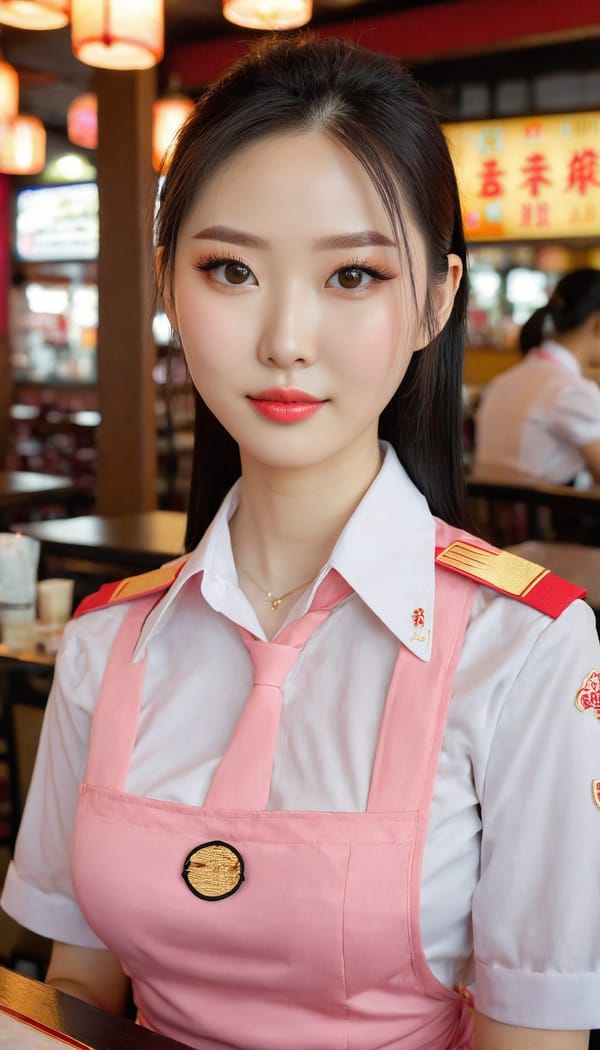 Tags: 21872187, SDXL
{"3": {"inputs": {"seed": 431160055821734, "steps": 32, "cfg": 6.99, "sampler_name": "dpmpp_2m", "scheduler": "karras", "denoise": 1.0, "model": ["27", 0], "positive": ["6", 0], "negative": ["7", 0], "latent_image": ["5", 0]}, "class_type": "KSampler"}, "4": {"inputs": {"ckpt_name": "juggernautxl.safetensors"}, "class_type": "CheckpointLoaderSimple"}, "5": {"inputs": {"width": 768, "height": 1344, "batch_size": 1}, "class_type": "EmptyLatentImage"}, "6": {"inputs": {"text": "25 year old girl, (chinese:1.02), (cute:0.97), (blush:1.02), (eyelashes:0.98), (sexy lips:1.08), (seductive facial expression:1.12), (slim:1.07), (beautiful eyes:0.96), (pale skin:1.14), (idol:1.12), (detailed face:0.99), (seductive pose:1.13), (in a seductive pose:0.99), (large perky breasts:0.98), (cleavage:1.06), (thigh gap:1.05), (a waitress in uniform:1.03) working at a restaurant, (skin fuzz:1.04), (candid cinema:1.06), (RAW:1.03), (soft lighting:1.06), (film:1.01), (portra:1.02), (detailed skin:1.02), (natural looking skin:1.04), (textured skin:1.08)", "clip": ["27", 1]}, "class_type": "CLIPTextEncode"}, "7": {"inputs": {"text": "(low resolution:1.08), (distorted:1.13), (watermark:1.05), (bad hands:1.08), (twisted:1.12), (worst quality:1.07), (open mouth:1.06)", "clip": ["27", 1]}, "class_type": "CLIPTextEncode"}, "8": {"inputs": {"samples": ["3", 0], "vae": ["4", 2]}, "class_type": "VAEDecode"}, "25": {"inputs": {"lora_name": "nudify_xl.safetensors", "strength_model": 0.24, "strength_clip": 0.15, "model": ["4", 0], "clip": ["4", 1]}, "class_type": "LoraLoader"}, "26": {"inputs": {"lora_name": "shirtlift_SDXL_v2.safetensors", "strength_model": 0.06, "strength_clip": 0.17, "model": ["25", 0], "clip": ["25", 1]}, "class_type": "LoraLoader"}, "27": {"inputs": {"lora_name": "PerfectEyesXL.safetensors", "strength_model": 0.18, "strength_clip": 0.14, "model": ["26", 0], "clip": ["26", 1]}, "class_type": "LoraLoader"}, "30": {"inputs": {"model_name": "4x_NMKD-Superscale-SP_178000_G.pth"}, "class_type": "UpscaleModelLoader"}, "31": {"inputs": {"upscale_model": ["30", 0], "image": ["8", 0]}, "class_type": "ImageUpscaleWithModel"}, "32": {"inputs": {"upscale_method": "lanczos", "scale_by": 0.5, "image": ["31", 0]}, "class_type": "ImageScaleBy"}, "33": {"inputs": {"pixels": ["32", 0], "vae": ["4", 2]}, "class_type": "VAEEncode"}, "34": {"inputs": {"seed": 431160055821734, "steps": 32, "cfg": 6.99, "sampler_name": "dpmpp_2m", "scheduler": "karras", "denoise": 0.3, "model": ["27", 0], "positive": ["6", 0], "negative": ["7", 0], "latent_image": ["33", 0]}, "class_type": "KSampler"}, "36": {"inputs": {"samples": ["34", 0], "vae": ["4", 2]}, "class_type": "VAEDecode"}, "39": {"inputs": {"filename_prefix": "comfyapi-1725400935056", "images": ["36", 0]}, "class_type": "SaveImage"}}