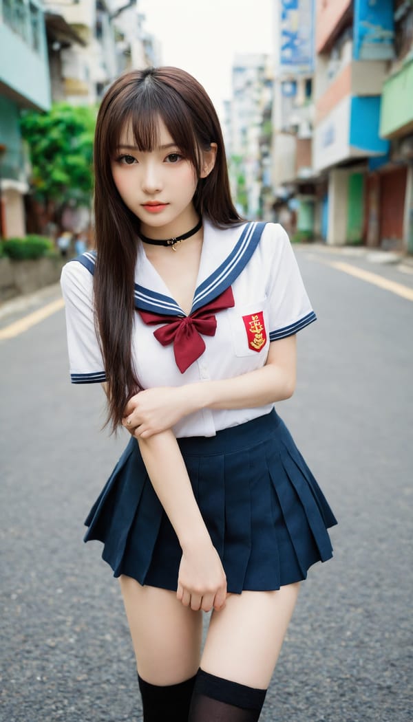 Tags: 21872187, SDXL
{"3": {"inputs": {"seed": 527209415630299, "steps": 32, "cfg": 5.39, "sampler_name": "dpmpp_2m", "scheduler": "karras", "denoise": 1.0, "model": ["27", 0], "positive": ["6", 0], "negative": ["7", 0], "latent_image": ["5", 0]}, "class_type": "KSampler"}, "4": {"inputs": {"ckpt_name": "helloworldxl.safetensors"}, "class_type": "CheckpointLoaderSimple"}, "5": {"inputs": {"width": 768, "height": 1344, "batch_size": 1}, "class_type": "EmptyLatentImage"}, "6": {"inputs": {"text": "20 year old girl, (russian:1.00), (japanese:1.09), (taiwanese:1.04), (idol:1.03), (sexy lips:1.04), (slim:1.10), (double eyelids:1.13), (detailed face:0.99), (beautiful eyes:1.12), (seductive facial expression:1.01), (cute:0.95), (seductive pose:1.14), (eyelashes:1.10), (pale skin:1.08), (blush:1.00), (temptress:1.11), (in a seductive pose:1.05), (large perky breasts:0.99), (cleavage:0.98), (thigh gap:0.96), (school uniform:1.11), choker, busy street, (natural looking skin:1.02), (portra:1.04), (RAW:1.01), (detailed skin:1.09), (candid cinema:1.03), (soft lighting:1.03), (skin fuzz:1.07), (film:1.04), (textured skin:1.02)", "clip": ["27", 1]}, "class_type": "CLIPTextEncode"}, "7": {"inputs": {"text": "(bad hands:1.09), (distorted:1.14), (watermark:1.12), (open mouth:1.11), (twisted:1.10), (worst quality:1.13)", "clip": ["27", 1]}, "class_type": "CLIPTextEncode"}, "8": {"inputs": {"samples": ["3", 0], "vae": ["4", 2]}, "class_type": "VAEDecode"}, "25": {"inputs": {"lora_name": "nudify_xl.safetensors", "strength_model": 0.05, "strength_clip": 0.08, "model": ["4", 0], "clip": ["4", 1]}, "class_type": "LoraLoader"}, "26": {"inputs": {"lora_name": "shirtlift_SDXL_v2.safetensors", "strength_model": 0.06, "strength_clip": 0.09, "model": ["25", 0], "clip": ["25", 1]}, "class_type": "LoraLoader"}, "27": {"inputs": {"lora_name": "PerfectEyesXL.safetensors", "strength_model": 0.13, "strength_clip": 0.13, "model": ["26", 0], "clip": ["26", 1]}, "class_type": "LoraLoader"}, "30": {"inputs": {"model_name": "4x_NMKD-Superscale-SP_178000_G.pth"}, "class_type": "UpscaleModelLoader"}, "31": {"inputs": {"upscale_model": ["30", 0], "image": ["8", 0]}, "class_type": "ImageUpscaleWithModel"}, "32": {"inputs": {"upscale_method": "lanczos", "scale_by": 0.5, "image": ["31", 0]}, "class_type": "ImageScaleBy"}, "33": {"inputs": {"pixels": ["32", 0], "vae": ["4", 2]}, "class_type": "VAEEncode"}, "34": {"inputs": {"seed": 527209415630299, "steps": 32, "cfg": 5.39, "sampler_name": "dpmpp_2m", "scheduler": "karras", "denoise": 0.3, "model": ["27", 0], "positive": ["6", 0], "negative": ["7", 0], "latent_image": ["33", 0]}, "class_type": "KSampler"}, "36": {"inputs": {"samples": ["34", 0], "vae": ["4", 2]}, "class_type": "VAEDecode"}, "39": {"inputs": {"filename_prefix": "comfyapi-1724713175461", "images": ["36", 0]}, "class_type": "SaveImage"}}