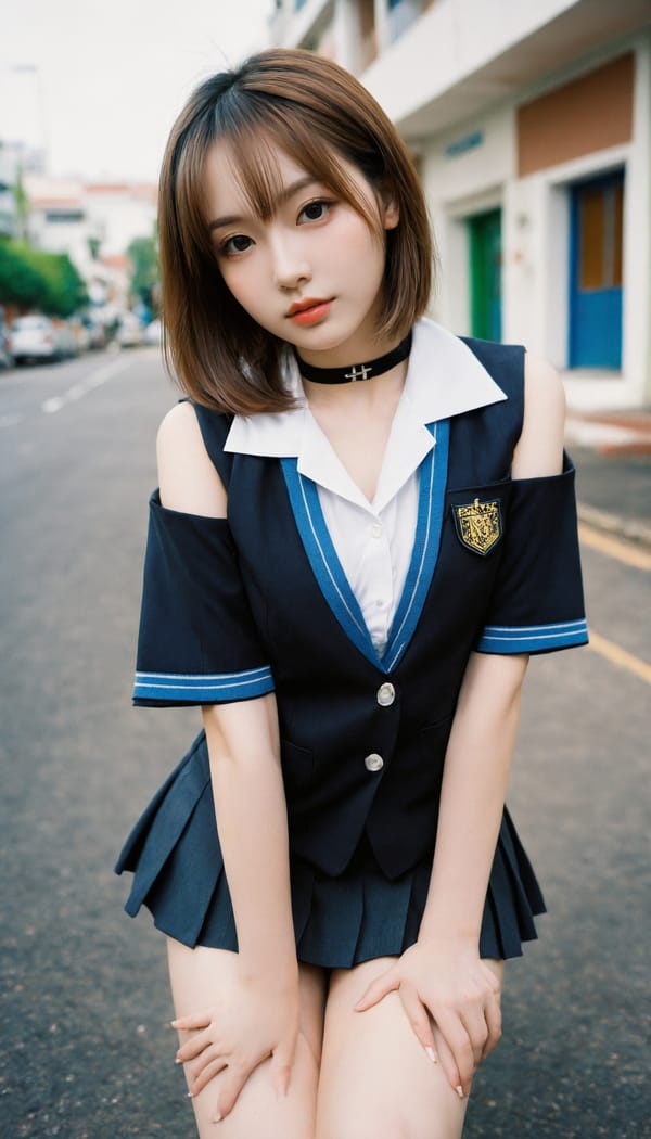 Tags: 21872187, SDXL
{"3": {"inputs": {"seed": 365401886095291, "steps": 64, "cfg": 7.15, "sampler_name": "dpmpp_2m", "scheduler": "karras", "denoise": 1.0, "model": ["27", 0], "positive": ["6", 0], "negative": ["7", 0], "latent_image": ["5", 0]}, "class_type": "KSampler"}, "4": {"inputs": {"ckpt_name": "helloworldxl.safetensors"}, "class_type": "CheckpointLoaderSimple"}, "5": {"inputs": {"width": 768, "height": 1344, "batch_size": 1}, "class_type": "EmptyLatentImage"}, "6": {"inputs": {"text": "26 year old girl, (eyelashes:1.11), (blush:0.97), (beautiful eyes:1.01), (seductive pose:0.99), (seductive facial expression:0.95), (cute:1.07), (idol:0.97), (double eyelids:1.12), (slim:1.13), (pale skin:1.04), (detailed face:1.00), (sexy lips:0.98), (temptress:1.05), (in a seductive pose:0.98), (large perky breasts:0.95), (cleavage:0.96), (thigh gap:1.13), (school uniform:1.06), choker, busy street, (candid cinema:1.00), (textured skin:1.07), (detailed skin:1.06), (RAW:1.05), (portra:1.05), (soft lighting:1.05), (skin fuzz:1.01), (natural looking skin:1.03), (film:1.04)", "clip": ["27", 1]}, "class_type": "CLIPTextEncode"}, "7": {"inputs": {"text": "(bad hands:1.08), (open mouth:1.05), (low resolution:1.11), (worst quality:1.11), (distorted:1.08), (watermark:1.08), (twisted:1.08)", "clip": ["27", 1]}, "class_type": "CLIPTextEncode"}, "8": {"inputs": {"samples": ["3", 0], "vae": ["4", 2]}, "class_type": "VAEDecode"}, "25": {"inputs": {"lora_name": "nudify_xl.safetensors", "strength_model": 0.17, "strength_clip": 0.17, "model": ["4", 0], "clip": ["4", 1]}, "class_type": "LoraLoader"}, "26": {"inputs": {"lora_name": "shirtlift_SDXL_v2.safetensors", "strength_model": 0.08, "strength_clip": 0.07, "model": ["25", 0], "clip": ["25", 1]}, "class_type": "LoraLoader"}, "27": {"inputs": {"lora_name": "PerfectEyesXL.safetensors", "strength_model": 0.05, "strength_clip": 0.11, "model": ["26", 0], "clip": ["26", 1]}, "class_type": "LoraLoader"}, "30": {"inputs": {"model_name": "4x_NMKD-Superscale-SP_178000_G.pth"}, "class_type": "UpscaleModelLoader"}, "31": {"inputs": {"upscale_model": ["30", 0], "image": ["8", 0]}, "class_type": "ImageUpscaleWithModel"}, "32": {"inputs": {"upscale_method": "lanczos", "scale_by": 0.5, "image": ["31", 0]}, "class_type": "ImageScaleBy"}, "33": {"inputs": {"pixels": ["32", 0], "vae": ["4", 2]}, "class_type": "VAEEncode"}, "34": {"inputs": {"seed": 365401886095291, "steps": 64, "cfg": 7.15, "sampler_name": "dpmpp_2m", "scheduler": "karras", "denoise": 0.3, "model": ["27", 0], "positive": ["6", 0], "negative": ["7", 0], "latent_image": ["33", 0]}, "class_type": "KSampler"}, "36": {"inputs": {"samples": ["34", 0], "vae": ["4", 2]}, "class_type": "VAEDecode"}, "39": {"inputs": {"filename_prefix": "comfyapi-1716404246851", "images": ["36", 0]}, "class_type": "SaveImage"}}