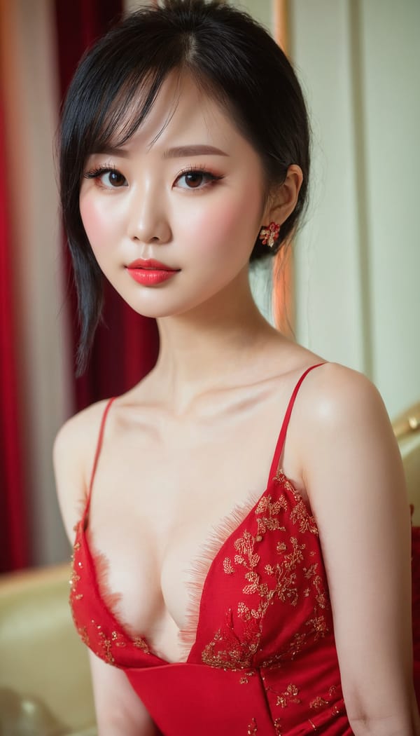 Tags: 21872187, SDXL
{"3": {"inputs": {"seed": 362438831842929, "steps": 64, "cfg": 7.01, "sampler_name": "dpmpp_2m", "scheduler": "karras", "denoise": 1.0, "model": ["27", 0], "positive": ["6", 0], "negative": ["7", 0], "latent_image": ["5", 0]}, "class_type": "KSampler"}, "4": {"inputs": {"ckpt_name": "juggernautxl.safetensors"}, "class_type": "CheckpointLoaderSimple"}, "5": {"inputs": {"width": 768, "height": 1344, "batch_size": 1}, "class_type": "EmptyLatentImage"}, "6": {"inputs": {"text": "24 year old girl, (chinese:1.06), (irish:1.02), (double eyelids:1.10), (temptress:1.06), (blush:1.06), (sexy lips:1.05), (pale skin:0.98), (cute:1.12), (slim:1.09), (eyelashes:1.12), (detailed face:1.02), (seductive facial expression:1.05), (seductive pose:0.96), (idol:1.06), (beautiful eyes:0.98), (in a seductive pose:1.04), (large perky breasts:0.99), (cleavage:1.10), (thigh gap:1.03), (wearing a low-cut red dress:1.03) at a ballroom, (soft lighting:1.00), (textured skin:1.06), (portra:1.06), (natural looking skin:1.01), (detailed skin:1.00), (RAW:1.08), (film:1.09), (skin fuzz:1.09), (candid cinema:1.02)", "clip": ["27", 1]}, "class_type": "CLIPTextEncode"}, "7": {"inputs": {"text": "(watermark:1.08), (twisted:1.11), (bad hands:1.12), (distorted:1.14), (low resolution:1.05), (worst quality:1.11), (open mouth:1.08)", "clip": ["27", 1]}, "class_type": "CLIPTextEncode"}, "8": {"inputs": {"samples": ["3", 0], "vae": ["4", 2]}, "class_type": "VAEDecode"}, "25": {"inputs": {"lora_name": "nudify_xl.safetensors", "strength_model": 0.01, "strength_clip": 0.33, "model": ["4", 0], "clip": ["4", 1]}, "class_type": "LoraLoader"}, "26": {"inputs": {"lora_name": "shirtlift_SDXL_v2.safetensors", "strength_model": 0.07, "strength_clip": 0.17, "model": ["25", 0], "clip": ["25", 1]}, "class_type": "LoraLoader"}, "27": {"inputs": {"lora_name": "PerfectEyesXL.safetensors", "strength_model": 0.02, "strength_clip": 0.18, "model": ["26", 0], "clip": ["26", 1]}, "class_type": "LoraLoader"}, "30": {"inputs": {"model_name": "4x_NMKD-Superscale-SP_178000_G.pth"}, "class_type": "UpscaleModelLoader"}, "31": {"inputs": {"upscale_model": ["30", 0], "image": ["8", 0]}, "class_type": "ImageUpscaleWithModel"}, "32": {"inputs": {"upscale_method": "lanczos", "scale_by": 0.5, "image": ["31", 0]}, "class_type": "ImageScaleBy"}, "33": {"inputs": {"pixels": ["32", 0], "vae": ["4", 2]}, "class_type": "VAEEncode"}, "34": {"inputs": {"seed": 362438831842929, "steps": 64, "cfg": 7.01, "sampler_name": "dpmpp_2m", "scheduler": "karras", "denoise": 0.3, "model": ["27", 0], "positive": ["6", 0], "negative": ["7", 0], "latent_image": ["33", 0]}, "class_type": "KSampler"}, "36": {"inputs": {"samples": ["34", 0], "vae": ["4", 2]}, "class_type": "VAEDecode"}, "39": {"inputs": {"filename_prefix": "comfyapi-1716560067556", "images": ["36", 0]}, "class_type": "SaveImage"}}