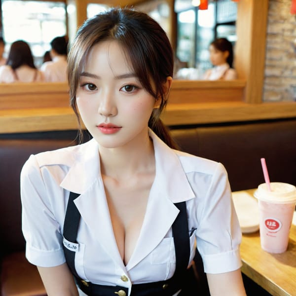 Tags: 21872187, SDXL
{"3": {"inputs": {"seed": 199191639118928, "steps": 32, "cfg": 7.88, "sampler_name": "dpmpp_2m", "scheduler": "karras", "denoise": 1.0, "model": ["27", 0], "positive": ["6", 0], "negative": ["7", 0], "latent_image": ["5", 0]}, "class_type": "KSampler"}, "4": {"inputs": {"ckpt_name": "leosamsHelloworldSDXL_helloworldSDXL32DPO.safetensors"}, "class_type": "CheckpointLoaderSimple"}, "5": {"inputs": {"width": 1024, "height": 1024, "batch_size": 1}, "class_type": "EmptyLatentImage"}, "6": {"inputs": {"text": "27 year old girl, (korean:1.11), (slim:1.10), (seductive facial expression:0.98), (cute:1.11), (idol:1.10), (pale skin:1.12), (sexy lips:0.98), (seductive pose:1.02), (double eyelids:1.02), (beautiful eyes:1.07), (blush:1.04), (in a seductive pose:1.07), (large perky breasts:0.95), (cleavage:1.00), (thigh gap:1.06), (a waitress in uniform:1.12) working at a restaurant, (portra:1.02), (RAW:1.05), (film:1.02), (skin fuzz:1.02), (detailed skin:1.06), (natural looking skin:1.02), (soft lighting:1.03), (textured skin:1.01), (candid cinema:1.02)", "clip": ["27", 1]}, "class_type": "CLIPTextEncode"}, "7": {"inputs": {"text": "(bad hands:1.11), (open mouth:1.11), (worst quality:1.14), (low resolution:1.12), (watermark:1.13), (distorted:1.10), (twisted:1.06)", "clip": ["27", 1]}, "class_type": "CLIPTextEncode"}, "8": {"inputs": {"samples": ["3", 0], "vae": ["4", 2]}, "class_type": "VAEDecode"}, "25": {"inputs": {"lora_name": "nudify_xl.safetensors", "strength_model": 0.34, "strength_clip": 0.34, "model": ["4", 0], "clip": ["4", 1]}, "class_type": "LoraLoader"}, "26": {"inputs": {"lora_name": "shirtlift_SDXL_v2.safetensors", "strength_model": 0.0, "strength_clip": 0.04, "model": ["25", 0], "clip": ["25", 1]}, "class_type": "LoraLoader"}, "27": {"inputs": {"lora_name": "PerfectEyesXL.safetensors", "strength_model": 0.08, "strength_clip": 0.06, "model": ["26", 0], "clip": ["26", 1]}, "class_type": "LoraLoader"}, "30": {"inputs": {"model_name": "4x_NMKD-Superscale-SP_178000_G.pth"}, "class_type": "UpscaleModelLoader"}, "31": {"inputs": {"upscale_model": ["30", 0], "image": ["8", 0]}, "class_type": "ImageUpscaleWithModel"}, "32": {"inputs": {"upscale_method": "lanczos", "scale_by": 0.5, "image": ["31", 0]}, "class_type": "ImageScaleBy"}, "33": {"inputs": {"pixels": ["32", 0], "vae": ["4", 2]}, "class_type": "VAEEncode"}, "34": {"inputs": {"seed": 199191639118928, "steps": 32, "cfg": 7.88, "sampler_name": "dpmpp_2m", "scheduler": "karras", "denoise": 0.3, "model": ["27", 0], "positive": ["6", 0], "negative": ["7", 0], "latent_image": ["33", 0]}, "class_type": "KSampler"}, "36": {"inputs": {"samples": ["34", 0], "vae": ["4", 2]}, "class_type": "VAEDecode"}, "39": {"inputs": {"filename_prefix": "comfyapi-1707260146973", "images": ["36", 0]}, "class_type": "SaveImage"}}