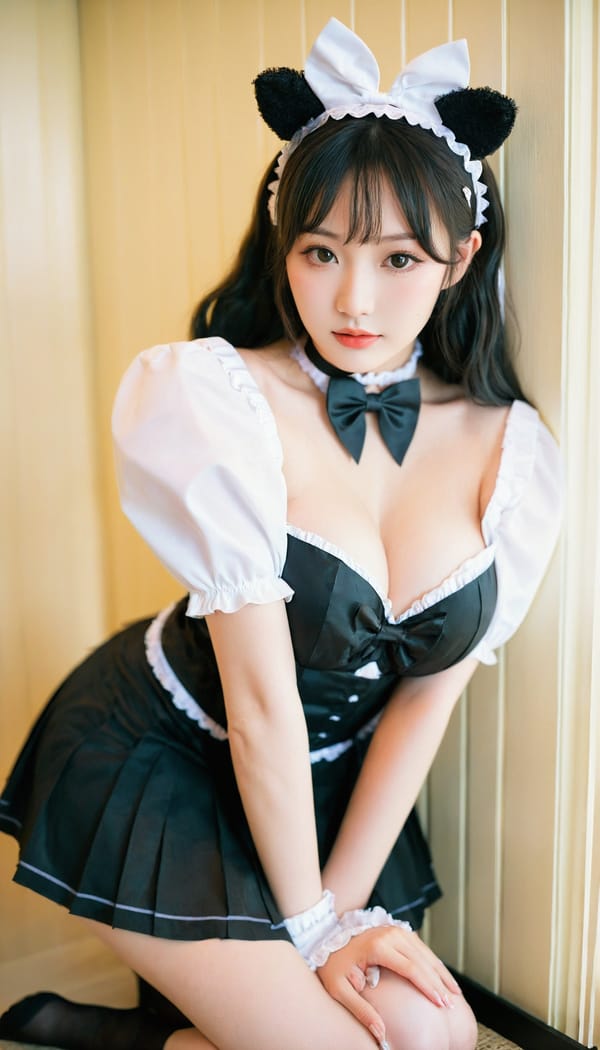 Tags: 21872187, SDXL
{"3": {"inputs": {"seed": 655153552917770, "steps": 64, "cfg": 7.96, "sampler_name": "dpmpp_2m", "scheduler": "karras", "denoise": 1.0, "model": ["27", 0], "positive": ["6", 0], "negative": ["7", 0], "latent_image": ["5", 0]}, "class_type": "KSampler"}, "4": {"inputs": {"ckpt_name": "leosamsHelloworldSDXL_helloworldSDXL32DPO.safetensors"}, "class_type": "CheckpointLoaderSimple"}, "5": {"inputs": {"width": 768, "height": 1344, "batch_size": 1}, "class_type": "EmptyLatentImage"}, "6": {"inputs": {"text": "23 year old girl, (korean:1.04), (japanese:0.98), (temptress:1.07), (cute:1.00), (idol:0.99), (seductive pose:1.05), (eyelashes:1.05), (seductive facial expression:1.07), (blush:0.98), (pale skin:1.12), (sexy lips:1.05), (beautiful eyes:0.95), (double eyelids:1.00), (in a seductive pose:1.12), (large perky breasts:0.98), (cleavage:1.04), (thigh gap:1.00), in a (skimpy maid costume:1.14) working at a maid cafe, choker, bowtie, headband, pleated skirt, (portra:1.04), (soft lighting:1.08), (natural looking skin:1.07), (detailed skin:1.05), (textured skin:1.02), (RAW:1.09), (skin fuzz:1.05), (film:1.07), (candid cinema:1.05)", "clip": ["27", 1]}, "class_type": "CLIPTextEncode"}, "7": {"inputs": {"text": "(watermark:1.10), (open mouth:1.05), (distorted:1.08), (bad hands:1.11), (low resolution:1.09), (worst quality:1.08)", "clip": ["27", 1]}, "class_type": "CLIPTextEncode"}, "8": {"inputs": {"samples": ["3", 0], "vae": ["4", 2]}, "class_type": "VAEDecode"}, "25": {"inputs": {"lora_name": "nudify_xl.safetensors", "strength_model": 0.39, "strength_clip": 0.31, "model": ["4", 0], "clip": ["4", 1]}, "class_type": "LoraLoader"}, "26": {"inputs": {"lora_name": "shirtlift_SDXL_v2.safetensors", "strength_model": 0.01, "strength_clip": 0.06, "model": ["25", 0], "clip": ["25", 1]}, "class_type": "LoraLoader"}, "27": {"inputs": {"lora_name": "PerfectEyesXL.safetensors", "strength_model": 0.05, "strength_clip": 0.14, "model": ["26", 0], "clip": ["26", 1]}, "class_type": "LoraLoader"}, "30": {"inputs": {"model_name": "4x_NMKD-Superscale-SP_178000_G.pth"}, "class_type": "UpscaleModelLoader"}, "31": {"inputs": {"upscale_model": ["30", 0], "image": ["8", 0]}, "class_type": "ImageUpscaleWithModel"}, "32": {"inputs": {"upscale_method": "lanczos", "scale_by": 0.5, "image": ["31", 0]}, "class_type": "ImageScaleBy"}, "33": {"inputs": {"pixels": ["32", 0], "vae": ["4", 2]}, "class_type": "VAEEncode"}, "34": {"inputs": {"seed": 655153552917770, "steps": 64, "cfg": 7.96, "sampler_name": "dpmpp_2m", "scheduler": "karras", "denoise": 0.3, "model": ["27", 0], "positive": ["6", 0], "negative": ["7", 0], "latent_image": ["33", 0]}, "class_type": "KSampler"}, "36": {"inputs": {"samples": ["34", 0], "vae": ["4", 2]}, "class_type": "VAEDecode"}, "39": {"inputs": {"filename_prefix": "comfyapi-1707702235615", "images": ["36", 0]}, "class_type": "SaveImage"}}