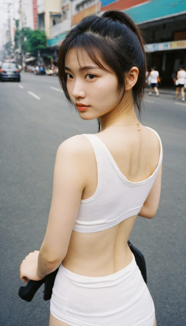 Tags: 21872187, SDXL
{"3": {"inputs": {"seed": 287971145210024, "steps": 64, "cfg": 5.27, "sampler_name": "dpmpp_2m", "scheduler": "karras", "denoise": 1.0, "model": ["27", 0], "positive": ["6", 0], "negative": ["7", 0], "latent_image": ["5", 0]}, "class_type": "KSampler"}, "4": {"inputs": {"ckpt_name": "helloworldxl.safetensors"}, "class_type": "CheckpointLoaderSimple"}, "5": {"inputs": {"width": 768, "height": 1344, "batch_size": 1}, "class_type": "EmptyLatentImage"}, "6": {"inputs": {"text": "27 year old girl, (taiwanese:0.95), (russian:1.10), (temptress:1.07), (detailed face:1.11), (pale skin:0.95), (sexy lips:1.03), (slim:1.10), (cute:0.99), (double eyelids:0.95), (beautiful eyes:1.03), (perky ass:1.00), (exposed ass:1.08), (looking back:1.09), (sexy ass:0.98), (thigh gap:0.99), (white tanktop:1.05), busy street, (natural looking skin:1.02), (detailed skin:1.00), (candid cinema:1.05), (film:1.00), (skin fuzz:1.07), (RAW:1.00), (portra:1.06), (textured skin:1.09), (soft lighting:1.03)", "clip": ["27", 1]}, "class_type": "CLIPTextEncode"}, "7": {"inputs": {"text": "(worst quality:1.07), (watermark:1.14), (bad hands:1.11), (open mouth:1.12), (twisted:1.10), (low resolution:1.05), (distorted:1.07)", "clip": ["27", 1]}, "class_type": "CLIPTextEncode"}, "8": {"inputs": {"samples": ["3", 0], "vae": ["4", 2]}, "class_type": "VAEDecode"}, "25": {"inputs": {"lora_name": "nudify_xl.safetensors", "strength_model": 0.02, "strength_clip": 0.09, "model": ["4", 0], "clip": ["4", 1]}, "class_type": "LoraLoader"}, "26": {"inputs": {"lora_name": "shirtlift_SDXL_v2.safetensors", "strength_model": 0.11, "strength_clip": 0.07, "model": ["25", 0], "clip": ["25", 1]}, "class_type": "LoraLoader"}, "27": {"inputs": {"lora_name": "PerfectEyesXL.safetensors", "strength_model": 0.06, "strength_clip": 0.14, "model": ["26", 0], "clip": ["26", 1]}, "class_type": "LoraLoader"}, "30": {"inputs": {"model_name": "4x_NMKD-Superscale-SP_178000_G.pth"}, "class_type": "UpscaleModelLoader"}, "31": {"inputs": {"upscale_model": ["30", 0], "image": ["8", 0]}, "class_type": "ImageUpscaleWithModel"}, "32": {"inputs": {"upscale_method": "lanczos", "scale_by": 0.5, "image": ["31", 0]}, "class_type": "ImageScaleBy"}, "33": {"inputs": {"pixels": ["32", 0], "vae": ["4", 2]}, "class_type": "VAEEncode"}, "34": {"inputs": {"seed": 287971145210024, "steps": 64, "cfg": 5.27, "sampler_name": "dpmpp_2m", "scheduler": "karras", "denoise": 0.3, "model": ["27", 0], "positive": ["6", 0], "negative": ["7", 0], "latent_image": ["33", 0]}, "class_type": "KSampler"}, "36": {"inputs": {"samples": ["34", 0], "vae": ["4", 2]}, "class_type": "VAEDecode"}, "39": {"inputs": {"filename_prefix": "comfyapi-1728341127527", "images": ["36", 0]}, "class_type": "SaveImage"}}