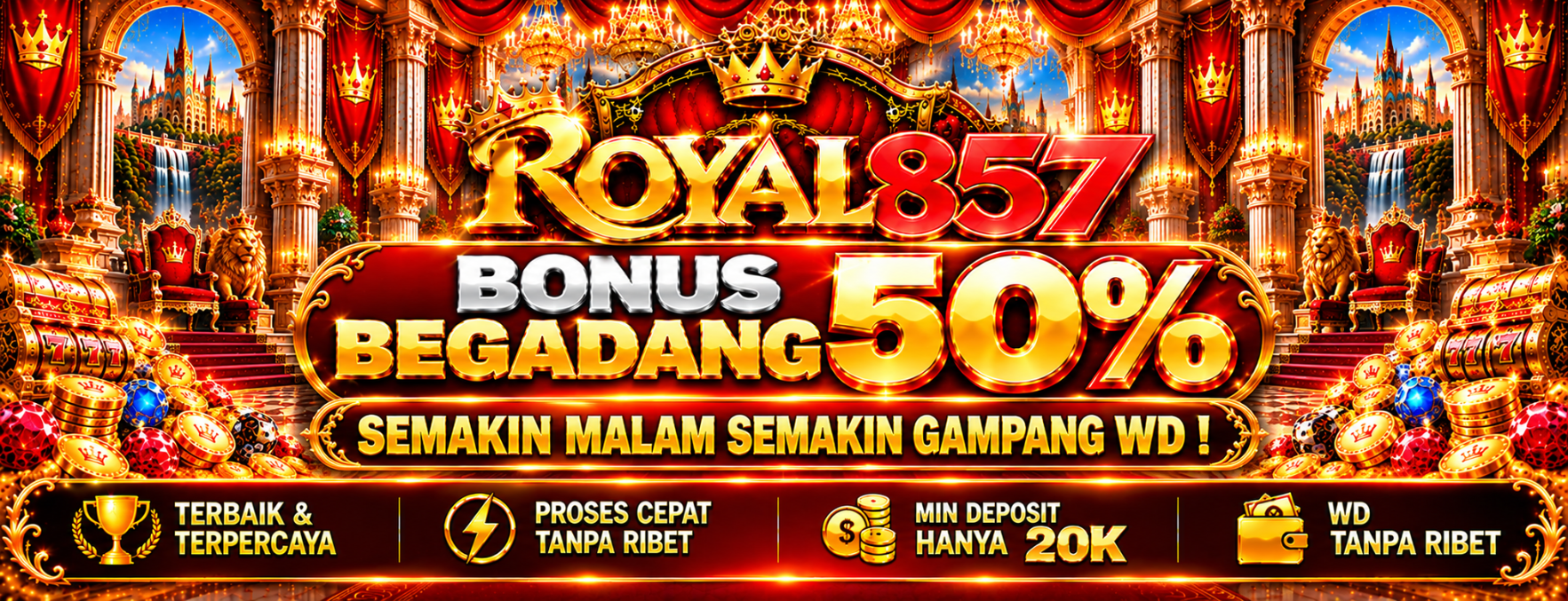 Banner Spesial Bonus Begadang 50% ROYAL857, pukul 22.00 hingga 05.00