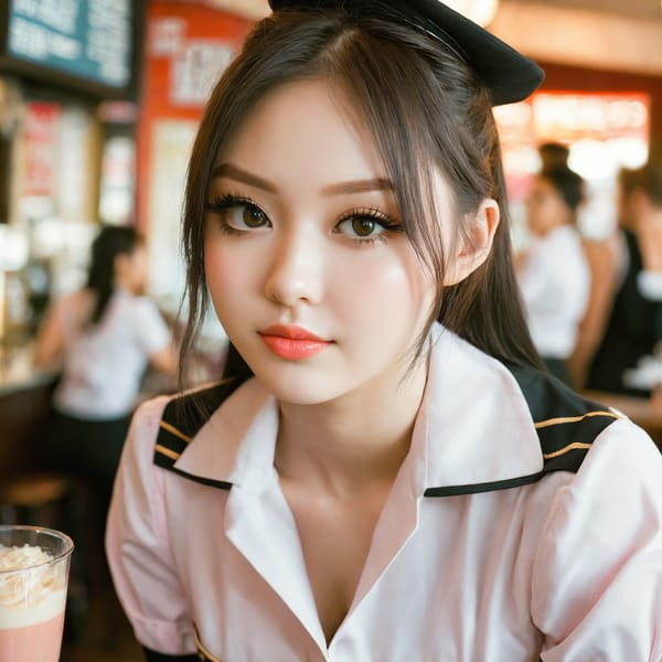 Tags: 21872187, SDXL
{"3": {"inputs": {"seed": 250562736032642, "steps": 64, "cfg": 5.57, "sampler_name": "dpmpp_2m", "scheduler": "karras", "denoise": 1.0, "model": ["27", 0], "positive": ["6", 0], "negative": ["7", 0], "latent_image": ["5", 0]}, "class_type": "KSampler"}, "4": {"inputs": {"ckpt_name": "juggernautxl.safetensors"}, "class_type": "CheckpointLoaderSimple"}, "5": {"inputs": {"width": 1024, "height": 1024, "batch_size": 1}, "class_type": "EmptyLatentImage"}, "6": {"inputs": {"text": "23 year old girl, (slim:1.07), (temptress:1.03), (beautiful eyes:1.00), (sexy lips:1.09), (detailed face:1.04), (eyelashes:1.08), (cute:1.12), (seductive pose:1.05), (pale skin:0.98), (seductive facial expression:1.11), (double eyelids:1.13), (blush:1.12), (idol:1.14), (perky ass:0.99), (exposed ass:0.97), (looking back:1.03), (sexy ass:0.98), (thigh gap:1.07), (a waitress in uniform:1.13) working at a restaurant, (RAW:1.04), (detailed skin:1.03), (natural looking skin:1.02), (soft lighting:1.09), (skin fuzz:1.07), (textured skin:1.07), (portra:1.04), (film:1.03), (candid cinema:1.08)", "clip": ["27", 1]}, "class_type": "CLIPTextEncode"}, "7": {"inputs": {"text": "(watermark:1.14), (worst quality:1.14), (bad hands:1.09), (twisted:1.08), (distorted:1.09), (open mouth:1.12), (low resolution:1.07)", "clip": ["27", 1]}, "class_type": "CLIPTextEncode"}, "8": {"inputs": {"samples": ["3", 0], "vae": ["4", 2]}, "class_type": "VAEDecode"}, "25": {"inputs": {"lora_name": "nudify_xl.safetensors", "strength_model": 0.09, "strength_clip": 0.36, "model": ["4", 0], "clip": ["4", 1]}, "class_type": "LoraLoader"}, "26": {"inputs": {"lora_name": "shirtlift_SDXL_v2.safetensors", "strength_model": 0.0, "strength_clip": 0.15, "model": ["25", 0], "clip": ["25", 1]}, "class_type": "LoraLoader"}, "27": {"inputs": {"lora_name": "PerfectEyesXL.safetensors", "strength_model": 0.13, "strength_clip": 0.14, "model": ["26", 0], "clip": ["26", 1]}, "class_type": "LoraLoader"}, "30": {"inputs": {"model_name": "4x_NMKD-Superscale-SP_178000_G.pth"}, "class_type": "UpscaleModelLoader"}, "31": {"inputs": {"upscale_model": ["30", 0], "image": ["8", 0]}, "class_type": "ImageUpscaleWithModel"}, "32": {"inputs": {"upscale_method": "lanczos", "scale_by": 0.5, "image": ["31", 0]}, "class_type": "ImageScaleBy"}, "33": {"inputs": {"pixels": ["32", 0], "vae": ["4", 2]}, "class_type": "VAEEncode"}, "34": {"inputs": {"seed": 250562736032642, "steps": 64, "cfg": 5.57, "sampler_name": "dpmpp_2m", "scheduler": "karras", "denoise": 0.3, "model": ["27", 0], "positive": ["6", 0], "negative": ["7", 0], "latent_image": ["33", 0]}, "class_type": "KSampler"}, "36": {"inputs": {"samples": ["34", 0], "vae": ["4", 2]}, "class_type": "VAEDecode"}, "39": {"inputs": {"filename_prefix": "comfyapi-1711034981937", "images": ["36", 0]}, "class_type": "SaveImage"}}